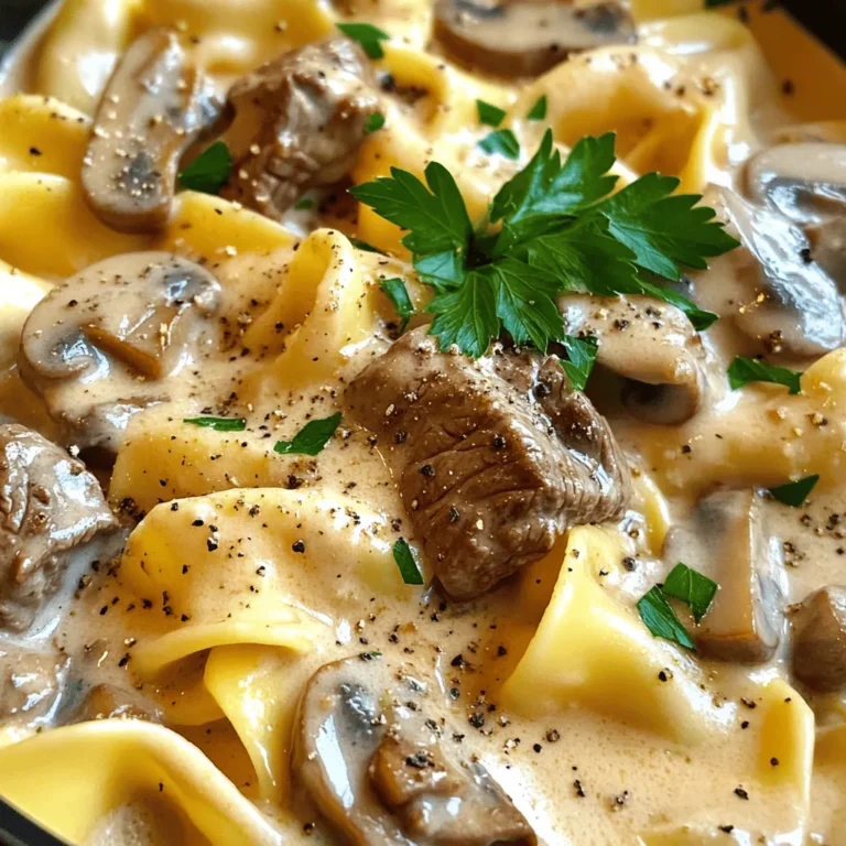 To make a great One-Pot Beef Stroganoff, you need a few key ingredients. Each one plays a special role in making this dish tasty and hearty. - 1 lb (450g) beef sirloin, thinly sliced - 2 tablespoons olive oil - 1 medium onion, diced - 3 cloves garlic, minced - 8 oz (225g) mushrooms, sliced - 1 teaspoon dried thyme - 1 teaspoon paprika - Salt and pepper to taste - 4 cups beef broth - 2 cups wide egg noodles (or your preferred pasta) - 1 tablespoon Dijon mustard - 1 cup sour cream - Fresh parsley, chopped (for garnish) The beef sirloin gives your stroganoff a tender, beefy flavor. The olive oil helps brown the beef and adds richness. Onions and garlic bring a sweet and savory base. Mushrooms add a nice earthiness to the dish. You can choose dried thyme and paprika for a burst of flavor. Salt and pepper enhance all the tastes. The beef broth adds depth and moisture. Egg noodles soak up the broth and make the meal filling. Dijon mustard gives a tangy kick, while sour cream adds creaminess. Lastly, fresh parsley makes the dish look bright and fresh. This mix of ingredients creates a meal that is not only easy to make but also very satisfying. - Heat 2 tablespoons of olive oil in a large pot over medium-high heat. - Add 1 pound of thinly sliced beef sirloin. Cook for about 3-4 minutes until it is browned. - Once browned, remove the beef from the pot and set it aside. - In the same pot, add 1 medium diced onion. Cook for about 2-3 minutes until it softens. - Next, stir in 3 minced garlic cloves. Cook for another 30 seconds until fragrant. - Add 8 ounces of sliced mushrooms. Cook them for about 5 minutes until tender. - Stir in 1 teaspoon of dried thyme, 1 teaspoon of paprika, and salt and pepper to taste. Mix well. - Pour in 4 cups of beef broth and bring it to a boil. - Add 2 cups of wide egg noodles. Reduce heat to a simmer and cover. - Cook for 10-12 minutes, stirring occasionally until the noodles are done. - Once cooked, stir in 1 tablespoon of Dijon mustard and 1 cup of sour cream until combined. - Finally, return the cooked beef to the pot. Mix gently until warmed through. - Preventing overcooking beef: Cook the beef quickly. Brown it for 3-4 minutes. Remove it when it’s still pink inside. This keeps it tender and juicy. - Ensuring noodles cook properly: Keep an eye on the noodles while they simmer. Stir them often. This helps them cook evenly and not stick together. - Presentation ideas for a beautiful dish: Serve the stroganoff hot in a large bowl. Top it with fresh parsley for color. Add a sprinkle of black pepper for extra flair. - Accompaniments to serve with stroganoff: Pair it with a side salad or some crusty bread. This balances the meal and adds crunch. - Overcrowding the pot: Avoid adding too much beef or mushrooms at once. This can lower the pot’s heat and make your food steam instead of brown. - Skipping the seasoning adjustments: Always taste your dish before serving. Adjust the salt and pepper for the best flavor. This small step can make a big difference in taste. {{image_2}} You can swap the beef in this dish. Chicken works well and cooks fast. Use thin slices of chicken breast. Pork is another tasty choice. Thinly slice pork tenderloin for great flavor. If you want a meat-free option, use mushrooms. They add a nice, earthy taste. You can change up the flavors with herbs and spices. Try adding rosemary or oregano for a twist. A pinch of cayenne pepper can add some heat. For a creamy sauce, consider alternatives to sour cream. Greek yogurt or cashew cream works well too. Noodles can change the texture of your stroganoff. Use gluten-free pasta if needed. Whole grain noodles add fiber and a nutty flavor. Think about the shape of the pasta too. Wide egg noodles are great, but you can use fusilli or penne for a fun look. To keep your beef stroganoff fresh, use an airtight container. Glass or plastic containers work well. Store it in the fridge as soon as it cools down. This helps keep bacteria away. Your stroganoff will taste best if eaten within three days. When you reheat, use a pot on low heat. Stir gently to mix everything well. This helps all the flavors come back together. If you use a microwave, cover the dish to keep moisture. Avoid high heat to stop the sauce from separating. To freeze beef stroganoff, let it cool completely. Then, place it in a freezer-safe container. Leave some space at the top for expansion. It will last up to three months in the freezer. To thaw, put it in the fridge overnight. Reheat on low heat until hot. One-Pot Beef Stroganoff lasts about 3 to 4 days in the fridge. Store it in an airtight container. Make sure it cools down before sealing it. This helps keep it fresh and tasty. Yes, you can make this recipe in advance. Cook it fully, then let it cool. Store it in the fridge for up to 3 days. Reheat it on the stove or microwave when ready to eat. This saves time on busy days. Yes, you can make it gluten-free. Use gluten-free egg noodles instead of regular ones. Check that your beef broth is gluten-free as well. This way, everyone can enjoy this dish. You can serve it with a side salad or steamed veggies. Some like to pair it with crusty bread for dipping. Rice or mashed potatoes also work well. These sides balance the rich flavors of the stroganoff. Yes, you can substitute sour cream. Use plain Greek yogurt for a lighter option. You can also try cream cheese for a richer taste. Each choice brings a unique flavor to the dish. This blog post covered how to make a delicious One-Pot Beef Stroganoff. We explored the key ingredients, easy steps, and useful tips for a great meal. You learned how to prepare tender beef, cook aromatics, and combine everything with noodles and sauce. We also discussed variations and storage options to keep your dish fresh. Remember, with a few tweaks, you can make this dish your own. Enjoy cooking!