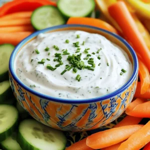 - 1 cup plain Greek yogurt - 1/4 cup mayonnaise - 1 tablespoon fresh lemon juice Greek yogurt is the star of this dip. It gives a thick and creamy texture. I love using plain Greek yogurt because it has a rich taste. Mayonnaise adds a bit of smoothness. The fresh lemon juice brightens the flavor. This mix creates a base that is both tasty and healthy. - 1 teaspoon dried dill - 1 teaspoon garlic powder - 1 teaspoon onion powder - 1/2 teaspoon salt - 1/2 teaspoon black pepper The seasoning is where the magic happens. Dried dill gives a fresh, herby taste. Garlic powder adds depth and a savory kick. Onion powder brings a sweet, tangy flavor. Salt and black pepper round out the taste, making it perfect for dipping. - 1 tablespoon fresh chives, finely chopped - 1 tablespoon fresh parsley, finely chopped Fresh herbs really lift this dip. Chives add a mild onion flavor and a nice crunch. Parsley gives a bright, fresh note. Adding these herbs at the end makes your dip colorful and extra tasty. To start, grab a mixing bowl. First, combine 1 cup of plain Greek yogurt and 1/4 cup of mayonnaise. These two create a creamy base. Mix them together until smooth and creamy. Next, it&rsquo;s time for flavor! Add in 1 tablespoon of fresh lemon juice, 1 teaspoon of dried dill, 1 teaspoon of garlic powder, 1 teaspoon of onion powder, 1/2 teaspoon of salt, and 1/2 teaspoon of black pepper. Each ingredient adds its own touch to the dip. Now, stir all the ingredients until fully blended. You want a nice and even mixture. Once mixed, taste your dip. Do you want more flavor? Adjust the seasoning if needed. You can add more herbs or salt to suit your taste. After you&rsquo;re happy with the flavor, cover the dip with plastic wrap. Refrigerate it for at least 30 minutes. Chilling lets the flavors come together. Your Greek yogurt ranch dip will be ready to serve after this time. Enjoy it with fresh veggies or your favorite snacks! Fresh herbs make a huge difference in your dip. I love using fresh chives and parsley. They add color and a burst of flavor. You can also use dill for a more classic ranch taste. Adjust spices to fit your taste. If you like it spicy, add a pinch of cayenne pepper. For a milder dip, reduce the garlic powder. Taste as you go to find your perfect mix. Presentation matters! Serve your Greek Yogurt Ranch Dip in a bright bowl. Sprinkle extra chives or parsley on top for a pop of color. Pair it with fresh veggies like carrot sticks, cucumber slices, and bell peppers. These colors not only look good but also add nutrients. You can also serve it with whole-grain crackers for a crunchy contrast. Greek yogurt is a powerhouse of nutrition. It is high in protein, which helps you feel full. It also has probiotics for gut health. This makes it a great choice over sour cream. Sour cream is often high in fat and calories. Greek yogurt gives you the same creamy texture with fewer calories. Overall, it's a smart swap for a healthier snack. {{image_2}} You can add a kick to your dip. A few dashes of hot sauce create a spicy version. This adds heat and flavor. You can also experiment with herbs. Try parsley, basil, or thyme for fresh tastes. Each herb brings its own unique flavor profile. If you want a dairy-free dip, I have great news! You can swap Greek yogurt with plant-based options. Look for creamy almond or coconut yogurts. They work well and taste great. This way, you can enjoy the dip without dairy. Mixing in other veggies or seasonings can give a twist to your dip. Try adding chopped bell peppers or diced cucumbers. They add crunch and freshness. You can also include spices like paprika or cumin for extra depth. These mix-ins can make your dip even more fun and tasty! To store leftovers of your Greek yogurt ranch dip, place it in an airtight container. This keeps it fresh and prevents strong smells from other foods. If you have a bowl with a lid, that works well too. Always cover your dip tightly. Avoid leaving it out at room temperature for more than two hours. In the fridge, your dip will stay good for about 3 to 5 days. After that, the flavors might fade, and it may not taste as fresh. Always check for any signs of spoilage before using it. If it looks or smells off, it&rsquo;s best to throw it away. I don&rsquo;t recommend freezing this dip. Freezing can change the texture of Greek yogurt, making it watery when thawed. So, it&rsquo;s best enjoyed fresh or within those few days in the fridge. If you ever have too much dip, share it with friends or family for a quick snack! You can enjoy Greek Yogurt Ranch Dip with many tasty items. Here are some great options: - Fresh carrot sticks - Crunchy cucumber slices - Colorful bell pepper strips - Crispy celery sticks - Pita chips - Tortilla chips - Crackers These choices add fun and crunch. They also make for a healthy snack platter. Yes, Greek Yogurt Ranch Dip is gluten-free. The main ingredients, Greek yogurt and fresh herbs, do not contain gluten. However, always check labels on mayonnaise and any packaged items. Some brands may use gluten-containing ingredients. If you have a gluten sensitivity, choose certified gluten-free products. I recommend refrigerating the dip for at least 30 minutes. This time lets the flavors blend and grow. You can chill it longer for even better taste. Just keep it covered to stay fresh. Enjoy your dip cold for the best flavor! Using Greek yogurt, mayo, and fresh herbs, I showed how to make a delicious ranch dip. You learned how to mix, chill, and serve it for the best taste. Remember to adjust spices to fit your taste buds. This dip is not only tasty but also healthier than sour cream. Try different flavors or add veggies to keep it fun. Store leftovers properly to enjoy later. With these tips, you can impress anyone at your next gathering! Enjoy your tasty creation and the smiles it brings.