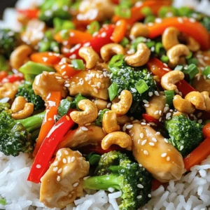- 1 lb boneless, skinless chicken breast, cut into bite-sized pieces - 1 cup raw cashews - 1 red bell pepper, sliced - 1 cup broccoli florets - 1 carrot, sliced thin - 2 tablespoons soy sauce (low sodium) - 1 tablespoon oyster sauce (or mushroom sauce for a vegetarian option) - 1 tablespoon sesame oil - Salt and pepper to taste - Optional: chili flakes for heat When making cashew chicken stir fry, fresh ingredients make a big difference. I always choose high-quality chicken. Skinless, boneless chicken breast works best. It cooks evenly and stays juicy. Cashews add crunch and richness. When buying cashews, look for raw ones for the best flavor. Toast them in a skillet for added depth. I love using colorful vegetables. Red bell pepper adds sweetness and a pop of color. Broccoli is packed with nutrients. Carrots bring a nice crunch. Slice them thin so they cook quickly and stay crisp. For the sauce, I stick with soy sauce for saltiness. Oyster sauce adds a touch of sweetness and umami. Sesame oil gives a lovely nutty aroma. This combination of sauces makes the dish come alive. Don't forget the seasoning! Salt and pepper bring out the flavors. If you like heat, add chili flakes. Just a pinch can take it to the next level. Gather all these ingredients, and you're ready to create a dish even better than takeout! Marinating Tips Start with fresh, boneless, skinless chicken breast. Cut it into small, bite-sized pieces. In a medium bowl, mix soy sauce, oyster sauce, salt, and pepper. Add the chicken to this mix. Stir well to coat every piece. This step adds deep flavor to your chicken. Ideal Marination Time Let the chicken marinate for at least 15 minutes. This will help it soak up the flavors. If you have more time, letting it sit for 30 minutes is even better. Important Toasting Techniques Use a dry skillet over medium heat. Add the raw cashews and toast them. Stir them often. This helps them brown evenly and avoid burning. Visual Cues for Doneness Watch for a golden color and a nutty smell. This usually takes about 3-4 minutes. When they look perfect, remove them from the skillet and set them aside. Cooking Time for Each Vegetable Use a large skillet or wok and heat 2 tablespoons of vegetable oil. First, add the sliced red bell pepper, then the broccoli florets, and finally the carrot slices. Cook them for about 5 minutes. They should be tender but still crisp. Maintaining Crispness To keep the veggies crisp, don&rsquo;t overcook them. Stir them gently but often. Once done, take them out of the pan and set aside. Best Practices for Browning In the same skillet, add the marinated chicken pieces. Spread them out so they cook evenly. Stir frequently for about 6-8 minutes. Look for a nice golden-brown color. Ensuring Thorough Cooking Check that the chicken is no longer pink inside. This ensures it is fully cooked. Order of Combining Once the chicken is cooked, add the saut&eacute;ed vegetables back into the skillet. Then, add minced garlic, ginger, and sesame oil. Finally, toss in the toasted cashews. Heating Through Tips Stir well to mix everything. Heat through for another 2-3 minutes. This allows flavors to blend nicely. Ideal Accompaniments Serve the cashew chicken stir fry over a bed of cooked rice or quinoa. This adds a nice base for the dish. Garnishing Options Top with chopped green onions for a fresh taste. You can also add chili flakes if you like some heat. This adds a nice kick to your meal. To make cashew chicken stir fry taste great, adjust the sauces. Start with the soy and oyster sauce. If you like it saltier, add more soy sauce. If you want a deeper flavor, add more oyster sauce. Always taste as you go. You can also enhance texture. For crunch, toast the cashews until golden. This adds a nice bite to the dish. Use a large skillet or a wok for best results. A non-stick surface helps with cooking. High heat is key. It cooks the chicken and veggies fast. This keeps them tender and crisp. If your pan is not hot enough, the food might steam instead of fry. Prep ingredients before cooking. Cut veggies and marinate chicken ahead of time. This makes cooking smoother. When you are ready to cook, everything will be within reach. Use high heat for fast cooking. It helps keep the food fresh and bright. Cook in batches if your pan is small. This way, everything gets cooked evenly. {{image_2}} You can switch the chicken for tofu or tempeh. Both options soak up flavor well. For tofu, choose firm or extra-firm. Press it to remove excess water. Cut it into bite-sized cubes and marinate it like chicken. For added flavor, mix in some soy sauce and a dash of sesame oil. This keeps the taste balanced and delicious. Feel free to add more veggies to your stir fry. Snap peas, bell peppers, or mushrooms work great. You can also use zucchini or baby corn. Just be mindful of cooking times. For most vegetables, aim for 3-5 minutes. This way, they stay crisp and bright in color. Do you like heat? You can easily turn up the spice! Add crushed red pepper or chili flakes during cooking. For more heat, try fresh chilies like jalape&ntilde;os or Thai bird chilies. Start with a small amount and increase to your taste. Remember, you can always add more, but you can&rsquo;t take it away! To keep your cashew chicken stir fry fresh, refrigerate it right away. Place it in a cool container. Glass or plastic containers with lids work best. Let the meal cool down before sealing. This helps prevent moisture build-up inside. You can freeze cashew chicken stir fry for later use. First, let it cool completely. Then, transfer it to a freezer-safe bag or container. Be sure to remove as much air as possible. When you want to enjoy it again, thaw it overnight in the fridge. Reheat it in a skillet over medium heat until hot. When stored in the fridge, your stir fry lasts about 3-4 days. If you freeze it, it can last up to 3 months. Always check for signs of spoilage. Look for off smells or changes in color. If anything seems off, it's best to throw it out. Yes, you can use frozen chicken. Just remember to thaw it first. You can do this in the fridge overnight or use the microwave. When cooking from frozen, add a few extra minutes to ensure it cooks through. Make sure to check the internal temperature. It should reach 165&deg;F (75&deg;C) for safe eating. If you don't have oyster sauce, you can use mushroom sauce. This option suits vegetarians. Soy sauce mixed with a bit of sugar also works well. It gives a similar sweet and salty flavor. You can try adding some hoisin sauce for a different twist. To make this dish gluten-free, swap soy sauce for tamari. Tamari is a great gluten-free alternative. Check that your oyster sauce or mushroom sauce is gluten-free too. Use fresh vegetables without any sauces that contain gluten. You can pre-cook this dish and store it. Cook the chicken and veggies, then cool them quickly. Store in an airtight container in the fridge for up to 3 days. When reheating, do it on the stove over low heat. This keeps the flavors fresh without overcooking. In this post, we explored the key ingredients for a delicious cashew chicken stir fry. We covered marinating chicken, toasting cashews, and saut&eacute;ing vegetables effectively. I shared tips for perfecting flavor and storage methods for leftovers. Remember, cooking is about balance&mdash;adjusting tastes, trying new veggies, and exploring spice levels can elevate your dish. Enjoy making this recipe your own, and don't hesitate to test variations! It's a fun way to find flavors that you love.