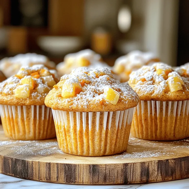 - 2 cups all-purpose flour - 1 cup granulated sugar - 1/2 cup brown sugar, packed - 3 large eggs - 1/2 cup vegetable oil To make spiced carrot cake muffins, we start with the main ingredients. The all-purpose flour gives structure. The sugars add sweetness. Eggs help bind everything together. Oil keeps the muffins moist. - 1 teaspoon ground cinnamon - 1/2 teaspoon ground nutmeg - 1/4 teaspoon ground ginger - 1/4 teaspoon salt For flavor, we need spices. Cinnamon gives warmth. Nutmeg adds a nutty taste. Ginger brings a hint of zest. Salt balances all the flavors. These spices make your muffins special. - 2 cups grated carrots - 1/2 cup crushed pineapple, drained - 1/2 cup walnuts or pecans, chopped (optional) - 1/2 cup raisins (optional) Now, let's talk about add-ins. Grated carrots keep muffins moist and sweet. Pineapple adds a tropical twist. Nuts give a nice crunch. Raisins add chewiness. You can mix and match these add-ins to fit your taste! - Preheat your oven to 350°F (175°C). - Line or grease your muffin tin. This helps the muffins release easily. - In a medium bowl, whisk together: - 2 cups all-purpose flour - 1 teaspoon baking powder - 1/2 teaspoon baking soda - 1 teaspoon ground cinnamon - 1/2 teaspoon ground nutmeg - 1/4 teaspoon ground ginger - 1/4 teaspoon salt This mix gives your muffins a warm flavor. - In a large bowl, mix together: - 1 cup granulated sugar - 1/2 cup brown sugar, packed - 3 large eggs Beat until smooth. - Add in: - 1/2 cup vegetable oil - 1 teaspoon vanilla extract Stir until fully mixed. - Gradually combine the dry mix with the wet mix. - Fold in: - 2 cups grated carrots - 1/2 cup crushed pineapple, drained - Optional: 1/2 cup walnuts or pecans, chopped - Optional: 1/2 cup raisins Mix gently so you don't overwork the batter. - Spoon the batter into your prepared muffin tin. Fill each cup about 3/4 full. - Bake in your preheated oven for 18-22 minutes. The muffins are done when a toothpick comes out clean. - Allow the muffins to cool in the tin for about 5 minutes. - Transfer them to a wire rack to cool completely. This helps keep them from getting soggy. To get the best muffins, avoid overmixing the batter. Mixing too much can make them tough. Instead, stop as soon as you see no dry flour. Also, make sure your ingredients are at room temperature. This helps the batter mix smoothly and rise well. Use a toothpick to check for doneness. Insert it into the center of a muffin. If it comes out clean, your muffins are ready. Also, rotate the muffin tin halfway through baking. This ensures even cooking and helps all muffins rise nicely. Dust your muffins with powdered sugar for a pretty touch. It adds a nice sweetness too. Serve them warm with cream cheese frosting. This makes each bite rich and creamy, perfect for a tasty treat. {{image_2}} You can make these muffins gluten-free! Simply substitute the all-purpose flour with a gluten-free blend. This change keeps the muffins light and fluffy without losing flavor. Many gluten-free blends work well in baking. Make sure to check for one that includes xantham gum for better texture. Want a vegan twist? Replace the eggs with flaxseed meal or applesauce. To do this, mix 1 tablespoon of flaxseed meal with 2.5 tablespoons of water for each egg. Let it sit until it thickens. For the oil and milk, choose a plant-based oil like coconut or canola, and opt for almond or oat milk. These swaps keep the muffins moist and tasty. You can add even more flavor with fruits! Try incorporating shredded zucchini or diced apples for extra moisture and sweetness. Dried fruits, like apricots or cranberries, add a nice chew. You can also add crushed pecans or walnuts for a crunchy texture. Mix and match to create your perfect muffin! Keep your spiced carrot cake muffins in an airtight container. They stay fresh for 2-3 days. This way, you can enjoy their moist texture and rich flavors right away. If you want to keep the muffins longer, store them in the fridge. They stay fresh for up to a week. Just place them in a sealed container to avoid drying out. For long-term storage, freeze your muffins. Wrap each muffin individually in plastic wrap. They can last for up to 3 months in the freezer. When you want one, just thaw it at room temperature or warm it in the oven. Enjoy the delightful taste anytime! Yes, you can make these muffins and store them for later. I love making a batch on the weekend. Just let them cool fully. Then, place them in an airtight container. They stay fresh for up to three days at room temperature. If you want to keep them longer, you can freeze them. Wrap each muffin in plastic wrap. Then place them in a freezer bag for up to three months. A toothpick inserted into the center should come out clean when they are done. This is a simple test I always use. If the toothpick has wet batter on it, they need more time. Check your muffins at about 18 minutes. They may take up to 22 minutes, depending on your oven. You can make these muffins healthier in a few easy ways. First, try using natural sweeteners like honey or maple syrup. You can also reduce the amount of sugar in the recipe. Another option is to add more grated carrots or use whole wheat flour. These changes will keep the muffins tasty while adding more nutrients. You now have all the tools to make delicious muffins. We covered the key ingredients, from flour to spices, and even added optional mix-ins. I shared step-by-step instructions for perfect baking. Don’t forget to try the tips for better texture and taste. Consider variations like gluten-free or vegan options. Remember to store your muffins well to keep them fresh. Enjoy your baking, and share your tasty creations with others!
