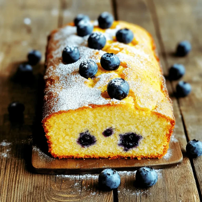 - 1 cup plain Greek yogurt - 1 cup granulated sugar - 3 large eggs - 1/3 cup vegetable oil - Zest of 1 lemon - 1 tablespoon lemon juice - 1 teaspoon vanilla extract - 2 cups all-purpose flour - 1 tablespoon baking powder - 1/2 teaspoon baking soda - 1/4 teaspoon salt - 1 cup fresh blueberries (or frozen, if needed) - Powdered sugar for dusting (optional) This lemon blueberry yogurt loaf uses simple ingredients that create big flavors. The Greek yogurt gives it a moist texture. The fresh blueberries burst with sweetness, and the lemon adds brightness. - Alternatives for Greek yogurt: You can use regular yogurt or sour cream. Both will work well. - Egg replacements for a vegan option: Try using flax eggs. Mix 1 tablespoon of flaxseed meal with 2.5 tablespoons of water. Let it sit for a few minutes to thicken. - Different oils and sweeteners: You can swap vegetable oil for coconut oil or melted butter. For sweeteners, honey or maple syrup can replace granulated sugar. Adjust the amount based on your taste. Feel free to mix and match these options. This way, you can make this loaf fit your diet and taste! 1. Preheat the Oven: Set your oven to 350°F (175°C). Grease a 9x5-inch loaf pan or line it with parchment paper. This helps the loaf release easily after baking. 2. Mix Wet Ingredients: In a large bowl, whisk together 1 cup of plain Greek yogurt, 1 cup of granulated sugar, and 3 large eggs. Mix until everything blends well and is smooth. The yogurt adds moisture and tang. 3. Add Flavors: Stir in 1/3 cup of vegetable oil, the zest of 1 lemon, 1 tablespoon of lemon juice, and 1 teaspoon of vanilla extract. Ensure all flavors combine well for a fresh taste. 1. Mix Dry Ingredients: In another bowl, whisk together 2 cups of all-purpose flour, 1 tablespoon of baking powder, 1/2 teaspoon of baking soda, and 1/4 teaspoon of salt. This creates a balanced dry mix for the loaf. 2. Combine Mixtures: Gradually add the dry ingredients to the wet mixture. Stir gently until just combined. It’s key not to overmix, as this keeps the loaf light and fluffy. 1. Fold in Blueberries: Gently fold in 1 cup of fresh blueberries. If using frozen, ensure they are slightly thawed and coated with flour to help them stay afloat in the batter. 2. Pour into Pan: Pour the batter into your prepared loaf pan. Smooth the top with a spatula for even baking. 3. Bake: Place the pan in your preheated oven. Bake for 50-60 minutes. Check if a toothpick inserted in the center comes out clean. This indicates the loaf is done. To get the best texture in your lemon blueberry yogurt loaf, avoid overmixing. When you mix the wet and dry ingredients, do it gently. Stop as soon as you see no dry flour. Overmixing can make your loaf dense and tough. Even baking is also key. Make sure your oven is preheated to 350°F (175°C) before you put your loaf in. This helps the loaf rise evenly. Place the loaf in the center of the oven. This spot gets the best heat circulation. When using blueberries, fresh is great, but frozen works too. If you choose frozen blueberries, let them thaw first. Dust them lightly with flour before adding them to the batter. This keeps them from sinking. Fold the blueberries in gently to avoid breaking them. Use a spatula and a gentle motion. This keeps your batter light and fluffy while spreading the berries evenly throughout. {{image_2}} You can make this lemon blueberry yogurt loaf even more fun! Here are a couple of easy ideas: - Adding nuts or seeds: Chopped walnuts or sliced almonds add nice crunch. Add about 1/2 cup to the batter before baking. - Citrus variations for additional zest: Try using orange or lime zest. This gives a fresh twist to the loaf. Just swap out some lemon zest for the new flavor. Want to make your loaf a bit healthier? You can easily tweak the recipe: - Reducing sugar or using natural sweeteners: Try cutting the sugar by half. You can also use honey or maple syrup for a natural touch. Just remember to adjust the liquid slightly if you switch. - Incorporating whole grain flour: Swap out half of the all-purpose flour with whole wheat flour. This adds fiber and nutrients without changing much of the taste. To keep your lemon blueberry yogurt loaf fresh, follow these steps: - Cool Completely: Let the loaf cool fully on a wire rack. This prevents sogginess. - Wrap it Up: Wrap the loaf tightly in plastic wrap. This keeps moisture in. - Use a Container: Place the wrapped loaf in an airtight container. This protects it from odors. Storing your loaf this way can keep it fresh for up to five days. Place it in a cool, dry spot, away from direct sunlight. If you want to enjoy your loaf later, freezing is a great option. Here’s how: - Slice Before Freezing: Cut the loaf into slices for easy thawing later. - Wrap Each Slice: Wrap each slice in plastic wrap. This helps to prevent freezer burn. - Use a Freezer Bag: Place the wrapped slices into a freezer-safe bag. Squeeze out the air before sealing. To defrost, take out the slices and leave them at room temperature for about 30 minutes. For a warm treat, heat in the microwave for about 10-15 seconds. Enjoy your loaf without losing its taste! Can I make this recipe gluten-free? Yes, you can make this loaf gluten-free. Use a gluten-free flour blend. Look for one that includes xanthan gum. This helps to mimic the structure of regular flour. How can I adjust the recipe for a mini loaf? To make a mini loaf, reduce the baking time. Use a 5x3-inch loaf pan. Bake for about 30-40 minutes. Check with a toothpick to see if it’s done. Why is my loaf too dense? A dense loaf may come from overmixing the batter. Mix just until combined. Also, check your baking powder for freshness. Old baking powder can lose its strength. How do I know when it’s done baking? Your loaf is done when a toothpick comes out clean from the center. The top should be golden brown. If it's still wet, bake a few more minutes and check again. Pairing ideas for enjoying the loaf This loaf pairs well with fresh fruit or yogurt. You can also serve it with a dollop of whipped cream. A sprinkle of nuts adds a nice crunch. Best drinks to serve alongside the yogurt loaf Enjoy this loaf with a cup of herbal tea or fresh lemonade. Coffee also complements the flavors well. Choose what you love for the best experience. You now know how to make a delicious yogurt loaf. We covered the key ingredients, helpful substitutions, and detailed steps. I shared tips for the best texture and fun variations to try. Remember to store your loaf properly for freshness and freeze extras if needed. Use the FAQs for any questions that pop up during baking. Enjoy experimenting with flavors and sharing this tasty treat with others. Happy baking!