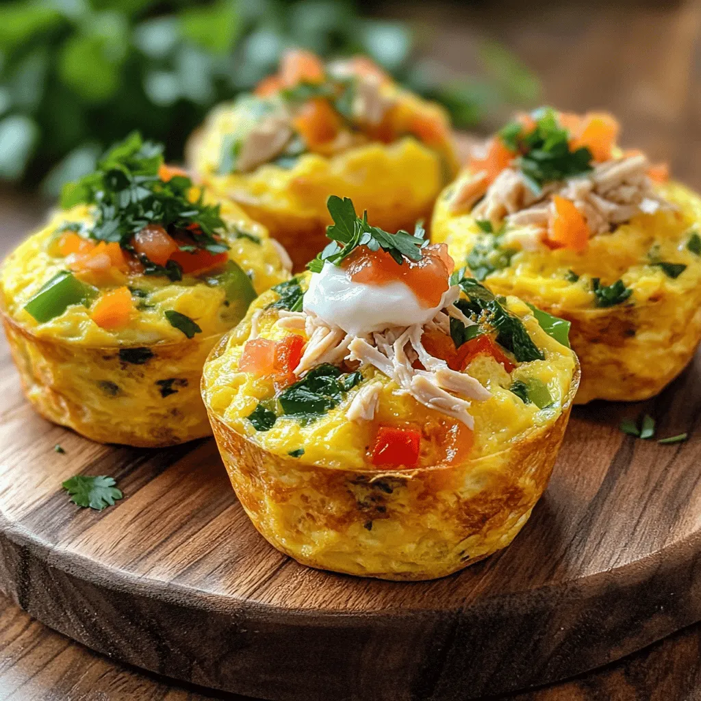 - 6 large eggs - 1/2 cup cottage cheese - 1/2 cup spinach, chopped - 1/4 cup bell pepper, diced - 1/4 cup onion, finely chopped - 1/2 cup cooked chicken, shredded - 1/4 teaspoon garlic powder - 1/4 teaspoon black pepper - 1/4 teaspoon salt - 1/2 cup shredded cheese (cheddar or feta) These ingredients combine to create a delicious and healthy breakfast. Eggs provide a solid base, full of protein. Cottage cheese adds creaminess and even more protein. Spinach and bell peppers boost the vitamins and minerals. Cooked chicken makes these muffins filling. You can mix and match the ingredients based on your taste. Protein-packed egg muffins offer many health benefits. They are high in protein, which helps build and repair muscles. The eggs and cottage cheese provide essential amino acids. Spinach and bell peppers add vitamins A and C. These muffins are low in carbs, making them a great choice for many diets. Healthy fats from cheese keep you full longer. - Muffin tin - Mixing bowls - Whisk and measuring cups Having the right tools makes cooking easier. A muffin tin shapes the muffins perfectly. Mixing bowls help combine all the ingredients well. A whisk ensures a smooth mixture. Use measuring cups for accuracy to get the best results. - Preheat the oven to 350°F (175°C). - Grease the muffin tin or use liners. Start by heating your oven. This step is key in getting the muffins to rise well. Greasing the tin or using liners helps with easy removal. - Whisk eggs and cottage cheese. - Add veggies and meat, mix thoroughly. In a large mixing bowl, whisk the eggs and cottage cheese together. This combo adds creaminess and protein. Next, add the chopped spinach, diced bell pepper, chopped onion, and shredded chicken. Mix it all well. You want every bite to have a bit of everything. - Pour mixture into muffin cups. - Bake for 20-25 minutes until set. Pour the egg mixture into the muffin cups. Fill each cup about three-quarters full. Bake them in the preheated oven for 20 to 25 minutes. The muffins should puff up, and a toothpick should come out clean when inserted. Enjoy the lovely aroma while they bake! - Avoid overmixing the egg mixture. This keeps the muffins fluffy and light. - Bake until the tops are lightly golden. This shows they are cooked just right. - Make a batch for the week. This saves time on busy mornings. - Store in the fridge or freezer. They stay fresh and ready to eat. - Serve with avocado or salsa. This adds flavor and healthy fats. - Pair with a side salad. This makes a complete, balanced meal. {{image_2}} You can make your egg muffins even better by changing some ingredients. First, swap cottage cheese for Greek yogurt. This change keeps the muffins creamy and adds a tangy flavor. You can also use different vegetables. Try adding zucchini or mushrooms for a new taste. Both veggies bring great texture and nutrients. To boost the flavor, add fresh herbs like dill or parsley. These herbs brighten the taste and add a pop of color. You can also experiment with different cheese varieties. Cheddar adds sharpness, while feta brings a salty zing. Mixing cheeses can create a unique flavor that you’ll love. If you want a vegetarian option, just omit the chicken. You can replace it with more veggies or beans for protein. Also, if you have allergies, make sure to pick gluten-free options. This way, everyone can enjoy these muffins without worry. To keep your protein packed egg muffins fresh, store them in an airtight container. They will last for up to one week in the fridge. This makes it easy to grab a healthy breakfast on busy mornings. For longer storage, freeze the muffins. Place them on a baking sheet first. Once they are frozen, transfer them to a freezer bag. They can be stored for up to three months. This way, you can always have a protein boost ready whenever you need it. When you’re ready to enjoy your muffins, reheat them in the microwave or oven. For the best taste, serve them warm. This enhances their flavor and gives you that fresh baked experience again. You can boost protein in these muffins easily. - Add more eggs or cottage cheese. - Include toppings like diced turkey or bacon. These changes will add flavor and make them even more filling. Yes, you can make these muffins ahead of time. They store well and are great for meal prep. Simply keep them in an airtight container in the fridge. They last about one week. You can also freeze them for later use. Yes, these muffins are quite healthy. They are high in protein and nutrient-dense. With ingredients like eggs, spinach, and chicken, they offer many vitamins. You get healthy fats and low carbs, making them a balanced meal. These protein-packed egg muffins are easy to make and great for any meal. You need simple ingredients like eggs, cheese, and veggies. They offer high protein, low carbs, and essential vitamins. Use a muffin tin to bake them in only 20-25 minutes. You can tweak the recipe with different veggies or cheeses to fit your taste. Meal prep for the week, store them well, and enjoy them at any time. With these tips, I hope you create your own tasty muffins and fuel your day!