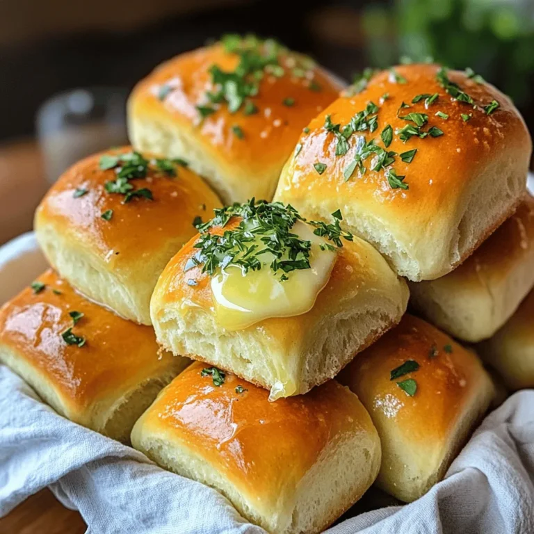 For buttery herb dinner rolls, gather these key items: - 4 cups all-purpose flour - 2 tablespoons sugar - 1 tablespoon instant yeast - 1 teaspoon salt - 1 cup warm milk (110°F/43°C) - 1/2 cup unsalted butter, melted and slightly cooled - 2 large eggs, at room temperature - 1 tablespoon dried oregano - 1 tablespoon dried thyme - 1/2 teaspoon garlic powder - Extra melted butter for brushing Using high-quality ingredients makes a big difference. Fresh flour gives better texture. Real butter adds rich flavor. Use whole milk for creaminess. Fresh herbs can enhance taste. This attention to quality helps you create rolls that are soft and fluffy. Don’t worry if you lack some ingredients. For flour, whole wheat works well, though it may change texture. If you run out of sugar, honey or maple syrup can sweeten your dough. You can swap instant yeast for active dry yeast, just remember to proof it first. If you need a dairy-free option, almond milk can replace milk and vegan butter can stand in for regular butter. Start by pouring warm milk into a large bowl. Make sure the milk is around 110°F. Add sugar and instant yeast to the milk. Stir this mix gently, then let it sit for about 5 minutes. You want to see bubbles form. This shows the yeast is active. If it doesn’t foam, try again with fresh yeast. Once your yeast mixture is ready, add melted butter and eggs. Stir it well until mixed. In another bowl, combine flour, salt, oregano, thyme, and garlic powder. Mix these dry ingredients together. This blend adds flavor and helps the rolls rise. Now, combine the wet and dry mixes. Gradually add the dry mix to the wet mix. Use a wooden spoon or spatula to stir until a soft dough forms. Next, transfer the dough to a floured surface. Knead it for about 5 to 7 minutes. The dough should feel smooth and elastic. Place the dough in a greased bowl and cover it. Let it rise in a warm spot for about 1 hour. It should double in size. After the first rise, punch the dough down gently. Divide it into 12 equal pieces. Roll each piece into a ball. Place the balls in a greased 9x13 inch baking pan. Leave some space between each roll. Cover the pan again and let the rolls rise for another 30 minutes. They will puff up nicely. Preheat your oven to 375°F. After the second rise, brush the tops with melted butter. Bake the rolls for 20 to 25 minutes. They should turn golden brown when ready. Once baked, take them out and brush with more melted butter. Enjoy these soft and fluffy rolls warm! To make soft dinner rolls, use warm milk. It helps the yeast grow. Use instant yeast for quick results. Adding butter gives a rich taste and soft texture. Don't skip the eggs; they add moisture. Let the dough rise until it doubles in size. This step is key for fluffy rolls. Kneading helps develop gluten in the dough. Use a lightly floured surface. Push the dough down with your palms and fold it over. Keep kneading for about 5-7 minutes. You want the dough to feel smooth and elastic. If it’s too sticky, add a bit more flour. Don’t over-knead, as this can make the rolls tough. For the best rise, find a warm spot. An oven turned off but slightly warm works well. Cover the dough with a damp cloth to keep it moist. Let it rise until it doubles in size. This usually takes about an hour. If your kitchen is cool, it may take longer. Be patient; good things take time! {{image_2}} You can change the flavor of your rolls with different herbs. Some great options are rosemary, basil, or dill. Each herb brings its own taste. For example, rosemary adds a woodsy flavor. Basil gives a sweet, aromatic touch. Just remember to keep the amount similar to the original recipe. Adding cheese makes these rolls even more tasty. Try shredded cheddar for a sharp kick. Parmesan gives a nice nutty flavor. You can also mix in spices like red pepper flakes for heat. Just be careful not to add too much. A little goes a long way, and it can really change the taste. You can make these rolls sweet or savory. For sweet rolls, add honey or cinnamon. Mix in some dried fruits like raisins or cranberries for a treat. On the other hand, if you want savory, keep herbs and spices. You can even add some cheese to make them richer. Both versions are sure to impress. To keep your buttery herb dinner rolls fresh, store them in an airtight container. Place a paper towel at the bottom to absorb moisture. This method keeps the rolls soft for up to three days. If you want to keep them longer, consider freezing. When you're ready to enjoy your leftover rolls, reheat them for the best taste. Preheat your oven to 350°F (175°C). Wrap the rolls in foil to keep them from drying out. Heat for about 10-15 minutes. This makes them warm and soft, just like fresh. To freeze your rolls, let them cool completely. Place them in a single layer on a baking sheet. Freeze until firm, then transfer them to a freezer bag. This way, they won't stick together. They can stay frozen for up to three months. When you want to eat them, thaw in the fridge overnight and reheat as needed. Yes, you can use active dry yeast in place of instant yeast. Just make sure to activate it first. Mix it with warm milk and sugar, and let it sit for about 5-10 minutes. It will become frothy when ready. After that, simply add it to your dough as you would with instant yeast. You can prep these rolls in advance. After shaping the rolls, place them in the greased pan. Cover and refrigerate them instead of letting them rise. When you're ready to bake, let them sit at room temperature for about 30 minutes. Then, allow them to rise until they have doubled. Finally, bake as directed. If your rolls don’t rise, check the yeast. It may be old or inactive. You can also ensure the dough is in a warm place. If it's too cold, it won't rise well. Try moving it to a warmer location or using a warm oven (turned off) for rising. If all else fails, don't worry too much; they may still taste great! In this article, we explored the key aspects of making soft dinner rolls. We discussed the importance of quality ingredients, detailed each step in the baking process, and shared helpful tips for success. You can also try various flavors and learn effective storage methods. Baking rolls at home is simple and rewarding. With my tips, you’ll create delicious rolls that everyone will love. Enjoy your baking journey!