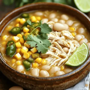 - 1 lb boneless, skinless chicken breasts - 1 can (15 oz) white beans, drained and rinsed - 1 cup chicken broth - 1 medium onion, chopped - 2 cloves garlic, minced - 1 teaspoon ground cumin - 1 teaspoon chili powder - 1 teaspoon oregano - 1 cup heavy cream - 1 cup corn (fresh, frozen, or canned) - Fresh cilantro, chopped (for garnish) - Lime wedges (for serving) I love these ingredients for creamy white chicken chili. Each one adds a great taste. The chicken breasts give the chili its heartiness. They soak up the flavors as they cook. The white beans add creaminess and protein. A can of chicken broth ties everything together. Onions and garlic are my favorite aromatics. They bring warmth and depth to the dish. I add cumin, chili powder, and oregano for spice. These seasonings give the chili a warm kick, perfect for chilly days. Heavy cream makes the chili rich and smooth. I use corn for a touch of sweetness. Fresh cilantro adds brightness when served. A squeeze of lime juice at the end brings the dish to life. You will love how these ingredients blend into a delightful meal! - Saut&eacute;ing onions and garlic Start by heating two tablespoons of olive oil in a skillet over medium heat. Add one chopped onion and two minced garlic cloves. Cook for about 3-4 minutes. You want them soft and fragrant. This step builds a strong flavor base for your chili. - Layering ingredients in the crockpot In your crockpot, add the saut&eacute;ed onion and garlic. Next, layer in 1 pound of boneless, skinless chicken breasts. Add one can of drained white beans and one can of diced green chilies. Pour in 1 cup of chicken broth and 1 cup of corn. Then, sprinkle in 1 teaspoon of ground cumin, 1 teaspoon of chili powder, and 1 teaspoon of oregano. Add salt and pepper to taste. Stir to mix all the ingredients well. Make sure the chicken is submerged in the broth. - Covering and setting the crockpot Place the lid on your crockpot. Set it to low for 6-7 hours or high for 3-4 hours. The goal is to cook until the chicken is tender and cooked through. This slow cooking lets all the flavors meld nicely. - Shredding the chicken Once the cooking time is up, carefully remove the chicken breasts. Use two forks to shred the chicken. It's easy to do when the chicken is tender. After shredding, return the chicken to the crockpot and stir it back into the chili. - Adding cream and adjusting seasoning Next, stir in 1 cup of heavy cream. Let it cook on low for an additional 15-20 minutes. This step makes the chili creamy and rich. Taste the chili and adjust the seasoning if needed. - Serving suggestions Serve your creamy white chicken chili hot. Top each bowl with chopped fresh cilantro and a squeeze of lime juice. This adds a fresh kick. Enjoy this comforting meal with friends or family. To make your creamy white chicken chili even better, consider adding spices like smoked paprika or cayenne. A small pinch of these can boost the depth of flavor. You can also swap chicken for turkey or even add shrimp. Each option gives a different taste and texture. Saut&eacute;ing the onion and garlic first is key. This step builds a strong base flavor. It only takes a few minutes, but it makes a big difference. When using a crockpot, make sure to layer the ingredients well. This ensures even cooking and rich flavor throughout the dish. Serve your chili with toppings like cheese, avocado, or tortilla strips for extra crunch. A squeeze of lime adds brightness. If you have leftovers, try making quesadillas or stuffed peppers. They are tasty and fun ways to enjoy your meal again. {{image_2}} You can make great gluten-free options by using gluten-free broth and spices. Most canned beans are gluten-free, so they work well too. For dairy-free substitutions, try coconut cream instead of heavy cream. This swap keeps the chili rich and creamy without dairy. If you want to try different flavors, you can use different beans. Great choices include black beans or kidney beans. For proteins, shredded turkey or tofu can work well. Add spices like smoked paprika for a unique twist. Consider adding diced bell peppers or zucchini for extra veggies. To adjust the recipe for larger servings, simply double the ingredients. This chili works well for gatherings. For smaller servings, cut the ingredients in half. You can store leftovers in the fridge for about three days. This makes meal prepping easy. Store leftover creamy white chicken chili in an airtight container. Make sure it cools to room temperature before sealing. This helps keep it fresh. You can keep it in the fridge for up to 3-4 days. If you plan to eat it later, label the container with the date. To freeze creamy white chicken chili, let it cool completely. Then, pour it into freezer-safe bags or containers. Squeeze out excess air to prevent freezer burn. It can stay frozen for up to 3 months. When you want to eat it, move the chili to the fridge overnight to thaw. You can also defrost it in the microwave if needed. Reheat your chili on the stovetop over medium heat. This way, it warms evenly and keeps its flavor. Stir it often to prevent sticking. You can also use the microwave. Heat it in short bursts, stirring in between. This will help warm it up without drying it out. Cooking white chicken chili in a crockpot takes time but is worth it. If you cook on low, it takes about 6 to 7 hours. Cooking on high speeds things up to about 3 to 4 hours. The key is to ensure the chicken is fully cooked and tender when you check it. Yes, you can use frozen chicken breasts in this recipe. Just place them in the crockpot without thawing. Cook on high for about 4 to 5 hours or low for 7 to 8 hours. Make sure to check that the chicken reaches a safe temperature of 165&deg;F before serving. To add extra flavor to your chili, consider these ideas: - Top with fresh diced avocado for creaminess. - Sprinkle shredded cheese for a rich finish. - Add diced jalape&ntilde;os for a spicy kick. - Serve with crispy tortilla strips for crunch. - Squeeze lime juice over the top to brighten flavors. These additions can make your creamy white chicken chili even more delicious! This blog post covered how to make a creamy white chicken chili in a crockpot. We discussed the key ingredients, step-by-step instructions, tips for flavor, and variations for different diets. You can adjust the recipe to suit your needs, whether you seek gluten-free or dairy-free options. Remember, making this dish is easy, and it can be a fun family meal. Use these tips to create a delicious, warming chili that everyone will love. Now, enjoy cooking and make it your own!