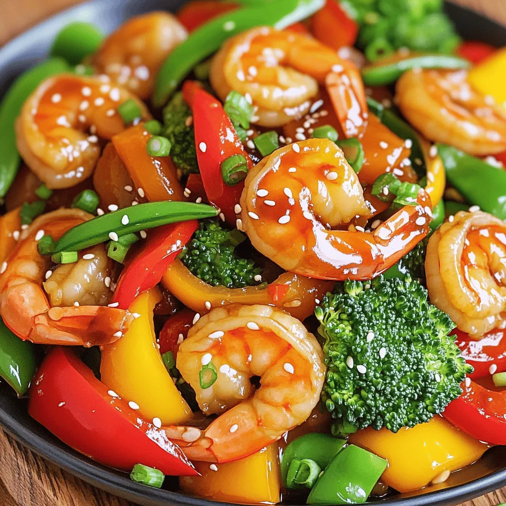 For a great teriyaki shrimp stir-fry, you need fresh and vibrant ingredients. Here’s what you’ll need: - 1 lb large shrimp, peeled and deveined - 2 tablespoons vegetable oil - 1 cup bell peppers (red, yellow, green), sliced - 1 cup broccoli florets - 1 cup sugar snap peas - 3 green onions, chopped - 3 cloves garlic, minced - 1 inch ginger, grated These ingredients give the dish color and crunch. The shrimp are tender and juicy. The veggies add great texture and flavor. The sauce is what makes this dish shine. You’ll need: - 1/4 cup low-sodium soy sauce - 2 tablespoons honey - 2 tablespoons rice vinegar - 1 teaspoon sesame oil - 1 teaspoon cornstarch mixed with 2 tablespoons water (for thickening) Mixing these items creates a sweet and savory sauce. It coats the shrimp and veggies perfectly. Adding garnishes can make your dish pop! Consider these options: - Sesame seeds, for garnish Sprinkling sesame seeds on top adds a nice touch. They give a bit of crunch and a nutty flavor. You can also add extra green onions if you like. To make the teriyaki sauce, grab a small bowl. Combine 1/4 cup low-sodium soy sauce, 2 tablespoons honey, 2 tablespoons rice vinegar, and 1 teaspoon sesame oil. Mix in 1 teaspoon cornstarch with 2 tablespoons water. Stir everything until smooth. Set the sauce aside for later. Heat 2 tablespoons vegetable oil in a large skillet or wok on medium-high heat. Add 3 cloves minced garlic and 1 inch grated ginger. Sauté for about 30 seconds until it smells good. Next, toss in 1 pound of large shrimp. Cook the shrimp for 2-3 minutes. They should turn pink and opaque. Once done, remove the shrimp and set them aside. In the same skillet, add 1 cup of sliced bell peppers and 1 cup of broccoli florets. Also, add 1 cup of sugar snap peas. Stir-fry these vegetables for about 4-5 minutes. You want them tender but still crisp. Return the cooked shrimp to the skillet. Pour the teriyaki sauce over the shrimp and vegetables. Stir well to coat everything evenly. Cook for another 2 minutes. This helps the sauce thicken and heat through. Finally, mix in 3 chopped green onions. Your dish is ready to serve! To cook shrimp perfectly, start with large shrimp. They cook fast and stay juicy. Heat your skillet to medium-high. Add vegetable oil and let it warm up. When the oil is hot, add minced garlic and grated ginger. Cook for about 30 seconds until you smell the aroma. Then, add your shrimp. Cook them for just 2-3 minutes. When they turn pink and opaque, they are done. Overcooking makes them rubbery. Always take them out of the pan as soon as they are ready. For a colorful stir-fry, use bell peppers, broccoli, and sugar snap peas. Bell peppers add crunch and sweetness. Broccoli gives a nice texture and nutrients. Sugar snap peas add a fresh snap with every bite. You can also try carrots or snow peas for variety. Cut all veggies into similar sizes. This helps them cook evenly. To boost the taste, use a mix of flavorful ingredients. The teriyaki sauce is key, made from soy sauce, honey, rice vinegar, and sesame oil. This blend gives a perfect sweet and salty balance. You can add a pinch of red pepper flakes for heat. Fresh green onions on top add a nice crunch and brightness. Don't forget sesame seeds for a nutty finish. Each ingredient builds layers of flavor, making your dish truly special. {{image_2}} You can switch the shrimp for other proteins. Chicken, beef, or tofu work well. This gives you more options to try. Just cut the meat into small pieces. Cook it until it’s fully done before adding the sauce. If you want a low-carb meal, skip the rice and add more veggies. Zucchini noodles or cauliflower rice are great swaps. They add taste and keep the meal light. You can change the vegetables based on what you like. Try carrots, snap peas, or mushrooms. Each adds a different taste and texture. Mix and match to find your favorite combo. Fresh or frozen veggies can both work well! To keep your teriyaki shrimp stir-fry fresh, let it cool first. Place leftovers in an airtight container. Store them in the fridge for up to three days. Make sure to separate shrimp from veggies if possible. This helps keep everything fresh and tasty. When you’re ready to eat, reheat your stir-fry in a skillet. Use medium heat for a few minutes. Stir often to warm it evenly. You can also use a microwave. Heat in short bursts, stirring in between. This ensures the shrimp stays juicy and the veggies crisp. You can freeze your teriyaki shrimp stir-fry too. Use a freezer-safe container or bag. Remove as much air as you can. It will last for about one month. When ready to eat, thaw overnight in the fridge. Reheat on the stove for the best texture. Yes, you can make Teriyaki Shrimp Stir-Fry ahead of time. To do this, prepare the shrimp and vegetables as usual. Cook the dish, then let it cool. Store it in the fridge for up to three days. When ready to eat, reheat it in a pan over medium heat. This helps keep the shrimp tender and the veggies crisp. Teriyaki Shrimp Stir-Fry pairs well with rice or noodles. You can use white rice, brown rice, or even cauliflower rice for a low-carb option. For a fresh touch, add a side salad with sesame dressing. You can also enjoy it with spring rolls for a fun meal. Not all teriyaki sauces are gluten-free. Traditional teriyaki sauce contains soy sauce, which often has wheat. Look for brands that offer gluten-free soy sauce. You can also make a simple homemade version using tamari instead of soy sauce. This way, you ensure it fits your dietary needs. Teriyaki Shrimp Stir-Fry is not spicy. The main flavors come from the sweet teriyaki sauce, garlic, and ginger. If you like heat, add red pepper flakes or fresh chili peppers. This gives the dish a nice kick while still keeping the sweet flavor in balance. This blog covered how to make Teriyaki Shrimp Stir-Fry. You learned about the main ingredients, including sauce options and garnishes. I shared step-by-step instructions, tips for perfect shrimp, and variations to mix things up. You also found storage info and answers to common questions. Now you can try this dish with confidence. Enjoy customizing it to match your taste. Happy cooking!