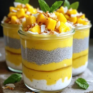 - 1 cup coconut milk (full fat for creaminess) - 1 cup almond milk (or any plant-based milk) - 1/2 cup chia seeds - 2 tablespoons maple syrup (adjust to taste) - 1 ripe mango, peeled, pitted, and diced - 1 teaspoon vanilla extract - A pinch of salt - Toasted coconut flakes (for topping) - Fresh mint leaves (for garnish) For a creamier texture, always choose full-fat coconut milk. If you want a lighter option, you can use light coconut milk. You can replace almond milk with any plant-based milk, like oat or soy milk. For sweetness, maple syrup works well, but you can also use honey or agave. If you need a sugar-free option, try using a sugar substitute like stevia. These ingredients blend to make a tasty treat. The chia seeds soak up liquid and thicken the mix. The mango adds freshness and sweetness, while coconut milk gives a rich flavor. The vanilla extract enhances the taste, and salt balances the sweetness. Topping with toasted coconut and mint adds a lovely finish. Start by mixing the coconut milk and almond milk in a large bowl. Use a whisk to blend them well. Add the maple syrup, vanilla extract, and a pinch of salt. Whisking is key; it helps create a smooth texture. This base will be the flavor heart of your pudding. Next, it&rsquo;s time to add the chia seeds. Pour them into the milk mixture slowly while stirring. This step is crucial to prevent clumping. If you add them too fast, they may clump together. Once added, let the mixture rest for at least four hours. You can even leave it overnight. This allows the seeds to soak up the liquid and thicken the pudding. When ready to serve, grab your favorite glasses or bowls. Start by layering the chia pudding at the bottom. Then, add a layer of diced mango on top. Repeat these layers as desired. For a stunning finish, top with toasted coconut flakes and fresh mint leaves. This not only adds flavor but also makes your dish look beautiful. Serve in clear glass jars to show off those lovely layers! You can change the sweetness of your pudding easily. Use agave for a light taste. Honey adds a rich flavor. Both work great! You can also play with spices. A pinch of cinnamon gives warmth. Nutmeg adds a nice kick. These small changes make each pudding unique. Using full-fat coconut milk is key. It makes your pudding creamy and rich. The thickness comes from the chia seeds. Chill the mixture for at least four hours. If you can, let it sit overnight. This gives the seeds time to swell and absorb the liquid. The result? A smooth and thick pudding. Presentation matters! Garnish your pudding with fresh mint leaves. They add a nice pop of color. Toasted coconut flakes give a crunchy texture. Serve in clear glass jars. This way, everyone can see the pretty layers. You can even use themed glassware for special events. It makes your dessert feel festive and fun! {{image_2}} You can switch up the fruit in your coconut mango chia pudding. Berries like strawberries or blueberries add a nice pop of color. Kiwi also brings a tangy flavor that pairs well. When mixing fruits, balance is key. Sweet fruits like mango can balance tart ones like raspberries. Experiment with what you like best! If you want to try different milk, oat milk or soy milk work great. Oat milk gives a creamy texture, while soy milk adds protein. Both options change the flavor a bit. Use sweetened or unsweetened versions based on your taste. This way, you can create a pudding that suits your palate perfectly. Making this pudding vegan is easy! Simply use maple syrup as your sweetener. For a sugar-free treat, consider using stevia or monk fruit. These options keep the sweetness without added sugar. You will still enjoy a rich taste while keeping it healthy and delicious! You can store coconut mango chia pudding in the fridge for up to five days. To keep it fresh, use a sealed container. This way, your pudding will stay creamy and delicious. If you notice any separation, just give it a stir before serving. Also, keep it away from strong-smelling foods to avoid any taste changes. Yes, you can freeze chia pudding! However, the texture may change a bit. To freeze, place it in an airtight container. When you're ready to eat it, let it thaw in the fridge overnight. For a quicker option, leave it at room temperature for a few hours. After thawing, stir it well to restore some of its creaminess. If you have extra mango or coconut, there are many fun ways to use them! You can make a smoothie with leftover mango. Just blend it with some ice and almond milk for a refreshing drink. For coconut, try adding it to oatmeal or yogurt. Toasted coconut flakes make a great topping for pancakes, too! These ideas help avoid waste and keep your meals exciting. Chia pudding lasts about 5 days in the fridge. Store it in an airtight container. Keep it covered to prevent it from absorbing other smells. If you see any signs of spoilage, like mold, throw it out. Yes, you can make chia pudding in advance. I often prepare it the night before. This gives the seeds time to absorb the liquid and thicken. It&rsquo;s perfect for busy mornings or meal prep. Just remember to mix it well before serving. Chia pudding is very healthy. Chia seeds are packed with fiber, protein, and omega-3s. They help keep you full longer. Coconut milk adds healthy fats, which are good for your heart. Together, they make a nutritious treat that tastes great! This article explored making delicious chia pudding. We covered the key ingredients, step-by-step instructions, and useful tips. You learned how to customize flavors and achieve the best texture. Don&rsquo;t forget about fun variations and effective storage methods. Chia pudding is simple and versatile. Whether for breakfast or dessert, it's a tasty, healthy choice. Experiment with different fruits and flavors to find your perfect mix. Enjoy your pudding making journey!
