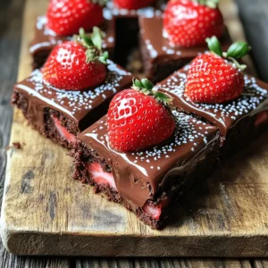 Here’s what you need for your Chocolate Covered Strawberry Brownies. Gather these items for a great treat: - 1 cup unsalted butter, melted - 2 cups granulated sugar - 1 cup brown sugar, packed - 4 large eggs - 2 teaspoons vanilla extract - 1 cup all-purpose flour - 1 cup unsweetened cocoa powder - 1 teaspoon baking powder - 1/2 teaspoon salt - 1 cup fresh strawberries, hulled and quartered - 1 cup semisweet chocolate chips - Additional strawberries for topping These ingredients blend together to create rich, fudgy brownies with bursts of fresh strawberry flavor. The mix of sugars adds sweetness, while the cocoa gives a deep chocolate taste. Fresh strawberries make each bite special. You will love the chocolate chips that melt into gooey pockets. Make sure you use fresh strawberries for the best flavor. They bring a nice contrast to the rich brownies. Grab these items, and let's make something amazing! - Preheat your oven to 350°F (175°C). - Grease a 9x13 inch baking pan or line it with parchment paper. - In a large bowl, combine melted butter, granulated sugar, and brown sugar until smooth. - Add the eggs, one at a time, and whisk well. Then add the vanilla extract. - Sift together the flour, cocoa powder, baking powder, and salt in another bowl. - Gradually mix the dry ingredients into the wet mixture until just combined. - Fold in the quartered strawberries and chocolate chips. Make sure they are evenly spread throughout the batter. - Pour the brownie batter into the prepared pan and spread it out evenly. - Bake in the preheated oven for 25-30 minutes. Check with a toothpick; it should come out with a few moist crumbs. - Once baked, let the brownies cool before decorating. - Melt more chocolate chips in a microwave-safe bowl. Do this in 30-second intervals, stirring until smooth. - Drizzle the melted chocolate over the cooled brownies. Top with whole strawberries for decoration. - Allow the chocolate to set before cutting the brownies into squares. To avoid overbaking brownies, watch the time closely. Set a timer for 25 minutes. Check with a toothpick. If it comes out with moist crumbs, your brownies are done. If it’s wet, bake a few more minutes. Perfecting the brownie texture is all about mixing. Don’t overmix the batter once you add the dry ingredients. This keeps the brownies soft and chewy. You want them to be a little fudgy, not cake-like. Drizzling chocolate on your brownies is easy. Melt some chocolate chips in the microwave. Use a spoon to drizzle it over the brownies. You can also use a piping bag for more control. For more strawberries, slice some fresh ones and place them on top. You can also chop them and mix them into the batter. They add a lovely flavor and color to your brownies. Pairing your brownies with ice cream makes a great dessert. Vanilla ice cream is a classic choice. The cold ice cream balances the warm brownies perfectly. You can also add whipped cream for a light touch. This adds a nice, airy feel and looks beautiful on the plate. Serve with a drizzle of chocolate for an extra treat. {{image_2}} You can add fun twists to your brownies. Try adding nuts like walnuts or pecans. The nuts give a nice crunch and pair well with chocolate and strawberries. If you want a more intense flavor, use dark chocolate instead of semisweet. Dark chocolate has a rich taste that complements the strawberries perfectly. Making gluten-free chocolate covered strawberry brownies is easy. Just swap the all-purpose flour for a gluten-free blend. Many blends work well and taste great! If you want a healthier option, try low-sugar alternatives. You can use sugar substitutes like stevia or monk fruit. These swaps let you enjoy brownies without the extra sugar. To keep your brownies fresh, use an airtight container. This helps seal in moisture. Place a piece of parchment paper between layers to avoid sticking. Chocolate covered strawberry brownies last about 3 to 5 days at room temperature. If you store them in the fridge, they can last up to a week. Just remember they may lose some of their softness in the fridge. Freezing brownies is easy and a smart way to save them. First, cut the brownies into squares. Wrap each square tightly in plastic wrap. Then, place the wrapped brownies in a freezer-safe bag. To defrost chocolate covered strawberry brownies, take them out of the freezer and leave them at room temperature. This usually takes about an hour. If you want them warm, pop them in the microwave for a few seconds. Enjoy the delicious taste! Can I use frozen strawberries instead of fresh? Yes, you can use frozen strawberries. Just thaw them first and drain any excess juice. Fresh strawberries give a better texture and taste, but frozen works in a pinch. What should I do if my brownies are too dry? If your brownies are dry, you can add a little melted butter or a splash of milk. This will help add moisture. Also, make sure not to overbake them next time. How do I know when my brownies are done? Check the center with a toothpick. If it comes out with a few moist crumbs, your brownies are done. Baking them too long will dry them out. Can I use a different type of chocolate for melting? Yes, you can use milk chocolate or dark chocolate. Each type will change the flavor, so pick what you prefer. Just melt it slowly to avoid burning. What to serve with chocolate covered strawberry brownies? These brownies pair well with vanilla ice cream or whipped cream. They also go great with fresh berries on the side. How to enhance the presentation for special occasions? Use a pretty platter to serve them. Drizzle extra melted chocolate over the top and add a sprinkle of powdered sugar. Place whole strawberries around for a pop of color. This blog post covered how to make delicious chocolate-covered strawberry brownies. We discussed each ingredient, from butter to strawberries, and provided clear instructions for mixing and baking. I shared tips for perfecting texture and fun decoration ideas, plus flavor variations and storage methods. Remember, you can adjust this recipe to suit your taste and dietary needs. Enjoy every bite of your brownies, and don’t forget to get creative with toppings! Happy baking!