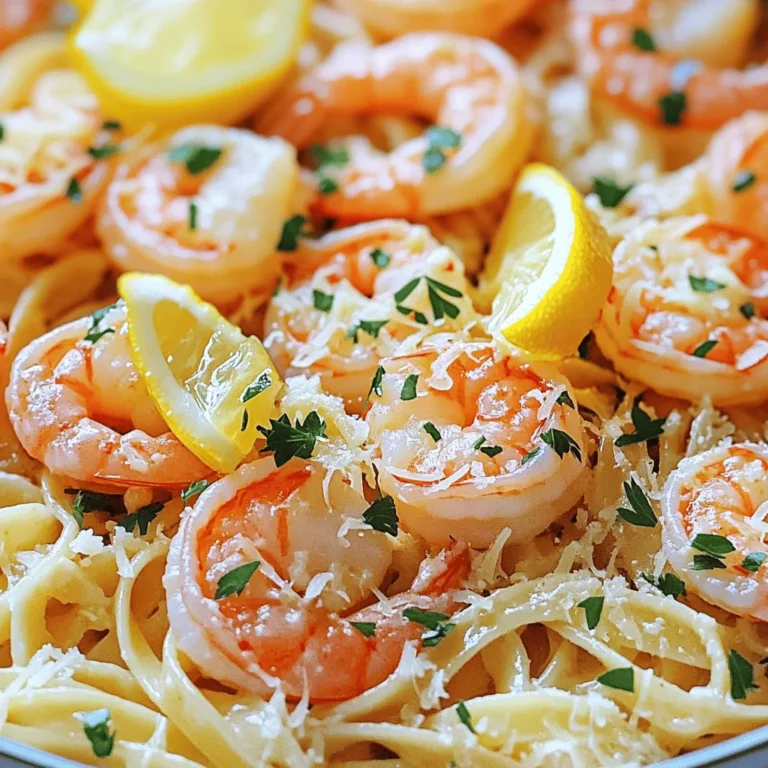To make garlic butter shrimp scampi, you need simple, fresh items. Here’s what you’ll need: - 1 pound large shrimp, peeled and deveined - 4 tablespoons unsalted butter - 3 cloves garlic, minced - 1 teaspoon red pepper flakes (adjust to taste) - 1 tablespoon lemon juice (freshly squeezed) - Zest of 1 lemon - Salt and pepper to taste - 8 ounces linguine or spaghetti - 2 tablespoons fresh parsley, chopped (for garnish) - 1/4 cup grated Parmesan cheese (optional) These ingredients bring a bright and bold flavor to your dish. The shrimp offers a sweet, tender bite, while the garlic adds depth. The butter creates a rich, silky sauce that coats the pasta perfectly. You can customize your scampi with a few optional ingredients. Here are some ideas: - Extra lemon zest for more brightness - A splash of white wine for added flavor - Cherry tomatoes for a pop of color - Fresh basil or oregano for an herbal note These extras can elevate your dish further. They add layers of taste and make your meal stand out. If you prefer a vegetarian dish, swap shrimp for mushrooms or zucchini. They provide a nice texture and soak up the garlic butter flavor well. For a gluten-free dish, use gluten-free pasta. You won’t miss the traditional pasta, and it keeps the meal light and delicious. To start, fill a large pot with water. Add a good amount of salt. Bring the water to a boil. Once boiling, add 8 ounces of linguine or spaghetti. Cook the pasta as directed on the package until it is al dente. This usually takes about 8-10 minutes. Before draining, reserve 1 cup of that tasty pasta water. Drain the pasta and set it aside. Next, get a large skillet and heat it over medium heat. Add 2 tablespoons of unsalted butter. Once it melts, place the shrimp in a single layer. Season them with salt and pepper. Cook for 2-3 minutes on one side until they turn pink. Flip them over and cook for 1-2 more minutes until they are fully cooked. Remove the shrimp from the skillet and set them aside. In the same skillet, add the remaining 2 tablespoons of butter. Let it melt, then add 3 cloves of minced garlic and 1 teaspoon of red pepper flakes. Cook this mixture for about 1 minute. You want it fragrant but watch carefully so the garlic does not burn. Now, add 1 tablespoon of lemon juice and the zest of 1 lemon to the skillet. Next, toss in the cooked pasta and that reserved pasta water you saved. Mix everything well until the pasta is fully coated in the sauce. Finally, return the cooked shrimp to the skillet. Toss it all together until heated through. Adjust the seasoning with more salt and pepper if you like. Serve your Garlic Butter Shrimp Scampi right away. Garnish with 2 tablespoons of chopped fresh parsley and, if you wish, sprinkle on some grated Parmesan cheese. Enjoy your meal! When you pick shrimp, look for large, fresh ones. Fresh shrimp should smell like the ocean. Avoid any with a strong fishy odor. Check for bright colors; they should be pink or gray. If you buy frozen shrimp, choose ones that are peeled and deveined. This saves time and effort. Always thaw them in the fridge overnight for best results. Garlic gives this dish its heart. Use fresh garlic for the best taste. Mince it finely, but don’t overdo it. Too much garlic can overpower the dish. Sauté the minced garlic for just one minute. You want it to be fragrant, not burnt. If you love heat, add red pepper flakes to the garlic as it cooks. This adds a nice kick. Shrimp cooks quickly, so watch the time closely. Cook them for about 2-3 minutes on one side until pink. Flip them and cook for 1-2 more minutes. When they curl into a C shape, they’re done. If they turn into an O shape, you’ve overcooked them. Remove them from the skillet to keep them tender and juicy. {{image_2}} If you like heat, try spicy garlic butter shrimp. Simply add more red pepper flakes. You can also add diced jalapeños for extra spice. This twist gives your dish a nice kick. Pair it with a cool drink to balance the heat. For a luxurious touch, swap shrimp for lobster. Use the same garlic butter sauce. Cook the lobster meat until it’s tender. This dish feels special and tastes amazing. Serve it with a side of crusty bread to soak up the sauce. You can add vegetables to garlic butter shrimp scampi for extra flavor and color. Consider adding spinach, cherry tomatoes, or zucchini. Sauté them along with the shrimp. This makes your dish healthier and more vibrant. It’s a great way to sneak in some veggies! After you enjoy your Garlic Butter Shrimp Scampi, store leftovers right away. Place them in an airtight container. This helps keep the dish fresh. Make sure to cool it down to room temperature first. Keep the container in the fridge. You can enjoy your leftovers for up to two days. Reheat your Garlic Butter Shrimp Scampi easily. You can use the stove or the microwave. If you choose the stove, heat a pan over low heat. Add a splash of water or butter to keep it moist. Stir often until hot. If you use the microwave, place the dish in a microwave-safe bowl. Cover it with a lid or plastic wrap. Heat in short bursts for about one minute. Check and stir in between to avoid overcooking. Freezing Garlic Butter Shrimp Scampi is a great way to save it for later. First, let it cool completely. Then, place it in a freezer-safe container. You can also use a freezer bag. Squeeze out as much air as possible before sealing. It can stay in the freezer for up to three months. When you’re ready to eat, thaw it in the fridge overnight. Then, reheat it as mentioned above. Enjoy the flavors even after freezing! Yes, you can use frozen shrimp. Just thaw the shrimp before cooking. Place them in cold water for about 15-20 minutes. Once thawed, peel and devein them if needed. Using frozen shrimp works well and saves time. You can serve Garlic Butter Shrimp Scampi with several sides. Here are some great options: - Garlic bread - A fresh green salad - Steamed vegetables - Rice or quinoa These sides add flavor and balance to your meal. You can prep some parts in advance. Cook the pasta and make the sauce. Store them separately in the fridge. When ready to serve, heat the sauce and add the shrimp. Then mix in the pasta. This keeps everything fresh and tasty. This blog post shared how to make delicious Garlic Butter Shrimp Scampi step-by-step. We covered key ingredients, cooking techniques, and helpful tips. You can switch out shrimp for vegetarian or gluten-free options, too. Enjoy variations like spicy or lobster versions to suit your taste. Proper storage helps you enjoy leftovers later. Now, go ahead and try this easy recipe at home. You’ll impress your friends and family with your cooking skills!