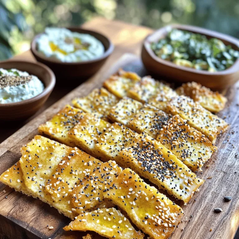 To make Baked Everything Bagel Crisps, you need a few simple ingredients. Here is what you'll need: - 4 large everything bagels - 1/4 cup olive oil - 1 teaspoon garlic powder - 1 teaspoon onion powder - 1/2 teaspoon smoked paprika - 1/2 teaspoon sea salt - 1 tablespoon sesame seeds (optional) - 1 tablespoon poppy seeds (optional) These ingredients come together to create a snack that is both crunchy and packed with flavor. The everything bagels bring that classic taste, while the spices add extra depth. Olive oil helps the crisps get nice and crispy, making them perfect for dipping or enjoying on their own. If you want extra texture, add the sesame seeds and poppy seeds. They give the crisps a delightful crunch. Gather these items before you start. Having everything ready makes cooking easier and more fun! - Preheat the oven to 350°F (175°C). - Line a baking sheet with parchment paper. This makes cleanup easy. To slice bagels into thin rounds, use a serrated knife. This type of knife cuts through the bagels without crushing them. Aim for slices about 1/4 inch thick. Thin slices help create that perfect crispy texture. In a mixing bowl, combine the olive oil with the spices. Use 1 teaspoon of garlic powder, 1 teaspoon of onion powder, and 1/2 teaspoon of smoked paprika. Add 1/2 teaspoon of sea salt. If you like, mix in 1 tablespoon each of sesame seeds and poppy seeds. This blend adds great flavor and crunch. Take each bagel slice and brush both sides with the seasoned oil mix. Make sure each slice gets a good coating. Next, arrange the slices on the baking sheet in a single layer. Avoid overlapping them to ensure even baking. Bake the bagel slices for about 15-20 minutes. Check for a golden brown color and crisp texture. Flip the slices halfway through the baking time. This helps them crisp up evenly. Once baked, remove the crisps from the oven. Let them cool completely on the baking sheet. Cooling is key because it helps them become even crunchier. Store the cooled bagel crisps in an airtight container at room temperature. They can last up to one week. To get that great crunch, slice your bagels thin. I recommend about 1/4 inch thick. This thickness helps them bake evenly and become crisp. Use a serrated knife for clean slices. A dull knife can squish the bagels, making them soggy instead of crispy. Oven accuracy is key. Preheat your oven to 350°F (175°C) before baking. An oven thermometer helps ensure the right temperature. If the oven is too hot, the crisps may burn. If it is too cool, they may not crisp up well. You can also add more spice for extra flavor. Try a pinch of cayenne for heat or some dried herbs like oregano or thyme. A sprinkle of cheese powder can make them cheesy and savory. These crisps pair well with many dips. Serve them with creamy hummus, tzatziki, or classic cream cheese. You can also enjoy them with guacamole or a spicy salsa. These dips add a tasty twist to your snack! {{image_2}} You can make baked everything bagel crisps using different bagel types. Try sesame bagels for a nutty twist. Onion bagels add great flavor too. Feel free to experiment! Each bagel brings a new taste to the crisps. The key is to slice them thinly, no matter which type you choose. This ensures they get that perfect crunch. If you want a vegan version, use plant-based oils. Coconut oil can be a great choice. It gives a nice flavor without any animal products. Adjust the seasoning to fit your taste. You can add more garlic powder or even a bit of nutritional yeast for a cheesy flavor. This way, your vegan friends can enjoy these tasty crisps too. For gluten-free bagel crisps, look for gluten-free bagels. Many stores offer good options now. Just follow the same steps in the recipe. You may need to bake them a bit longer to reach the right crispness. Watch them closely to avoid burning. Enjoy a gluten-free snack that everyone can love! To keep your baked everything bagel crisps fresh, always use airtight containers. This prevents air from getting in and helps maintain their crunch. Place a paper towel inside the container to absorb any moisture. Store your crisps at room temperature, away from direct sunlight. A cool, dry place works best. Baked everything bagel crisps can last up to one week when stored properly. Check for any signs of spoilage before eating. If they smell stale or feel soft, it’s best to discard them. Crisps should always be crisp and flavorful, so keep an eye out for any changes. Yes, you can prepare these bagel crisps ahead of time. They store well and taste great later. After baking, let them cool fully. Then, place them in an airtight container. Keep them at room temperature for up to a week. This way, you have a quick snack ready when you want it. Just remember, they will be crunchier when fresh. If you don't have olive oil, don’t worry. You can use other oils too. Canola oil, avocado oil, or melted coconut oil work well. Each oil brings a different taste, so choose what you like. Just make sure the oil has a high smoke point for baking. This helps achieve the best crunch and flavor. You can make bagel crisps without an oven by using an air fryer. Set your air fryer to 350°F (175°C). Slice the bagels as you would for baking. Brush them with the oil mixture. Place the slices in the air fryer basket in a single layer. Cook for about 8-10 minutes, flipping halfway. Keep an eye on them so they don’t burn. Enjoy your crispy snack! You now know how to make delicious bagel crisps at home. We covered the ingredients, steps, and tips for a perfect outcome. You learned how to choose flavors and make variations. Remember the storage tips to keep them fresh. Whether you serve them as snacks or with dips, these crisps will impress. Try these easy methods and enjoy your tasty creations! Embrace your kitchen skills and have fun with this recipe!