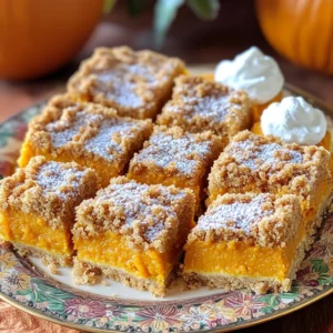 - 1 &frac12; cups all-purpose flour - 1 cup granulated sugar - &frac12; cup brown sugar, packed - 1 cup canned pumpkin puree - &frac12; cup vegetable oil - 2 large eggs - 1 teaspoon vanilla extract - 1 teaspoon baking powder - &frac12; teaspoon baking soda - &frac12; teaspoon salt - 1 teaspoon ground cinnamon - &frac12; teaspoon ground nutmeg - &frac12; teaspoon ground ginger - &frac12; cup chopped pecans or walnuts - &frac12; cup crumb topping To create this delightful Pumpkin Crumb Cake, gather all the ingredients listed. Each ingredient plays a key role in bringing flavor and texture to your cake. The main ingredients form a moist base. The pumpkin puree ensures a rich taste and keeps the cake soft. The sugars add sweetness, while the oil helps it stay tender. Don&rsquo;t forget the eggs; they bind everything together. The vanilla extract rounds out the flavor profile. Next, the dry ingredients add lift and spice. Baking powder and baking soda create that perfect rise. Salt enhances the flavors, and the spices fill your kitchen with fall aromas. Ground cinnamon, nutmeg, and ginger bring warmth and depth. Finally, you can add optional ingredients for extra texture. Chopped nuts add crunch, while the crumb topping gives a sweet, crispy finish. Together, these ingredients create a cake that is both comforting and festive. It&rsquo;s perfect for gatherings or a quiet night in! - Preheat the Oven: Set your oven to 350&deg;F (175&deg;C). - Grease the 9x9 inch baking pan with butter or oil. - Combine flour, brown sugar, and cinnamon in a small bowl. - Add melted butter to the mix. - Stir until the mixture looks crumbly, then set it aside. - In a large bowl, whisk the pumpkin puree, vegetable oil, eggs, and vanilla extract. - In another bowl, sift together the dry ingredients: flour, granulated sugar, brown sugar, baking powder, baking soda, salt, cinnamon, nutmeg, and ginger. - Gradually add the dry mix to the wet mixture. - Stir gently until everything is just combined. - If you want, fold in chopped pecans or walnuts for added crunch. - Pour the batter into your prepared pan and spread it evenly. - Sprinkle the crumb topping over the batter. - Bake for 30-35 minutes. Check if it&rsquo;s done by sticking a toothpick in the center. If it comes out clean, your cake is ready! How to know when the cake is done: You can test if the cake is done by inserting a toothpick into the center. If it comes out clean, the cake is ready. The edges should also pull away from the pan slightly. This method helps ensure a moist, fluffy cake. Importance of cooling before slicing: Let the cake cool in the pan for about 10 minutes. Then, transfer it to a wire rack to cool completely. Cooling helps the cake set. If you slice it too soon, it may crumble and fall apart. Serving suggestions and embellishments: Cut the cake into squares and place them on a decorative plate. Dust them lightly with powdered sugar for a lovely touch. You can also sprinkle some cinnamon on top for extra flavor. Ideal accompaniments: Serve the cake with a dollop of whipped cream. This adds a creamy texture that pairs well with the soft cake. You can also add a scoop of vanilla ice cream for a delightful contrast. How to prepare in advance for gatherings: You can make this cake a day ahead. Just bake it, let it cool completely, and store it in an airtight container. This saves time and keeps the cake fresh for your guests. Best practices for reheating: To reheat the cake, you can use a microwave or an oven. If using a microwave, heat for about 10-15 seconds per slice. For the oven, preheat to 350&deg;F (175&deg;C) and heat wrapped in foil for about 10 minutes. This keeps the cake moist and warm. {{image_2}} You can make your pumpkin crumb cake even better! Try adding spices like cloves or allspice. These spices give the cake a warm, cozy flavor. You might also want to mix in some chocolate chips. The sweet chocolate pairs well with pumpkin. It adds a fun twist to each bite. If you need a gluten-free version, it&rsquo;s easy! You can use gluten-free flour instead of regular flour. Just make sure to check the package for the right amount. Some gluten-free flours absorb more liquid. You may need to adjust the liquid in the recipe slightly. Want to make this cake vegan? You can replace the eggs with flaxseed meal or applesauce. Use one tablespoon of flaxseed meal mixed with three tablespoons of water for each egg. For the dairy, swap regular milk with almond or oat milk. These changes keep the flavor while making it plant-based. Each of these variations lets you enjoy pumpkin crumb cake your way! To keep your Pumpkin Crumb Cake fresh, store it in an airtight container. Place it in the fridge. The cake will stay good for about five days. The flavors may deepen over time, making each slice even better. If you want to save some for later, freezing is a great option. First, let the cake cool completely. Then, wrap it tightly in plastic wrap. After that, put it in a freezer-safe bag or container. This keeps out air and prevents freezer burn. You can freeze it for up to three months. To thaw, move the cake to the fridge overnight. When you're ready to enjoy your cake again, you can reheat it. The microwave is quick, but it can make the cake a bit soggy. Instead, try reheating in the oven. Preheat your oven to 350&deg;F (175&deg;C). Place the cake on a baking sheet and heat for about 10-15 minutes. This way, the crumb topping stays crisp, and the cake warms evenly. Enjoy each bite as if it were fresh out of the oven! I love serving Pumpkin Crumb Cake in a fun way. Cut it into squares and place them on a decorative plate. A light dusting of powdered sugar adds a nice touch. You can also sprinkle some cinnamon on top for extra flavor. For a special treat, add a dollop of whipped cream on the side. This makes it look fancy and tastes great. Yes, you can use fresh pumpkin! Start by roasting a small pumpkin. Cut it in half, scoop out the seeds, and place it cut-side down on a baking sheet. Roast it at 350&deg;F for about 45 minutes. Once cooled, scoop out the flesh and mash it until smooth. This fresh pumpkin puree works well in the recipe and adds a nice flavor. To keep your Pumpkin Crumb Cake fresh, first let it cool completely. Then, wrap it tightly in plastic wrap or foil. Store it in the fridge for up to five days. If you want to keep it longer, you can freeze it. Just cut it into squares and place them in an airtight container. It will last for about three months in the freezer. Thaw it in the fridge when you're ready to enjoy! This Pumpkin Crumb Cake is a simple yet delicious treat you can make today. We covered the key ingredients, from the main components to optional add-ins that add crunch. You learned step-by-step instructions for baking and tips for perfecting your cake. Remember, you can customize flavors and make it gluten-free or vegan too. Enjoy your cake warm with whipped cream or at room temperature. Making this cake is fun and rewards you with tasty bites. Let's get baking!