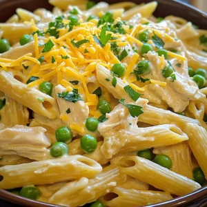 - 4 boneless, skinless chicken breasts - 1 packet ranch seasoning mix - 1 can (10.5 oz) cream of chicken soup - 1 cup chicken broth - 1 cup heavy cream - 8 oz pasta (penne or rotini) - 1 cup frozen peas - 1 cup shredded cheddar cheese These main ingredients make this dish creamy and rich. The chicken breasts serve as the base of the meal. The ranch seasoning brings in a bold flavor. Cream of chicken soup adds smoothness, while chicken broth keeps everything moist. Heavy cream gives it that luscious texture. Choose penne or rotini for the pasta to hold the sauce well. Frozen peas add color and a sweet touch. Finally, shredded cheddar cheese melts to create a gooey finish. - Salt and pepper - Fresh parsley, chopped (for garnish) Don't forget salt and pepper! They enhance all the flavors. Fresh parsley adds a pop of color and freshness. It looks nice on top and brightens the dish. To start, layer the chicken breasts in the bottom of your slow cooker. Make sure they fit snugly. This helps them cook evenly. Next, mix the sauce ingredients. In a bowl, combine the ranch seasoning mix, cream of chicken soup, chicken broth, and heavy cream. Stir until smooth. Pour this creamy mixture over the chicken. Ensure it covers all the meat well. Now, it&rsquo;s time to set the cooker. If you have all day, choose low for 6-7 hours. If you&rsquo;re short on time, high for 3-4 hours works too. Once the chicken is tender, check it with a fork. It should shred easily. When the cooking time is almost done, prepare the pasta. Cook it according to the package until it&rsquo;s al dente. Drain the pasta and set it aside. When the chicken is ready, shred it in the slow cooker using two forks. This step makes the chicken mix well with the sauce. Now, stir in the cooked pasta and frozen peas. They add color and nutrition. Finally, add the shredded cheddar cheese. Mix everything together until well combined. Let it sit for 10 minutes. This allows the cheese to melt. Season with salt and pepper to taste for extra flavor. - For the best texture, use fresh chicken breasts. They stay tender and juicy. - Add pasta about 30 minutes before serving. This keeps the pasta from getting mushy. - Stir gently when mixing in the pasta and peas. You want everything to blend well. - Try adding garlic powder for a tasty kick. A pinch of red pepper flakes adds heat. - Serve with a fresh salad or garlic bread. These sides complement the creamy dish nicely. - A sprinkle of lemon juice brightens the flavors. It adds a nice zing to each bite. {{image_2}} You can change up the protein in this dish easily. Try using turkey or tofu instead of chicken. Both options work well and keep the dish tasty. Just remember to adjust the cooking time. For pasta, feel free to switch from penne or rotini to your favorite shape. Bowties or shells can add fun to your meal. Want a kick? Add some heat with a spicy ranch variation. Mix in a few dashes of hot sauce or red pepper flakes to the sauce. This will give it a nice zing. If you love garlic, try a creamy garlic addition. Simply stir in minced garlic or garlic powder to the sauce mix. This will add depth and richness to your creamy ranch chicken pasta. To store leftovers, let the dish cool first. Place the creamy ranch chicken pasta in an airtight container. This keeps it fresh. Store it in the fridge for up to four days. When you're ready to eat, just heat it up. You can use the microwave or the stove. Stir it well to mix the flavors again. If you want to save some for later, freezing is a great option. Divide the pasta into portions. Use freezer-safe bags or containers. Make sure to remove as much air as possible. Label each bag with the date. You can freeze the pasta for up to three months. To reheat, defrost it overnight in the fridge. Then warm it on the stove or in the microwave. Add a splash of chicken broth to keep it creamy. Enjoy your delicious meal even later! Can I use frozen chicken breasts? Yes, you can use frozen chicken breasts. Just make sure to cook them longer. Add about an hour to the cooking time. This helps ensure they cook fully and stay tender. How to adjust the recipe for a larger group? To serve more people, simply double the ingredients. Use 8 chicken breasts, double the sauce, and increase the pasta. Ensure your slow cooker can handle the extra volume. Is there a vegetarian version of this recipe? Yes, you can make a vegetarian version. Substitute the chicken with mushrooms or tofu. Use vegetable broth and a plant-based cream to keep it creamy. What if my pasta is overcooked? If your pasta becomes overcooked, it may turn mushy. Next time, cook it for less time. Aim for al dente, or cook it separately and add it at the end. This keeps it firm. How can I prevent the dish from being too salty? To avoid a salty dish, limit the ranch seasoning. Taste as you cook to adjust flavor. You can always add more, but you can't take it out. Use low-sodium broth for a healthier option. This recipe combines simple ingredients like chicken, ranch, and cheese for a hearty meal. You learned how to layer, cook, and add pasta and peas for a tasty dish. Remember, you can swap proteins or tweak flavors to match your taste. Store any leftovers in the fridge or freezer for later. With these tips and steps, your cooking can be easy and fun. Enjoy your delicious creation and keep experimenting!