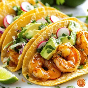 - 1 lb shrimp, peeled and deveined - 4 tablespoons unsalted butter - 4 cloves garlic, minced - 1 teaspoon smoked paprika - 1 teaspoon chili powder - 1 lime, juiced - Salt and pepper to taste - 8 small corn tortillas - 1 cup shredded cabbage - 1 avocado, sliced - Fresh cilantro, for garnish - Sliced radishes, for garnish When you shop for shrimp, look for fresh, bright colors. The shells should be clean and shiny. Choose shrimp with a mild ocean smell. If you can, buy shrimp that are wild-caught for better taste. For spices, fresh is best. Check the expiration dates on your paprika and chili powder. You want vibrant colors and strong aromas. For produce, select firm, ripe avocados and crisp cabbage. Fresh herbs like cilantro should be bright green and fragrant. If you want to switch proteins, use chicken or firm tofu. Both work well in tacos. For dairy-free options, try vegan butter or olive oil. Both will give you good flavor without dairy. Remember to keep the spices and fresh toppings for that tasty kick! Start by heating a large skillet over medium heat. This temperature works well for melting the butter. Add four tablespoons of unsalted butter to the skillet. Let it melt completely without burning. Once melted, add four minced garlic cloves. Sauté the garlic for about one minute. You want the garlic to smell amazing, not brown. The key here is to watch the heat closely and stir often. This ensures the garlic becomes fragrant but does not scorch. Now it’s time for the shrimp. Add one pound of peeled and deveined shrimp to the skillet. Cook the shrimp for about two to three minutes on each side. You know they are done when they turn pink and opaque. This means they are cooked through but still juicy. Don’t walk away during this step! Keep an eye on them. Overcooked shrimp can become tough and rubbery. Once cooked, squeeze in the juice of one lime and toss the shrimp to coat in the sauce. To warm the corn tortillas, you can use a separate skillet or the microwave. If using the skillet, heat it on medium and warm each tortilla for about 30 seconds per side. If using the microwave, wrap them in a damp paper towel and heat for about 20 seconds. This will make them soft and pliable. Now, it's time to build your tacos! On each tortilla, place a portion of the garlic butter shrimp. Top with a handful of shredded cabbage and a few slices of avocado. Garnish with fresh cilantro for that bright flavor. For an extra crunch, add sliced radishes on top. Serve the tacos on a colorful platter with lime wedges. Guests can squeeze lime over their tacos for added zest. This presentation makes the dish inviting and fun! To make your tacos even better, try adding spices and herbs. Here are some favorites: - Cumin: This spice adds a warm, earthy taste. - Oregano: A hint of this herb brings freshness. - Red pepper flakes: Use these for a spicy kick. - Fresh lime zest: This adds brightness and depth. Mix these into your shrimp while cooking for more flavor. You can also add fresh herbs like parsley or dill as a final touch. Cooking shrimp can be tricky. Overcooking makes them tough. Here’s how to avoid common mistakes: - Use medium heat: This helps shrimp cook evenly. - Watch the color: Shrimp turn pink when cooked. They should also be opaque. - Timing: Cook shrimp for 2-3 minutes per side. They cook fast! If you see them curling tightly, they may be overdone. Remove them from heat as soon as they are done. How you serve your tacos matters! Here are fun ways to present them: - Colorful platter: Use a bright dish to make your tacos pop. - Lime wedges: Serve these on the side for a zesty drizzle. - Extra toppings: Set out hot sauce, sour cream, or extra herbs. This lets guests customize their meal. For a final touch, sprinkle sliced radishes on top. They add crunch and color! {{image_2}} You can make your garlic butter shrimp tacos even more exciting with unique toppings. Consider adding: - Pico de gallo: This fresh salsa adds a zesty kick. - Mango salsa: Sweet and spicy, it balances the shrimp's flavor. - Pickled onions: They give a tangy crunch that brightens each bite. - Crumbled feta or cotija cheese: A creamy touch that enhances the taste. - Hot sauce: For those who love a spicy kick. Mix and match these toppings to create your own flavor profile. Get creative and enjoy the process! The tortillas you choose can change the whole taco experience. You have options: - Corn tortillas: These are traditional. They have a nice texture and flavor. - Flour tortillas: Softer and more flexible, they are great for holding fillings. - Lettuce wraps: A low-carb option, they add a fresh crunch. Experiment with these choices to find your favorite. Adjusting the spice level can make your tacos just right for you. Here are some tips: - Mild: Skip the chili powder for a gentle flavor. - Medium: Stick to the recipe, using both spices. - Spicy: Add extra chili powder or a pinch of cayenne pepper. You can also use spicy salsa or fresh jalapeños for added heat. Tailor the tacos to match your taste! To keep your garlic butter shrimp tacos fresh, store any leftovers in the fridge. Place the shrimp in an airtight container. Make sure to cool them down first. You can store the shrimp for up to three days. If you want to keep them longer, freeze them. Use a freezer-safe bag. Remove as much air as you can before sealing. Frozen shrimp can last for up to three months. When you’re ready to enjoy the leftovers, reheat them gently. Use a skillet over low heat for the best results. Add a small pat of butter to keep things moist. Stir often to prevent sticking. You can also microwave the shrimp, but check every 30 seconds. This way, you will avoid overcooking and losing flavor. The ingredients have different shelf lives. Cooked shrimp should be eaten within three days when stored in the fridge. Fresh shrimp should be cooked or frozen within one day of purchase. Corn tortillas can last for two weeks in the pantry. Remember to check the expiration dates on your spices. They are best when fresh but can last for months if stored properly. Yes, you can prepare garlic butter shrimp tacos ahead of time. However, I recommend cooking the shrimp just before serving for the best taste. You can prep ingredients like the garlic, spices, and toppings a day early. Store them in separate containers in the fridge. When you’re ready to eat, just cook the shrimp, warm the tortillas, and assemble the tacos. This way, everything stays fresh and delicious. Many sides go well with garlic butter shrimp tacos. Here are a few suggestions: - Mexican street corn: This dish adds a sweet and creamy flavor. - Black beans: They provide a nice protein boost. - Chips and salsa: A crunchy and zesty addition. - Guacamole: The creaminess complements the shrimp nicely. These sides enhance the meal and create a fun dining experience. Storing your leftovers correctly is key to keeping them tasty. For garlic butter shrimp tacos, follow these tips: - Shrimp: Place any leftover shrimp in an airtight container. They will last in the fridge for up to two days. - Tortillas: Store tortillas in a separate bag or container to keep them from getting soggy. - Toppings: Keep toppings like cabbage, avocado, and cilantro in their own containers to maintain freshness. When you’re ready to enjoy leftovers, just reheat the shrimp gently. This keeps the flavors intact and the texture just right. You’ve learned about making delicious garlic butter shrimp tacos. We covered key ingredients, like fresh shrimp and spices. I shared tips on selecting quality produce and even suggested substitutes. You now know how to cook shrimp perfectly and assemble your tacos. Remember to get creative with your toppings and spice levels. Proper storage can help you enjoy leftovers at their best. Enjoy experimenting with this tasty dish in your kitchen! Happy cooking!