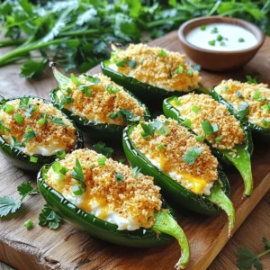 When making air fryer jalape&ntilde;o poppers, you need fresh and quality ingredients. Here&rsquo;s what you&rsquo;ll need: - 12 fresh jalape&ntilde;o peppers, halved and seeds removed - 8 oz cream cheese, softened - 1 cup shredded sharp cheddar cheese - 1/2 cup cooked and crumbled turkey bacon or plant-based bacon - 1 green onion, finely chopped - 1 teaspoon garlic powder - 1 teaspoon smoked paprika - Salt and black pepper, to taste - 1/2 cup panko breadcrumbs - 1 tablespoon olive oil These ingredients create a creamy, spicy, and crunchy treat. You can adjust the types of cheese or bacon to fit your taste. Using fresh jalape&ntilde;os gives the best flavor. So, always choose the best you can find. Each ingredient plays a role in flavor and texture. Cream cheese adds creaminess, while cheddar brings sharpness. Bacon adds a savory punch, and spices enhance the overall taste. Don't skimp on the seasonings; they make a big difference! Using panko breadcrumbs gives the poppers a nice crunch after air frying. Olive oil helps them crisp up perfectly. If you want to make a vegetarian version, simply swap turkey bacon for a plant-based option. With these ingredients, you are ready to make jalape&ntilde;o poppers that will impress your guests. 1. Preheating the air fryer: Start by preheating your air fryer to 375&deg;F (190&deg;C). This ensures even cooking. 2. Mixing the cheese filling: In a large bowl, combine 8 oz of softened cream cheese, 1 cup of shredded sharp cheddar cheese, and 1/2 cup of cooked, crumbled turkey bacon. Add 1 finely chopped green onion, 1 teaspoon of garlic powder, 1 teaspoon of smoked paprika, and salt and black pepper to taste. Mix until everything is blended well. 3. Filling the jalape&ntilde;os: Take your 12 halved jalape&ntilde;o peppers and fill each one with the cheese mixture. Press the filling in firmly. This step is key for a great bite. 1. Coating the jalape&ntilde;os with breadcrumbs: In a small bowl, combine 1/2 cup of panko breadcrumbs with 1 tablespoon of olive oil. Toss them well to coat the breadcrumbs evenly. This will add a crispy texture. 2. Air frying process: Place the stuffed jalape&ntilde;os in the air fryer basket. Make sure not to overcrowd them. This helps them cook evenly. Air fry for 10-12 minutes. You want them to be golden and crispy on top. 3. Tips for checking doneness: Keep an eye on the jalape&ntilde;os towards the end of the cooking time. If they look golden brown, they are likely done. Let them cool for a few minutes before serving. This makes them easier to eat. Choosing the right jalape&ntilde;os Pick fresh jalape&ntilde;os with smooth skin. They should feel firm and have a vibrant color. Smaller jalape&ntilde;os often have a better flavor and less heat. If you want more spice, choose larger ones, but start with smaller ones for a milder taste. Soften cream cheese effectively To soften cream cheese, take it out of the fridge an hour before using. If you're in a rush, cut it into small cubes. Place it in a microwave-safe bowl and heat for 10-15 seconds. This makes it easy to mix with other ingredients. Optimal cooking times and temperatures Preheat your air fryer to 375&deg;F (190&deg;C). Cook the poppers for 10-12 minutes. Check them after 10 minutes. You want them golden and crispy on top. Cooking times can vary, so keep an eye on them. Preventing overcrowding in the air fryer Do not overcrowd the basket. Leave space between the poppers. This helps them cook evenly. If needed, cook them in batches. This way, each popper gets that perfect crunch. Plating and presentation ideas Serve your jalape&ntilde;o poppers on a rustic wooden board or a colorful platter. Add a sprinkle of fresh herbs like cilantro or parsley for a pop of color. This makes your dish look even more inviting and fun. Pairing sauces for dipping Offer a variety of sauces for dipping. Ranch and sour cream are great choices. They cool down the heat. You can also add spicy salsa or guacamole for a fun twist. These pair well with the flavors of the poppers. {{image_2}} You can switch up the cheese for great taste. Try using pepper jack or gouda. These cheeses add a nice kick or a creamy touch. For a vegetarian option, swap the bacon with black beans or corn. This keeps it tasty and plant-based. Want to spice things up? Add a pinch of cayenne or chili powder to the filling. Fresh herbs like cilantro or basil can also brighten the flavor. You can also get creative with fillings. Try adding crumbled feta or diced vegetables for extra texture. Think about portion sizes when serving. Cut the jalape&ntilde;os into smaller pieces for easy snacking. This makes them perfect for parties. You can even turn the poppers into a stuffed jalape&ntilde;o appetizer. Just add more filling and serve them on a platter. To keep your air fryer jalape&ntilde;o poppers fresh, store them in the fridge. Place them in an airtight container. This helps keep them from drying out. They will stay good for about 3 to 5 days. To enjoy your poppers again, use the air fryer or oven. For the air fryer, set it to 375&deg;F (190&deg;C). Heat the poppers for about 5 to 7 minutes. This keeps them crispy and warm. If you use the oven, preheat it to 350&deg;F (175&deg;C). Place the poppers on a baking sheet. Heat them for about 10 to 15 minutes. This method works well too. To keep your poppers crispy, avoid using the microwave. It makes them soggy and less tasty. Instead, stick to the air fryer or oven for the best results. Can I make air fryer jalape&ntilde;o poppers in advance? Yes, you can prepare the poppers ahead. Fill the jalape&ntilde;os and store them in the fridge for up to 24 hours. Just air fry them when you're ready. This makes party prep easy and fun. How do I make them spicier or milder? For spicier poppers, leave some seeds in the jalape&ntilde;os. You can also add hot sauce to the cheese mix. If you want milder poppers, use fewer jalape&ntilde;os or opt for sweet peppers. Adjust to fit your taste. What should I serve with jalape&ntilde;o poppers? I love serving them with ranch or sour cream for dipping. You can also add some salsa or guacamole. These dips balance the heat and make the dish even better. Can I freeze jalape&ntilde;o poppers? Yes, freeze them before cooking. Lay them on a tray to freeze, then transfer to a bag. They can last for about three months. Just cook them from frozen, adding a few extra minutes to the air fryer time. What if the filling leaks out during cooking? Make sure to pack the filling tightly in the jalape&ntilde;os. Press it down a little as you fill. If it still leaks, try lowering the air fryer temperature slightly. This helps the filling set better. Why are my poppers not crispy? Crispiness comes from the panko breadcrumbs. Make sure to coat them with olive oil. Also, avoid overcrowding the air fryer. This allows hot air to flow freely for that perfect crunch. In this blog post, we explored making tasty air fryer jalape&ntilde;o poppers. We covered ingredients, step-by-step methods, and helpful tips. You learned how to choose the right jalape&ntilde;os and cook them perfectly. We also shared variations for different flavors and how to store your leftovers. Remember, cooking is fun! Experiment with fillings and spices to make these poppers your own. Enjoy your delicious creations, and share them with friends for a tasty treat!