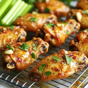 To make these tasty wings, you'll need the following: - 2 lbs chicken wings - 4 cloves garlic, minced - 1/4 cup hot sauce (your favorite) - 2 tablespoons olive oil - 1 tablespoon honey - 1 teaspoon smoked paprika - 1 teaspoon cayenne pepper - Salt and pepper to taste - Fresh chopped parsley for garnish These ingredients create a mix of flavors that excite your taste buds. The garlic adds a nice punch, while the hot sauce brings the heat. Honey balances everything out with a touch of sweetness. Want to add more flair to your wings? Consider these optional ingredients: - 1 teaspoon onion powder - 1 tablespoon soy sauce - 1 tablespoon lime juice Onion powder gives more depth, while soy sauce adds umami. Lime juice adds a zesty kick that brightens the dish. Choose what fits your taste! Dipping sauces enhance the flavor of your wings. Here are some great options: - Ranch dressing - Blue cheese dressing - Honey mustard Ranch dressing is creamy and cool, while blue cheese has a strong, tangy flavor. Honey mustard combines sweetness with tanginess. Pick your favorite or serve them all for variety! To get started, preheat your oven to 400°F (200°C). This heat will help the wings crisp up nicely. Next, take a baking sheet and line it with aluminum foil. This makes cleanup easy. Place a wire rack on top of the foil. The rack lets air flow around the wings, ensuring they bake evenly and become crispy. Now, let’s create the spicy garlic marinade. In a large bowl, mix together 4 cloves of minced garlic, 1/4 cup of your favorite hot sauce, 2 tablespoons of olive oil, and 1 tablespoon of honey. Add in 1 teaspoon of smoked paprika and 1 teaspoon of cayenne pepper for that extra kick. Don’t forget to season with salt and pepper to taste. Stir everything until well combined. You want a thick, flavorful marinade that will coat the wings perfectly. Take your 2 pounds of chicken wings and place them in the bowl with the marinade. Toss them well to ensure every wing gets coated. For the best flavor, let them marinate for at least 30 minutes. If you have time, you can refrigerate them for up to 2 hours. This step really allows the flavors to seep into the chicken, making them delicious. Once marinated, arrange the wings in a single layer on the wire rack. This helps them cook evenly. Bake the wings in your preheated oven for 40-45 minutes. Flip them halfway through to ensure both sides get crispy. Keep an eye on them near the end; you want them golden and cooked through. After baking, let the wings cool for a couple of minutes. Toss them in any leftover marinade before serving. Garnish with fresh chopped parsley for a burst of color and flavor. Enjoy your spicy garlic chicken wings! To get crispy chicken wings, start by using a wire rack. This keeps air flowing around the wings, which helps them crisp up. Make sure to pat the wings dry before marinating. Remove excess moisture for better texture. Baking at a high temperature, around 400°F (200°C), also helps achieve that perfect crunch. Flipping the wings halfway through cooking ensures even crispiness. You can easily adjust the heat in this recipe. If you like it milder, use less cayenne pepper or skip it entirely. You can also choose a milder hot sauce. If you crave more heat, add extra cayenne or a spicier hot sauce. Taste the marinade before adding the wings to find the right balance for you. Letting the chicken wings marinate is key for flavor. Aim for at least 30 minutes, but two hours is better. This allows the spices and garlic to soak into the meat. For even more flavor, marinate overnight in the fridge. Just remember to bring the wings back to room temperature before cooking for the best results. {{image_2}} You can swap some ingredients to create new flavors. Try using different hot sauces for various heat levels. For example, use a sweet chili sauce for a milder kick. You can also add lemon juice for a fresh, zesty touch. Using fresh herbs like thyme or rosemary can give a nice twist as well. If you like smoky flavors, consider adding smoked chipotle powder instead of smoked paprika. Grilling these wings gives them a great char and smoky taste. Start by preparing the marinade as usual. Then, let the wings soak up those flavors. Preheat your grill to medium heat. Place the wings on the grill and cook for about 20-25 minutes. Flip them often to avoid burning. Grill until they are crispy and cooked through. This method adds a lovely flavor that you will enjoy. Using an air fryer is a fast way to make these wings. Mix your marinade as before. Coat the wings in the spicy mix, then let them sit for a bit. Preheat the air fryer to 380°F (193°C). Place the wings in a single layer in the basket. Cook for about 25-30 minutes, shaking the basket halfway through. This method keeps the wings crispy and reduces cooking time. You’ll love how easy it is! After enjoying your spicy garlic chicken wings, you may have some left. To store them, let the wings cool first. Place them in an airtight container. Keep them in the fridge. They will stay fresh for up to three days. If you want to keep them longer, freezing is a great option. When you're ready to eat the leftover wings, reheat them for the best taste. Preheat your oven to 350°F (175°C). Place the wings on a baking sheet. Bake for about 10-15 minutes. This helps them regain their crispiness. You can also use an air fryer if you have one. This method makes them crispy without drying them out. To freeze your spicy garlic chicken wings, first, let them cool completely. Wrap each wing in plastic wrap. Then, place them in a freezer bag. Remove as much air as possible before sealing. You can freeze them for up to three months. When you're ready to enjoy them, thaw them overnight in the fridge. Then, reheat as described above. This keeps the flavor and texture nice. Yes, you can make these wings ahead of time. Marinate the wings and store them in the fridge. You can prepare them a day in advance. This will help the flavors soak in more. Choose a hot sauce you like. I recommend using a classic like Frank's RedHot. It gives a great balance of heat and flavor. You can also try Sriracha for a unique twist. To make the wings less spicy, use less cayenne pepper. You can also mix in some honey to balance the heat. Another option is to use a milder hot sauce, which will keep the flavor without too much heat. Yes, frozen wings work well. Just be sure to thaw them completely before marinating. This helps the marinade stick better and gives you a great flavor. These wings go great with celery sticks and ranch or blue cheese dressing. You can also serve them with a fresh salad. French fries or potato wedges are tasty options too! You learned how to make delicious Spicy Garlic Chicken Wings using simple steps. We covered key ingredients, easy cooking methods, and tips for perfect results. Remember to adjust heat levels to your taste and try different sauces. You can even grill or air fry for more options. With these tips and tricks, you’ll impress your friends and family. Enjoy your wings and share your cooking joy with others!