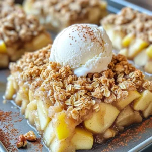 To make Apple Crisp Crumble Bars, you need: - 2 large apples, peeled, cored, and diced - 1 cup rolled oats - 1 cup all-purpose flour - 1/2 cup brown sugar - 1/2 cup granulated sugar - 1 teaspoon cinnamon - 1/2 teaspoon nutmeg - 1/4 teaspoon salt - 1/2 cup unsalted butter, melted - 1 teaspoon vanilla extract - 1 tablespoon lemon juice - 1/4 cup chopped walnuts or pecans (optional) These simple ingredients blend well to create tasty bars. Each item adds flavor and texture. You can add a few fun ingredients to boost the taste: - A pinch of ginger for warmth - Dried cranberries for sweetness - A splash of maple syrup for richness These choices let you play with flavors and make the bars your own. If you have dietary needs, here are some easy swaps: - Use gluten-free oats and flour for a gluten-free version. - Swap butter for coconut oil for a dairy-free option. - Replace sugars with honey or a sugar substitute for a lower-calorie treat. These substitutions keep the bars delicious while fitting your lifestyle. 1. Start by preheating your oven to 350&deg;F (175&deg;C). Grease a 9x9-inch baking pan. 2. Dice the apples. Peel and core them first. Then, place them in a bowl. 3. Add 1 tablespoon of lemon juice and 2 tablespoons of granulated sugar to the apples. 4. Let the apples sit for 10 minutes. This helps them soak up the flavors. 5. In another bowl, mix the rolled oats, flour, brown sugar, remaining sugar, cinnamon, nutmeg, and salt. 6. Stir this mixture until all the dry ingredients are combined well. 1. Add the melted butter and vanilla extract to your dry mix. 2. Stir until it turns crumbly. This will be your topping. 3. Take half of this oat mixture and press it firmly into the bottom of the pan. 4. Spread the marinated apple mixture evenly over the crust. 5. If you like, sprinkle chopped walnuts or pecans on top of the apples. 6. Crumble the rest of the oat mixture on top of the apples. 7. Place the pan in the oven and bake for 30-35 minutes. The top should be golden brown. 8. Check the apples. They should be tender when done. 9. Let the bars cool completely in the pan before cutting them into squares. - Use a mix of sweet and tart apples for the best taste. - Keep the butter cold before melting for a better crumble texture. - Don&rsquo;t skip the lemon juice; it brightens the apple flavor. - Test doneness with a fork; it should go through the apples easily. - Serve warm with vanilla ice cream for extra delight! When making Apple Crisp Crumble Bars, avoid cutting your apples too small. They need to hold shape while baking. Don't skip the marinating step with lemon juice and sugar. This adds flavor and keeps the apples juicy. Make sure to press the crust firmly. This helps it hold together when you cut the bars. Lastly, watch the baking time closely. Overbaking can dry out the bars, making them less tasty. You can prepare these bars in advance. Mix the dry ingredients a day early. Store them in an airtight container until you&rsquo;re ready to bake. You can also dice the apples ahead of time. Just toss them with lemon juice to prevent browning. Assemble the bars in the pan, cover them tightly, and refrigerate. Bake them the next day for a fresh treat with no hassle. These bars taste great warm or cold. For a special touch, serve them warm with vanilla ice cream on top. A sprinkle of cinnamon adds a nice flavor. You can also drizzle caramel sauce over the bars for extra sweetness. If you want a crunch, try adding a few chopped nuts as a topping. Pair them with a cup of hot tea or coffee for a perfect snack. {{image_2}} You can mix it up with other fruits. Try pears or berries for new flavors. Cherries and peaches also work great. Each fruit brings its own taste and texture. You can use fresh or frozen fruits. Just remember to adjust the sugar based on the fruit's sweetness. This keeps your bars delicious and balanced. You can make these bars gluten-free easily. Swap the all-purpose flour with gluten-free flour. Make sure the oats are labeled gluten-free, too. This way, you keep the same great taste. You still get that perfect crumble without the gluten. Enjoy your treat without worries! To make these bars vegan, replace the butter with coconut oil or vegan butter. Use a flax egg instead of regular eggs. Just mix one tablespoon of flaxseed meal with three tablespoons of water. Let it sit until it gets thick. This way, your bars stay moist and tasty. You won&rsquo;t miss the dairy at all, and they will still be a hit! After you enjoy your apple crisp crumble bars, let them cool completely. Place them in an airtight container. You can keep them at room temperature for up to three days. If you want them to last longer, store them in the fridge for about a week. Just remember to cover them well to keep them fresh. If you want to enjoy your bars warm, you can reheat them. Preheat your oven to 350&deg;F (175&deg;C). Place the bars on a baking sheet. Heat them for about 10 minutes. You can also use the microwave. Heat each bar for about 20 seconds. Be careful not to overheat, or they may get tough. To freeze your apple crisp crumble bars, cut them into squares. Wrap each square in plastic wrap tightly. Then, place the wrapped bars in a freezer bag. They will stay good for up to three months. When you're ready to eat them, thaw them in the fridge overnight. You can then reheat them as mentioned above for a warm treat. Yes, you can use store-bought apple filling. It saves time and effort. Just make sure the filling is not too sweet. You may want to reduce the sugar in your crumble mix. I recommend using tart apples like Granny Smith or Honeycrisp. These apples give a nice balance of sweet and sour. They hold their shape well during baking. Avoid soft apples, as they can become mushy. You&rsquo;ll know the bars are done when the top is golden brown. The apples should be tender but not mushy. A toothpick should come out clean when inserted into the center. Absolutely! You can add spices like ginger or allspice for extra flavor. Start with a small amount, about 1/4 teaspoon, and adjust to taste. This adds a nice twist to the classic recipe. The apple bars will last about two days at room temperature. Keep them in an airtight container to stay fresh. If you want them to last longer, consider refrigerating them. This blog showed you how to make tasty apple crisp crumble bars. We covered key ingredients, methods, and lots of tips. Remember to avoid common mistakes and make your own fun variations. You can store and reheat your bars easily. Try different fruits or make them vegan! With this guide, you can enjoy a delightful treat anytime. Happy baking!