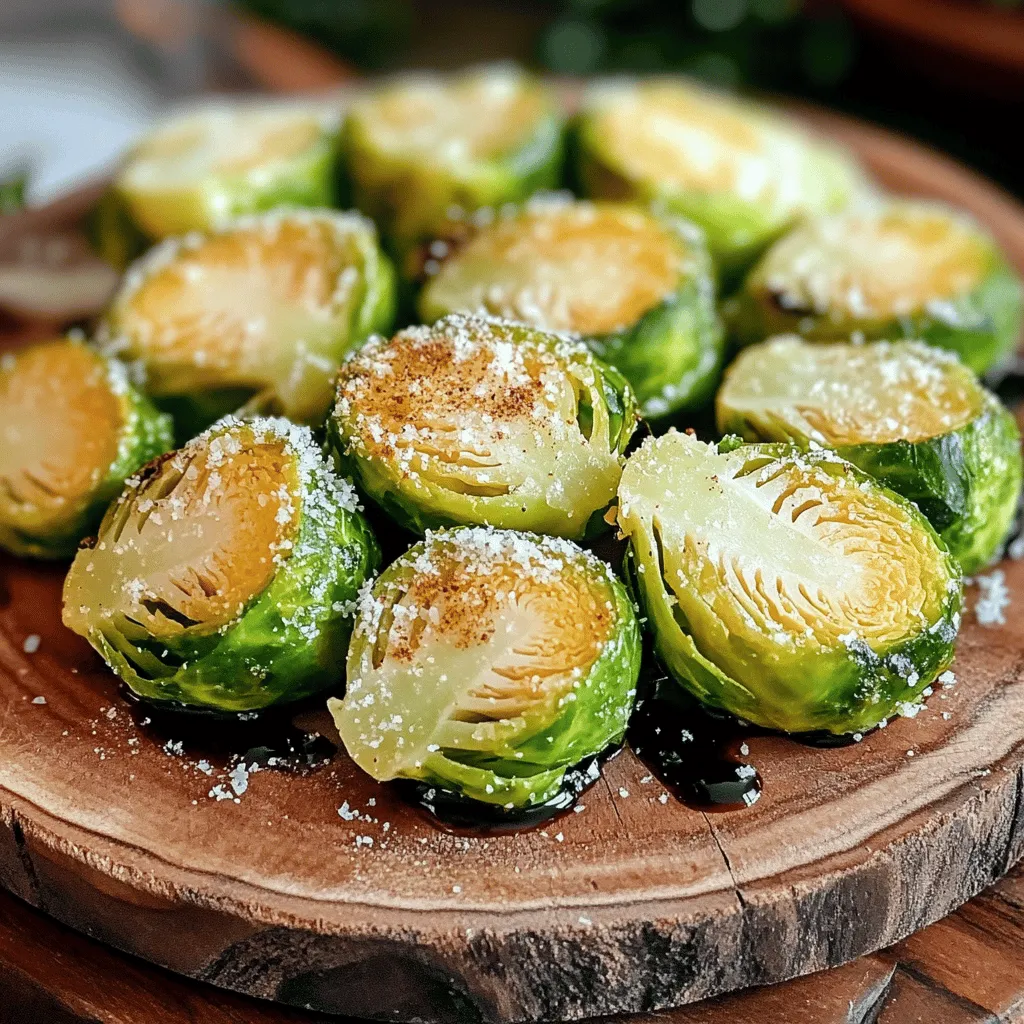 - 1 lb Brussels sprouts - 3 tablespoons olive oil - 1/2 teaspoon garlic powder - 1/2 teaspoon onion powder - 1/2 teaspoon paprika - Salt and pepper to taste - 1/2 cup grated Parmesan cheese - 2 tablespoons balsamic glaze (optional) For this recipe, you need fresh Brussels sprouts. Look for sprouts that are firm and bright green. They should not have any yellowing or spots. The olive oil adds richness and helps the spices stick. Garlic powder and onion powder give a nice savory kick. Paprika adds a touch of warmth and color. Salt and pepper are key. They enhance all the flavors. For a cheesy finish, use fresh grated Parmesan cheese. It melts beautifully and adds a crispy layer. If you like a sweet note, balsamic glaze is perfect for drizzling on top. Gather these items before you start. This will make cooking smooth and easy. Enjoy the process of making this dish. It will be worth it when you taste the crispy, cheesy goodness! To start, you need to prepare the Brussels sprouts. First, trim the ends and remove any yellow leaves. Then, cut them in half. This helps them cook evenly. Next, grab a large bowl. Add the halved Brussels sprouts along with the olive oil, garlic powder, onion powder, paprika, salt, and pepper. Toss everything together until the sprouts are well coated. This adds great flavor. Finally, sprinkle the grated Parmesan cheese over the sprouts. Toss again until each piece is covered in cheese. This will help them get crispy. Now it is time to cook! Preheat your air fryer to 375°F (190°C). This should take about 5 minutes. Preheating helps the sprouts cook faster and become crispier. Once preheated, place the seasoned Brussels sprouts in the air fryer basket. Make sure they are in a single layer and not overcrowded. You may need to cook them in batches. Cook the Brussels sprouts for 12-15 minutes. Shake the basket halfway through cooking. This helps them cook evenly and become golden brown. When they’re done, transfer the crispy Parmesan Brussels sprouts to a serving platter. They look great on a plate! For an extra touch, drizzle some balsamic glaze on top. This adds a sweet and tangy flavor that pairs well with the cheese. Enjoy your delicious dish! To get your Brussels sprouts extra crispy, follow these tips: - Recommended cooking times: Cook your sprouts for 12-15 minutes at 375°F. - Best practices for layering sprouts: Spread them in a single layer. This helps air circulate and keeps them crisp. To boost the flavor, consider these options: - Other seasoning options: Try adding cayenne pepper for heat or lemon zest for brightness. - Additional cheese types to consider: Pecorino Romano works well if you want a sharper taste. {{image_2}} You can choose between baby Brussels sprouts and regular ones. Baby Brussels sprouts are smaller and sweeter. They cook faster and have a tender bite. Regular Brussels sprouts are larger and have a more robust flavor. Both work well in this recipe. If you don't have fresh ones, use frozen Brussels sprouts. Just thaw them before cooking. They may not be as crispy, but they will still taste great. Want to spice things up? Add cayenne pepper for a kick. Just sprinkle a little on the sprouts before cooking. It gives a nice heat that pairs well with the Parmesan. If you prefer sweet flavors, try honey or maple syrup. Drizzle a bit over the sprouts before serving. This adds a lovely glaze and a hint of sweetness. Both options let you customize the dish to your liking. Store your crispy Brussels sprouts in an airtight container. Glass or plastic containers work well. Keep them in the fridge for up to three days. After that, they may lose their crunch and flavor. To reheat, the air fryer is your best friend. Set it to 350°F (175°C). Heat the sprouts for about 5 minutes. This will help them stay crispy. You can also use the oven. Preheat it to 350°F (175°C) and bake for 10 minutes. For microwave reheating, place them on a plate and heat for 1-2 minutes. However, this method will make them soft. Yes, you can! If you skip parmesan, try using nutritional yeast. It adds a cheesy flavor without dairy. You can also use other cheese, like cheddar or pecorino, for a different taste. Just remember, the texture will change a bit. Any air fryer works well for this recipe. I recommend one with a basket style. This style allows hot air to circulate freely. Brands like Philips or Cosori are popular and reliable. Look for a model with a temperature range of at least 350°F to 400°F. Brussels sprouts are done when they are golden brown and crispy. Check them at 12 minutes. Shake the basket to ensure even cooking. If they need more time, cook for another 2-3 minutes. They should be tender inside and crunchy outside. Yes, you can use frozen Brussels sprouts. Just make sure to thaw and dry them first. This helps them crisp up better. You may need to increase the cooking time by a few minutes. Check them often to avoid overcooking. Balsamic glaze is a great choice. It adds a sweet and tangy flavor. You can also try a spicy aioli or garlic sauce. Both options boost the taste and add a fun twist. Store leftover Brussels sprouts in an airtight container. They will stay fresh in the fridge for up to 3 days. Make sure they cool down before sealing. This prevents moisture build-up, which can make them soggy. You can reheat them in the air fryer. Set it to 350°F and cook for about 5 minutes. This helps restore their crispiness. You can also use a microwave, but they may lose some crunch. These Brussels sprouts pair nicely with roasted chicken or fish. They also go well with grains like quinoa or rice. For a vegetarian meal, serve them with a hearty salad. This blog post covered how to make crispy Parmesan Brussels sprouts in an air fryer. We went through the key ingredients, easy steps to prep and cook them, and tips for extra crispiness. I also shared variations and storage advice for leftovers. Remember, with a few tweaks, you can make these sprouts your own. Enjoy your tasty dish, and happy cooking!
