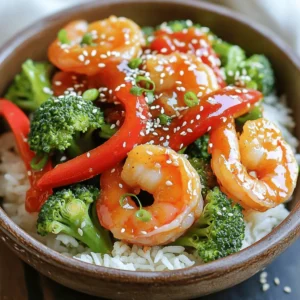 - 1 lb large shrimp, peeled and deveined - 2 cups broccoli florets - 1 red bell pepper, sliced - 1/4 cup sweet chili sauce - 2 tablespoons soy sauce - 1 tablespoon sesame oil - 2 garlic cloves, minced - 1 teaspoon ginger, grated - Salt and pepper to taste - Cooked jasmine rice (for serving) - Sesame seeds (for garnish) - Green onions, sliced (for garnish) The main ingredients in this dish are fresh and vibrant. Large shrimp bring a sweet taste and firm texture. Broccoli florets add a pop of color and crunch. Red bell pepper gives it a sweet, fruity flavor. Together, these ingredients create a beautiful base. Next, we have the sauces and seasonings. Sweet chili sauce is the star of this dish. It adds a nice balance of sweet and spicy. Soy sauce enhances the umami flavors of the shrimp. Sesame oil adds a rich, nutty taste that ties everything together. Don&rsquo;t forget the aromatic elements! Garlic and ginger provide a flavorful kick. They add depth and warmth to the dish. For garnishes, sesame seeds and green onions add a lovely visual touch. They also give a bit of extra flavor. This dish is not just tasty; it&rsquo;s also colorful and appealing. Enjoy the mix of flavors and textures in every bite! To start, grab a medium bowl. In it, combine 2 tablespoons of soy sauce, 1 tablespoon of cornstarch, and a pinch of salt and pepper. Stir until mixed well. Then, toss in 1 pound of large shrimp that are peeled and deveined. Make sure each shrimp gets coated. Let them marinate for about 10 minutes. This step adds flavor and helps the shrimp stay juicy. Next, I move on to the broccoli. Bring a pot of water to a boil. Once boiling, add 2 cups of broccoli florets. Blanch them for just 2 to 3 minutes. You want them bright green but still crisp. After that, drain the broccoli and set it aside. This keeps the broccoli vibrant and fresh. Now for the fun part&mdash;cooking! Heat 1 tablespoon of sesame oil in a large skillet or wok over medium-high heat. Once hot, add 2 minced garlic cloves and 1 teaspoon of grated ginger. Saut&eacute; for about 30 seconds until you smell their aroma. This step wakes up the flavors. Next, add the marinated shrimp to the skillet. Cook them for 2 to 3 minutes until they turn pink and opaque. After the shrimp is ready, toss in the blanched broccoli and sliced red bell pepper. Stir-fry this mix for another 2 to 3 minutes. You want the veggies to be tender yet crisp. Finally, pour in 1/4 cup of sweet chili sauce over the shrimp and veggies. Stir everything to coat well. Cook for an additional minute to heat through. Now you have a beautiful dish ready to serve! To saut&eacute; shrimp well, keep a few things in mind. First, ensure your shrimp are dry. Pat them with a paper towel. This helps them sear nicely. Use medium-high heat for quick cooking. Cook shrimp for 2-3 minutes until they turn pink. Do not crowd the pan; cook in batches if needed. For crisp-tender vegetables, blanch the broccoli first. Boil water and add broccoli for 2-3 minutes. This keeps it bright green and crunchy. After blanching, drain and rinse with cold water. This stops the cooking process. When you stir-fry, add them last with the shrimp. This keeps them crisp. To customize the sauce, try adding lime juice or fresh herbs. A splash of rice vinegar brightens the flavor. You can also mix in a bit of honey for extra sweetness. This balances the heat from the sweet chili sauce. Consider adding spices like red pepper flakes for more heat. A dash of black pepper adds depth. You can also try sesame seeds in the sauce for nuttiness. Serve your shrimp and broccoli over jasmine rice. This adds a nice base and absorbs the sauce. For a colorful plate, arrange the shrimp and veggies on top. Garnish with sesame seeds and sliced green onions. This adds a fresh crunch and a pop of color. To make it even more appealing, drizzle some extra sweet chili sauce on top before serving. {{image_2}} If you want to switch things up, try using chicken or tofu instead of shrimp. Both options cook well with the same flavors. For chicken, use boneless breast or thighs, cut into bite-sized pieces. Marinate them as you would the shrimp. Cook them until they are no longer pink. If you choose tofu, use firm or extra-firm tofu. Press it to remove excess water, then cut it into cubes. Saut&eacute; it until golden brown for a satisfying texture. Feel free to mix in other vegetables. Snap peas, carrots, or bell peppers work great. Zucchini or mushrooms also add nice flavors. Just make sure to cut them into similar sizes for even cooking. You can also add baby corn or bok choy for a fun twist. The more colors, the more beautiful your dish will be! If you want to make your own sweet chili sauce, it's easy! Here&rsquo;s a simple recipe. - Ingredients: - 1/2 cup sugar - 1/2 cup water - 1/4 cup rice vinegar - 2 tablespoons chili flakes - 1 tablespoon cornstarch (mixed with 1 tablespoon water) Instructions: 1. In a small pot, combine sugar, water, and rice vinegar. 2. Heat over medium heat until the sugar dissolves. 3. Add the chili flakes and bring to a simmer. 4. Stir in the cornstarch mixture to thicken. 5. Allow it to cool and store in the fridge. This homemade sweet chili sauce adds a personal touch to your meal! Store your leftovers in an airtight container. This keeps the shrimp and broccoli fresh. Make sure to cool the dish to room temperature first. Then, place it in the fridge. Your leftovers will stay good for up to three days. When you reheat the dish, do it gently. Use a skillet over low heat. This helps maintain the shrimp's soft texture. Add a splash of water or broth to prevent sticking. Stir often until heated through. You can also use a microwave. Heat it in short bursts, checking every 30 seconds. This way, you avoid overcooking. You can freeze leftovers for later. Use a freezer-safe container and label it with the date. It&rsquo;s best to freeze the dish without the rice. Store it for up to three months. To use, thaw it overnight in the fridge. Then, reheat as mentioned. Enjoy your sweet chili shrimp and broccoli anytime! Yes, you can prepare Sweet Chili Shrimp and Broccoli ahead. Here are some tips: - Marinate the shrimp: You can marinate the shrimp earlier in the day. Keep it in the fridge until you cook it. - Blanch the broccoli: Blanch the broccoli and store it in an airtight container. This keeps it fresh. - Store cooked dish: If you cook it all, let it cool. Store it in the fridge for up to three days. If you don&rsquo;t eat shrimp, there are many great options: - Chicken: Use diced chicken breast. Cook it until it&rsquo;s no longer pink. - Tofu: Firm tofu works well. Press it, cube it, and add it at the same time as the shrimp. - Fish: White fish, like tilapia, can be a tasty swap. Cook it until flaky. To add some heat, try these ideas: - Chili flakes: Sprinkle red chili flakes into the dish while cooking. - Fresh chili: Dice fresh chili peppers and add them with garlic and ginger. - Spicy sauce: Mix a bit of Sriracha or another hot sauce into the sweet chili sauce. Each of these options lets you customize the heat level to your taste! This blog post covered key ingredients, step-by-step cooking, and helpful tips. You learned about marinating shrimp, preparing vegetables, and enhancing flavors. Trying variations can make each meal unique. Don&rsquo;t forget to store leftovers properly and explore quick reheating methods. Cooking is meant to be fun and creative. Enjoy making this dish your own and share it with others. Your kitchen is now a place for tasty, easy meals that everyone will love. Happy cooking!