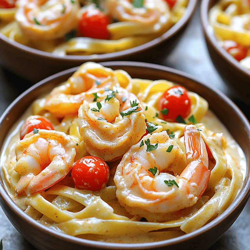 - 12 oz fettuccine or linguine pasta - 1 lb large shrimp, peeled and deveined - 2 tablespoons Cajun seasoning - 1 tablespoon olive oil - 1 medium onion, finely chopped - 3 cloves garlic, minced - 1 red bell pepper, diced - 1 cup cherry tomatoes, halved - 2 cups chicken broth - 1 cup heavy cream - 1 cup grated Parmesan cheese - Salt and pepper to taste - Fresh parsley, chopped for garnish To start, we need some simple but key ingredients to make this dish shine. First, I love using 12 oz of fettuccine or linguine pasta. It holds the creamy sauce well and gives a nice bite. Next, choose 1 lb of large shrimp, peeled and deveined. They add flavor and protein, making the dish hearty. For spice, we use 2 tablespoons of Cajun seasoning. It gives the dish that kick that makes it special. I like to use 1 tablespoon of olive oil for sautéing. It helps cook down our veggies and adds richness. Now for the vegetables. You need 1 medium onion, finely chopped. This will bring sweetness and depth to our pasta. Add in 3 cloves of minced garlic for fragrance and flavor. We also need 1 diced red bell pepper, which adds color and sweetness, and 1 cup of halved cherry tomatoes for a juicy burst. For the creamy sauce, we rely on 2 cups of chicken broth and 1 cup of heavy cream. These create a rich, comforting base. Don’t forget 1 cup of grated Parmesan cheese, which adds a salty, nutty flavor. Finally, season with salt and pepper to taste, and top with fresh parsley for a pop of color and freshness. Each ingredient plays a role, creating a balanced, tasty dish that you’ll love. First, heat one tablespoon of olive oil in a large pot over medium heat. Add one medium onion, finely chopped. Sauté it for about 3-4 minutes until soft. Next, stir in three cloves of minced garlic and one diced red bell pepper. Cook for another 2 minutes until everything smells great. Now, sprinkle in two tablespoons of Cajun seasoning. Add one pound of large shrimp, peeled and deveined. Cook the shrimp for 2-3 minutes until they turn pink and opaque. Once done, remove the shrimp from the pot and set them aside. In the same pot, pour in two cups of chicken broth and bring it to a simmer. Add 12 ounces of fettuccine or linguine pasta. Stir occasionally to stop it from sticking. Cook the pasta according to package instructions, usually about 10 minutes, until al dente. Once the pasta is cooked, stir in one cup of halved cherry tomatoes and one cup of heavy cream. Let it simmer for about 3-4 minutes to thicken slightly. Finally, add the cooked shrimp and one cup of grated Parmesan cheese. Stir until creamy and season with salt and pepper to taste. Let it sit off the heat for a couple of minutes before serving. To cook shrimp perfectly, aim for a pink color. When they turn pink and opaque, they are done. Avoid cooking them for too long. This can make them tough and chewy. To prevent overcooking pasta, stir it often. Use the package instructions for timing. Cook it until it is al dente, which means it has a slight bite. To adjust the spice level, add more or less Cajun seasoning. You can also mix in fresh chili if you like more heat. Remember, you can always add more spice, but it's hard to take it away. For best seasoning, taste as you cook. Add salt and pepper gradually. This way, you can find the right balance for your dish. For plating, use shallow bowls to show off the pasta. Top with extra Parmesan cheese for a rich look. Chopped fresh parsley adds a nice touch of color. Consider drizzling a bit of olive oil over the top. This adds shine and makes the dish more inviting. {{image_2}} You can change the pasta type. Fettuccine works great, but linguine is also tasty. If you want a fun twist, try penne or even whole wheat pasta. Each type gives a unique texture to the dish. For heavy cream, you can use half-and-half or coconut milk. These alternatives still give a creamy feel. If you're looking for a lighter option, low-fat milk works too. Just know that it may not be as rich. Want more heat? Add extra Cajun seasoning or a pinch of cayenne pepper. This simple change can make your dish pop with flavor. You can also try smoked paprika for a different smoky taste. Adding veggies is another great idea. Spinach or zucchini blends well with the other ingredients. Toss them in when you add the cherry tomatoes. They will cook down nicely and add nutrients. To make this dish gluten-free, use gluten-free pasta. There are many options like brown rice pasta or chickpea pasta. They cook similarly, so you won't miss the gluten. If you want a dairy-free version, swap heavy cream for almond milk or cashew cream. Nutritional yeast can replace Parmesan cheese for a cheesy flavor. These swaps keep the dish creamy and delicious! To store your One-Pot Creamy Cajun Shrimp Pasta, let it cool first. Place it in an airtight container. This keeps it fresh and tasty for later. You can store it in the fridge for up to three days. When reheating, add a splash of chicken broth or cream. This helps bring back the creaminess and adds flavor. Heat it gently on the stove or in the microwave. Yes, you can freeze One-Pot Creamy Cajun Shrimp Pasta! First, let it cool completely. Then, transfer it to a freezer-safe container. Make sure to leave some space for expansion. It can last in the freezer for up to three months. To thaw, move it to the fridge overnight. When ready to eat, reheat it on low heat. Stir it often to keep it smooth and creamy. In the fridge, your pasta will last about three days. After that, its taste and quality may decline. Watch for signs of spoilage. If it smells off or shows mold, throw it away. Fresh shrimp has a sweet smell, and the pasta should not be slimy. Always trust your senses to ensure your food is safe to eat. Yes, you can use frozen shrimp. Just be sure to thaw them first. Place them in the fridge overnight or run them under cold water. This way, they will cook evenly, and you won’t end up with rubbery shrimp. You can pair this dish with a fresh green salad. A simple side of garlic bread works well, too. For drinks, consider serving iced tea or a light white wine. These options balance the creamy flavors of the pasta. To kick up the heat, add more Cajun seasoning. You can also include crushed red pepper flakes to the mix. Slicing fresh jalapeños or adding a dash of hot sauce gives it a nice kick, too. Tailor the spice to your taste. Yes, you can prepare this dish ahead of time. Cook the pasta and shrimp, then store them separately. When ready to serve, reheat and combine them with the sauce. This keeps your pasta from becoming mushy. Enjoy it fresh! This blog post covered how to make One-Pot Creamy Cajun Shrimp Pasta. We discussed the key ingredients like shrimp, pasta, and seasonings. I shared step-by-step instructions and tips to ensure perfect cooking. You learned variations and storage ideas to keep your meal tasty later. In the end, this dish is both easy and delicious. With just a few tweaks, you can make it your own. Enjoy crafting this flavorful meal!