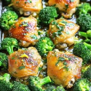 - 1.5 lbs chicken thighs (boneless, skinless) - 3 cups broccoli florets - 1/4 cup unsalted butter, melted - 5 cloves garlic, minced For this dish, I choose chicken thighs because they stay juicy. They absorb flavors well too. Broccoli florets add a nice crunch and color. The garlic and butter create a rich sauce that makes everything taste great. - 1 tablespoon honey - 1 teaspoon dried thyme - 1 teaspoon paprika - Salt and pepper to taste - 1 lemon, zest and juice Honey adds a touch of sweetness. Dried thyme gives an earthy note. Paprika adds warmth and color. Lemon brightens the dish, making it fresh and zesty. Season with salt and pepper to enhance the flavors. - Fresh parsley, chopped for garnish Fresh parsley adds a pop of color and flavor. It makes the dish look beautiful and fresh. Just sprinkle it on top before serving. This small touch makes a big difference in presentation. - Preheat your oven to 400°F (200°C). This helps cook the chicken and broccoli evenly. - In a small bowl, whisk together the garlic butter mixture. Combine melted butter, minced garlic, honey, dried thyme, paprika, lemon zest, and lemon juice. Set this mixture aside for later. - On a large sheet pan, place the chicken thighs in the center. Make sure they are boneless and skinless for easy eating. - Season the chicken with salt and pepper on both sides. This adds great flavor. - Next, add the broccoli florets around the chicken. This veggie cooks nicely alongside the chicken. - Roast in the preheated oven for 20-25 minutes. Check that the chicken reaches an internal temperature of 165°F (75°C). The broccoli should be tender at this point. - After roasting, remove the sheet pan from the oven. Drizzle the remaining garlic butter sauce over the chicken and broccoli. - Optional: Switch the oven to broil for an extra 2-3 minutes. This step gives the chicken a lovely golden-brown color. - Let the dish rest for a few minutes before serving. Garnish with chopped parsley for a fresh touch. To keep chicken juicy, use bone-in thighs if you can. They hold moisture well. Always season the chicken with salt and pepper. This adds flavor. Cook the chicken until it hits 165°F. Use a meat thermometer for accuracy. For broccoli, aim for bright green and tender. Don’t overcook it. Roasting for 20-25 minutes works well. If you want it crispier, try broiling for a few minutes at the end. You can customize the garlic butter sauce to fit your taste. Add more garlic for a stronger flavor. For a sweet twist, increase the honey. Try adding chili flakes for heat. Herb alternatives can really change the dish. Use rosemary or oregano if you prefer. Fresh herbs also work well. Just remember to add them at the end to keep their flavor bright. Plating is key for a great meal. Serve the chicken in the center of the plate. Arrange the broccoli around it for a nice look. For garnishing, sprinkle fresh parsley over the top. This adds color and freshness. You can add lemon slices on the side too. They make the dish pop and look inviting. {{image_2}} You can easily change the protein in this dish. Try using chicken breasts instead of thighs. If you want a lighter meal, swap the chicken for shrimp. For a vegetarian option, use chickpeas or tofu. For vegetables, broccoli is great, but you can mix in others. Cauliflower, green beans, or bell peppers work well too. They all add a fresh taste. Want to spice things up? Add red pepper flakes for heat. You can also try different sauces. A splash of soy sauce or teriyaki sauce can give it an Asian twist. If you crave global flavors, think about using curry powder or Italian herbs. These can change the whole vibe of the dish. You can make this dish in an Instant Pot or slow cooker. Just add the chicken and veggies, pour the butter sauce over, and cook on high for 10-15 minutes. Grilling is another fun way to enjoy this meal. Just marinate the chicken in the garlic butter sauce and grill it alongside the veggies. This adds a nice smoky flavor. To keep your leftovers fresh, store them in an airtight container. Make sure the chicken and broccoli cool down first. This helps avoid sogginess. You can keep them in the fridge for up to three days. If you want to enjoy it later, freezing might be a better option. When it's time to reheat, the oven is best. Preheat it to 350°F (175°C). Place the chicken and broccoli on a baking sheet. Cover with foil to keep moisture in. Heat for about 15 minutes. If you use a microwave, place the food in a microwave-safe dish. Heat in short bursts at medium power. This helps keep the flavor and texture nice. Yes, you can freeze this dish! Wait until it cools down. Then, place it in a freezer-safe container. Make sure to seal it well to prevent freezer burn. It can last for up to three months in the freezer. When you’re ready to eat, thaw it in the fridge overnight. Reheat it the next day for a tasty meal. Cook chicken thighs for 20-25 minutes at 400°F (200°C). Check the internal temperature. It should reach 165°F (75°C). This ensures the chicken is safe to eat. For juicy chicken, let it rest for a few minutes after cooking. This keeps the juices inside. Yes, you can use frozen broccoli. However, it may change the cooking time. Frozen broccoli takes longer to cook because it holds more water. Expect to add about 5-10 minutes to the cooking time. The texture may also be softer. Fresh broccoli gives a better crunch. I recommend these side dishes for a complete meal: - Rice or quinoa for a hearty base - Mashed potatoes for creaminess - A fresh salad for crunch - Garlic bread for a fun twist These sides will balance the rich flavors of the chicken and broccoli. This recipe can be healthy! Chicken thighs are a good source of protein. Broccoli adds fiber and vitamins. Using unsalted butter keeps sodium low. Honey adds a touch of sweetness without too much sugar. Control portion sizes to fit your diet goals. Enjoy this dish as part of a balanced meal. This blog post covered a simple and tasty sheet-pan garlic butter chicken recipe. We used chicken thighs, fresh broccoli, and a flavorful garlic butter mix. I shared tips for cooking, storing, and personalizing the recipe, too. You can swap ingredients or try different cooking methods to fit your tastes. Whether you grill or roast, this dish offers a healthy, satisfying meal option. Enjoy making this recipe and delight in the delicious flavors you create.