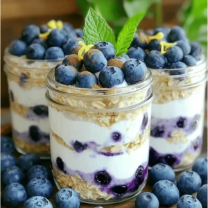 To make Blueberry Cheesecake Overnight Oats, you'll need the following: - 1 cup rolled oats - 1 cup milk of choice (like almond, dairy, or coconut) - 1/2 cup plain Greek yogurt - 1/4 cup cream cheese, softened - 2 tablespoons honey or maple syrup - 1 teaspoon vanilla extract - 1 cup fresh blueberries - Dash of cinnamon and salt - Zest of 1 lemon (for a fresh twist) These simple ingredients come together to create a creamy and delicious breakfast. Each component adds flavor and texture. The oats provide a hearty base. The Greek yogurt and cream cheese make it rich and creamy. Fresh blueberries bring sweetness and color. Honey or maple syrup adds a touch of natural sweetness. Using lemon zest brightens the flavor, making each bite feel fresh. You can choose any milk you like, so it&rsquo;s easy to make this recipe suit your taste. This mix of flavors creates a breakfast that feels like dessert, but it&rsquo;s healthy too! 1. Mixing dry and wet ingredients Start by taking a medium bowl. Add 1 cup of rolled oats. Then pour in 1 cup of milk. You can choose almond, dairy, or coconut milk. Next, add 1/2 cup of plain Greek yogurt. Finally, mix in 1/4 cup of softened cream cheese. Stir until everything is creamy and well combined. 2. Incorporating sweeteners and flavors Now, it&rsquo;s time to sweeten your mix. Add 2 tablespoons of honey or maple syrup. Then, include 1 teaspoon of vanilla extract. Don&rsquo;t forget a pinch of salt to boost the flavors. For a fresh touch, add the zest of 1 lemon. Mix until all the ingredients are well blended. 3. Folding in blueberries Gently fold in 3/4 cup of fresh blueberries. Be careful not to mash them. Reserve the remaining blueberries for topping later. This step adds bursts of flavor throughout the oats. 1. Dividing the mixture into jars Take two jars or containers with lids. Scoop the oat mixture into each jar evenly. 2. Topping and sealing jars On top of each jar, add the leftover blueberries. If you like, sprinkle a little cinnamon for extra flavor. Seal each jar tightly with the lid. 3. Recommended refrigeration time Place the jars in the refrigerator. Let them chill overnight or for at least 4 hours. This soaking time lets the oats absorb the liquid and flavors. 1. How to enjoy In the morning, stir the oats well. You can eat them cold right from the jar. If you prefer, transfer them to a bowl. 2. Presentation tips Serve your oats in clear glass jars. This way, you can show off the layers and the beautiful blueberries. For a special touch, add a sprig of mint on top for freshness. Soaking oats overnight is key. This allows the oats to absorb the liquid and flavors. You get a smooth and tasty treat by letting them rest. For sweeteners, honey or maple syrup works well. You can also try agave or stevia for a different twist. To get perfect creaminess, use full-fat yogurt and cream cheese. These make your oats rich and smooth. Avoid a soggy texture by using the right milk amount. Too much liquid can ruin your oats. Stick to the recipe for best results. If you want dairy-free, swap regular milk for almond or coconut milk. You can also use dairy-free yogurt. For a low-calorie option, use low-fat cream cheese and yogurt. This keeps your oats tasty without too many calories. {{image_2}} You can easily change the taste of your blueberry cheesecake overnight oats. Here are a few ideas: - Adding nuts or seeds: Toss in chopped walnuts or sliced almonds for a crunch. You can also add chia or flaxseeds for some extra nutrition. - Incorporating other fruits: Mix in strawberries or raspberries for a fruity twist. You can even try tropical fruits like mango for a refreshing change. Get creative with different themes to make your oats fun: - Seasonal ideas: In fall, add pumpkin spice for a cozy touch. In winter, try cocoa powder for a chocolatey delight. - Fun twists for kids: Let kids choose their toppings. They can add mini chocolate chips or colorful sprinkles. It makes breakfast exciting! You can adapt the recipe to fit your diet: - Gluten-free options: Use gluten-free oats to make this dish safe for those with gluten sensitivities. - Vegan transformation: Swap the milk for almond milk and the yogurt for coconut yogurt. Replace cream cheese with cashew cream for a creamy texture. Your blueberry cheesecake overnight oats will stay fresh in the fridge for up to five days. Store them in airtight jars or containers. Check for spoilage if they look dry or smell sour. If you see mold, throw them away immediately. Yes, you can freeze overnight oats! This is a great way to save time. Use freezer-safe containers or jars. Make sure they are sealed tight to avoid freezer burn. To thaw overnight oats, move them from the freezer to the fridge. Let them sit overnight. If you need them sooner, you can leave them at room temperature for a couple of hours. For serving, give them a good stir. You can enjoy them cold or warm them in the microwave for about 30 seconds. Can I use quick oats instead of rolled oats? Yes, you can use quick oats. They will soften faster than rolled oats. This means your oats may be creamier. However, the texture will be a bit different. Rolled oats give a nice chew that many people enjoy. How can I make it less sweet? To lower the sweetness, reduce the honey or maple syrup. You can also skip the sweeteners. The natural flavor of the blueberries will shine through. Adding more yogurt can also balance out the sweetness. Caloric content per serving Each serving has about 300 calories. This includes the oats, yogurt, and cream cheese. The blueberries add minimal calories but a lot of flavor. Health benefits of ingredients - Rolled oats are great for fiber. They help with digestion. - Greek yogurt adds protein and probiotics. This is good for gut health. - Blueberries are full of antioxidants. They help fight free radicals in the body. - Cream cheese gives a creamy texture and adds calcium. How far in advance can I prepare these? You can make these up to three days in advance. They store well in the fridge. Just keep them sealed in jars or containers. Can I double the recipe? Yes, you can easily double the recipe. Just make sure you have enough jars. This way, you can enjoy them for more days! This blog post covered how to make overnight oats easily. We looked at the ingredients you need, like oats, yogurt, and fruit. I shared step-by-step instructions and tips for the best flavor and texture. You can even try fun variations and dietary changes. Now you can enjoy a healthy, tasty meal ready when you wake up. With these recipes and ideas, breakfast becomes fun and quick! Enjoy your oats your way!