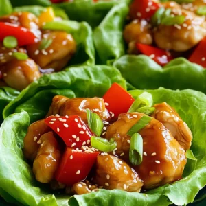 - 1 lb boneless, skinless chicken thighs, diced - 1/4 cup teriyaki sauce (store-bought or homemade) - 1 tablespoon sesame oil For my teriyaki chicken lettuce wraps, I always choose chicken thighs. They stay juicy and tender. I love using teriyaki sauce because it adds a sweet and savory taste. You can buy it or make your own. Sesame oil gives a rich, nutty flavor that makes this dish pop. - 1 tablespoon fresh ginger, grated - 2 cloves garlic, minced - 1 red bell pepper, finely diced - 1 cup shredded carrots - 1/4 cup water chestnuts, chopped - 2 green onions, thinly sliced Fresh ginger and garlic bring a bright kick. They add warmth and depth to the dish. I use red bell pepper for its sweetness and color. Shredded carrots not only add crunch but also a hint of sweetness. Water chestnuts provide a nice bite. Green onions give a fresh finish and a pop of color. - 1 head of butter lettuce, leaves separated - Optional sesame seeds for garnish Butter lettuce is my go-to choice for wraps. Its soft leaves hold the filling well. You can sprinkle sesame seeds on top for extra crunch and flavor. This simple addition makes the wraps even more enjoyable. First, heat sesame oil in a skillet over medium heat. This oil adds a nice nutty flavor. Next, add diced chicken thighs to the skillet. Cook them for about 6-8 minutes. You want them to be browned and cooked through. Browning the chicken gives it a great taste and texture. When they are golden, you know you did it right! Now it’s time to bring in some bold flavors. Stir in grated ginger and minced garlic. Cook these for just 1-2 minutes. You will love the smell! Then, pour teriyaki sauce over the chicken. Stir until everything is coated evenly. Add diced red bell pepper, shredded carrots, and chopped water chestnuts. Cook this mix for another 3-5 minutes. You want the veggies to soften but still be crisp. Once everything is cooked, remove the skillet from heat. Fold in the sliced green onions for a fresh crunch. To serve, take a lettuce leaf and spoon 2-3 tablespoons of the chicken mix into the center. Wrap it up like a burrito. Optional: sprinkle sesame seeds on top for extra crunch and flavor. Enjoy your tasty meal! To get the best flavor, pick a teriyaki sauce that you love. Look for a sauce with a balance of sweet and salty. If you have time, try making your own sauce. Use soy sauce, sugar, and mirin for a simple version. For cooking chicken, use boneless, skinless thighs. They stay juicy and tender. Cut the chicken into small pieces for even cooking. Sauté them in sesame oil until they brown. This takes about 6-8 minutes. Add grated ginger and minced garlic for extra flavor. Cook them for 1-2 minutes until you smell their aroma. To save time, prep your chicken and veggies ahead. Dice your chicken and chop your veggies the night before. Store them in the fridge. This way, you can cook quickly the next day. You can also use store-bought teriyaki sauce. This cuts down on prep time. If you're short on time, buy pre-diced chicken and mixed veggies. This makes the process fast and easy. To make this dish healthier, look for low-sodium teriyaki sauce. This option cuts down on salt but keeps the taste. You can also swap out the chicken for turkey or tofu. Both options work well and add different flavors. If you need to avoid certain foods, make substitutions. Use lettuce or cabbage for wraps. You can also add more veggies like zucchini or mushrooms. These changes keep the dish tasty and fit your needs. {{image_2}} You can switch up the protein in your teriyaki chicken lettuce wraps. Turkey works well. It has a similar texture and is leaner. Tofu is a great option too. It soaks up flavors nicely. For a vegetarian meal, use tempeh or seitan. They both give a hearty feel without meat. Don’t be afraid to mix in different vegetables! You can add mushrooms, snap peas, or zucchini. Each veggie brings its own taste. You can also use seasonal veggies. In summer, try adding fresh corn. In fall, consider using butternut squash. These changes keep the dish exciting. Want to spice things up? Add some chili paste for a kick. You can also try a Thai twist with peanut sauce. This adds a nutty flavor that pairs well. If you want something different, swap out teriyaki sauce. Use hoisin or sweet chili sauce instead. These options bring new tastes to your wraps. To store your teriyaki chicken lettuce wraps in the fridge, first, let them cool down. Place the chicken mixture in an airtight container. Keep the lettuce leaves separate to stay crisp. You can store them together if you plan to eat them soon. They will stay fresh for about 3 to 4 days. For longer storage, consider freezing the chicken mixture. Use a freezer-safe bag or container. Remove as much air as possible to avoid freezer burn. This way, you can keep it for up to 3 months. To reheat your chicken mixture, use a skillet over medium heat. This method helps keep the chicken juicy and avoids sogginess. Stir it gently until heated through. For the lettuce leaves, do not reheat them. Instead, use fresh leaves for wrapping. This keeps the wraps crunchy and enjoyable. Leftovers can last in the fridge for about 3 to 4 days. If you freeze them, they will stay good for about 3 months. Signs of spoilage include a bad smell or a change in color. If you see any mold, throw it away. Always trust your senses; if it doesn’t look or smell right, don’t eat it. Yes, you can! Making teriyaki sauce at home is simple and fun. Here’s a quick recipe: - 1/4 cup soy sauce - 1 tablespoon rice vinegar - 2 tablespoons honey or brown sugar - 1 teaspoon sesame oil - 1 teaspoon cornstarch mixed with 1 tablespoon water (for thickening) Mix the soy sauce, rice vinegar, honey, and sesame oil in a small pot. Heat it until it simmers. Then, add the cornstarch mix to thicken. Stir until smooth. If you want a change from lettuce wraps, try these options: - Collard greens - Cabbage leaves - Rice paper wraps You can also serve the chicken mixture in bowls with rice or quinoa. This way, you still enjoy the flavors without the wraps. To make this recipe gluten-free, swap out the soy sauce. Use tamari, which is a gluten-free soy sauce. - Check brands like San-J or Kikkoman's gluten-free line. - Make sure your teriyaki sauce is also gluten-free. Enjoy your tasty teriyaki chicken without worry! In this post, we explored how to make teriyaki chicken lettuce wraps. We covered key ingredients like chicken thighs and fresh veggies. I shared cooking tips for perfect flavor and texture. You now have ideas for quick meals and tasty variations. These wraps are easy to make and fun to customize. Remember, you can use leftovers creatively, too. Enjoy making this dish your own, and keep experimenting with flavors. Simple meals like these can really impress!