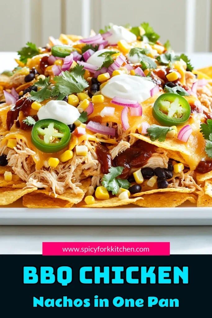 Satisfy your cravings with these delicious Sheet Pan BBQ Chicken Nachos! Perfect for game day or a cozy night in, this easy recipe mixes shredded chicken, BBQ sauce, and cheesy goodness all on crunchy tortilla chips. In just 35 minutes, you’ll have a crowd-pleaser that everyone will love. Click to discover how to make this tasty dish and elevate your snack game! #BBQChickenNachos #EasyRecipes #ComfortFood #SheetPanDinner