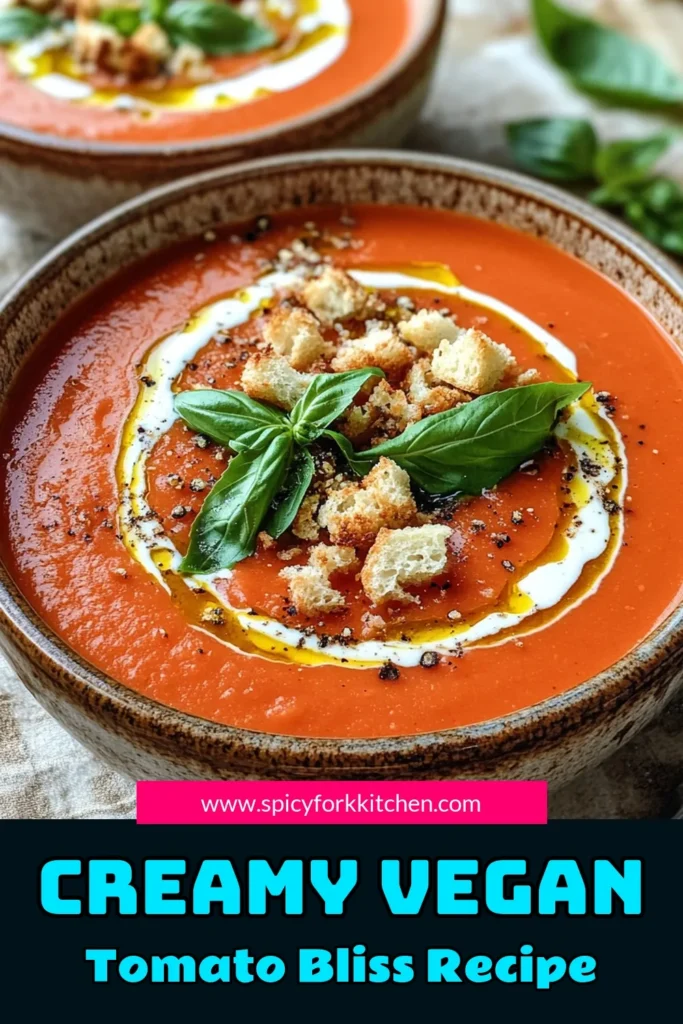Savor the flavors of summer with this creamy vegan tomato basil delight! This easy recipe combines fresh tomatoes, aromatic basil, and rich coconut milk for a delicious and satisfying soup. Perfect for weeknight dinners or meal prep, it's ready in just 40 minutes! Click through for the full recipe and add this delightful dish to your menu today. #VeganRecipes #TomatoSoup #HealthyEating #PlantBasedCooking