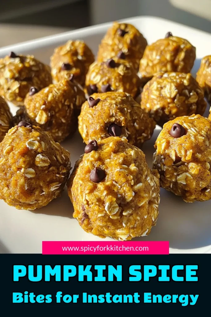 Indulge in a seasonal snack with these delicious Pumpkin Spice Energy Bites! Packed with rolled oats, pumpkin puree, and a hint of pumpkin spice, these treats are perfect for a quick boost of energy. Simply mix the ingredients, roll them into bites, and enjoy! Ready in just 15 minutes, they are perfect for on-the-go snacking. Click to explore the full recipe now! #PumpkinSpice #EnergyBites #HealthySnacks #FallRecipes