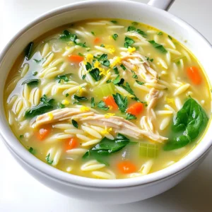 - 1 pound boneless, skinless chicken breasts - 1 cup orzo pasta - 4 cups chicken broth - 1 medium onion, finely chopped - 2 cloves garlic, minced - 2 carrots, diced - 2 celery stalks, diced - 1 cup fresh spinach Chicken forms the base of this soup. I love using boneless, skinless breasts for easy cooking. They cook fast and shred well. Orzo pasta adds a fun texture and heartiness. It swells nicely in the broth. The vegetables&mdash;onion, carrots, and celery&mdash;bring flavor and nutrition. They make the soup feel fresh and bright. Fresh spinach rounds out the mix, adding color and nutrients. - Juice and zest of 1 lemon - 1 cup heavy cream - Salt and pepper to taste - 2 tablespoons olive oil Lemon juice and zest create a zingy flavor. They brighten up the dish and make it feel light. Heavy cream adds richness and creaminess to the broth. It balances the tartness of the lemon. Don't forget salt and pepper for seasoning. They enhance all the flavors in the soup. Olive oil helps to saut&eacute; the veggies and adds a layer of flavor. - Fresh parsley, chopped (for garnish) - Additional spices Fresh parsley gives a pop of green and fresh taste. It makes the soup look great, too. You can add more spices for extra flavor. Try thyme or dill for a new twist. These garnishes are not just pretty; they also boost flavor. To start, heat 2 tablespoons of olive oil in a large pot over medium heat. Add 1 finely chopped medium onion, 2 diced carrots, and 2 diced celery stalks. Saut&eacute; these veggies for about 5 minutes. You want them soft and fragrant. Next, stir in 2 minced garlic cloves and cook for another minute. This will add a lovely aroma to your soup. Now, take 1 pound of boneless, skinless chicken breasts. Season them with salt and pepper. Add the chicken to the pot. Pour in 4 cups of chicken broth and bring everything to a boil. Once it boils, lower the heat. Let it simmer for 15 to 20 minutes until the chicken is cooked through. While the chicken cooks, bring a separate pot of salted water to a boil. Add 1 cup of orzo pasta to the water and cook it according to the package instructions, usually about 8 to 10 minutes. While the orzo cooks, mix 1 cup of heavy cream with the juice and zest of 1 lemon in a bowl. This creamy lemon mixture will give your soup a bright flavor. Once the orzo is done, drain it and set it aside. After the chicken is cooked, remove it from the pot. Use two forks to shred it into bite-sized pieces. Set the shredded chicken aside. Now, add the cooked orzo and 1 cup of fresh spinach to the pot. Stir in your creamy lemon mixture and mix well. Heat everything through and adjust the seasoning with salt and pepper to taste. Serve the soup hot, topped with fresh chopped parsley for a beautiful finish. Enjoy your creamy lemon chicken orzo soup! To make this soup truly shine, focus on the cooking methods. Start by saut&eacute;ing the onion, carrots, and celery until soft. This builds a flavor base. Always use fresh, quality chicken. It gives the soup a rich taste. For a creamy texture, mix heavy cream with lemon juice and zest. Add this mixture at the end. It ensures your soup remains smooth and rich. Stir gently to combine, and avoid boiling after adding cream to keep it perfect. Prepping ingredients in advance saves you time. Chop the veggies and store them in the fridge. This way, you can start cooking right away. Using rotisserie chicken is a great shortcut. It&rsquo;s already cooked, tender, and flavorful. Just shred it and add it to the pot. This saves you cooking time and still adds great taste. Herbs can enhance your soup easily. Try adding fresh parsley or thyme. These herbs add depth and freshness. You can also use dried herbs if fresh ones aren&rsquo;t available. Adjusting acidity is key. If the soup tastes too rich, add a bit more lemon juice. This brightens the flavors and balances the creaminess. Just taste as you go for the best results. {{image_2}} You can switch up the protein in this soup. Turkey works well if you have leftovers. For a plant-based option, try tofu. It adds a nice texture and soaks up flavor. If you're out of orzo, you can use other pasta. Small shapes like ditalini or even rice are great substitutes. They will still soak in the creamy goodness. Adding herbs can boost the taste. Thyme brings a warm flavor, while dill adds a fresh twist. Both pair well with the lemon. You can also play with the veggies. Try adding peas, zucchini, or bell peppers. Each adds a unique taste and texture to the soup. For a lighter version, swap heavy cream for low-fat yogurt or milk. This keeps the soup creamy without the extra calories. You can also add more veggies. Spinach is a great start, but you can include kale, broccoli, or cauliflower. More veggies mean more nutrients and fiber. To store leftovers of the creamy lemon chicken orzo soup, let it cool first. Transfer the soup to an airtight container. This keeps the soup fresh and prevents it from absorbing other fridge smells. In the fridge, it will last about 3 to 4 days. If you think you won't eat it in that time, freezing is a better option. To freeze the soup, wait until it cools completely. Pour it into freezer-safe bags or containers, leaving some space for expansion. Label the bags with the date. This soup can freeze well for up to 3 months. When you want to eat it, move it to the fridge overnight to thaw. You can also use a microwave for quicker thawing. For reheating, avoid boiling the soup as it can change the texture. Instead, heat it gently on the stove over low heat. Stir often to keep everything smooth. If the soup seems thick, add a bit of chicken broth or water. To boost the flavor, squeeze in some fresh lemon juice just before serving. This brightens the taste nicely! Orzo pasta is a small, rice-shaped pasta. It cooks quickly and is great in soups. You can use it in salads or as a side dish too. Its shape absorbs flavors well, making it perfect for creamy soups like this one. Yes, you can make this soup ahead of time. To do this, cook the soup without the orzo. Store it in the fridge for up to three days. When you are ready to eat, heat it up and add the orzo. This keeps the pasta from getting too soft. Yes, you can make this soup gluten-free. Use gluten-free orzo or a different gluten-free pasta. You can also swap the chicken broth for a gluten-free version. Just check the labels to be sure! This soup combines chicken, orzo, and fresh veggies for a hearty meal. By adding lemon juice and cream, you enhance the flavor and richness. You can tailor it to fit your tastes by swapping proteins or adding herbs. Remember to store leftovers properly to keep them fresh. This recipe is easy to adapt, making it perfect for anyone. Enjoy crafting your own delicious version, and don&rsquo;t hesitate to experiment a bit. You'll find the perfect balance for your kitchen.