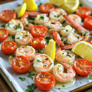 - 1 lb large shrimp, peeled and deveined - 8 oz linguine or spaghetti - 1/4 cup unsalted butter - 4 cloves garlic, minced - 1 lemon, zested and juiced - 1/4 teaspoon red pepper flakes (or to taste) - 1/2 cup cherry tomatoes, halved - 1/4 cup fresh parsley, chopped - Salt and pepper to taste - Lemon wedges for serving The key to a great Sheet Pan Garlic Butter Shrimp Scampi lies in the fresh ingredients. Large shrimp bring a sweet flavor and firm texture. Linguine or spaghetti adds heartiness. Unsalted butter provides richness, while garlic adds a sharp kick. Lemon zest and juice brighten the dish. Red pepper flakes give a bit of heat, which you can adjust. Cherry tomatoes offer a burst of sweetness, while parsley adds freshness. Season with salt and pepper to enhance all the flavors. Don't forget the lemon wedges for extra zing when serving! Gather these ingredients, and you will be on your way to a delightful meal. Each item plays a role in creating a tasty dish. Enjoy the process of cooking and savor the delicious results. 1. Preheat the oven and prepare the sheet pan Start by preheating your oven to 400&deg;F (200&deg;C). This step is key for getting the shrimp just right. Line a large sheet pan with parchment paper. This helps with easy cleanup later. 2. Cook the linguine or spaghetti In a big pot of salted boiling water, cook 8 ounces of linguine or spaghetti. Follow the package instructions until the pasta is al dente. Once done, drain the pasta and set it aside. 1. Melt butter and saut&eacute; garlic and seasonings In a small saucepan, melt 1/4 cup of unsalted butter over medium heat. Once melted, add 4 cloves of minced garlic, lemon zest, and 1/4 teaspoon of red pepper flakes. Season with salt and pepper to taste. Saut&eacute; the mixture for 1-2 minutes. You want it fragrant and flavorful. Remove it from heat and stir in the lemon juice. 1. Arrange shrimp and tomatoes on the sheet pan On your prepared sheet pan, spread out 1 pound of peeled and deveined shrimp. Add 1/2 cup of halved cherry tomatoes. Drizzle the garlic butter mixture over everything. Toss gently to coat the shrimp and tomatoes evenly. 2. Bake instructions and timing Place the sheet pan in your preheated oven. Bake for about 8-10 minutes. The shrimp should turn pink and opaque when done. This is when they are at their best. 1. Toss cooked linguine with shrimp and garnish After baking, remove the sheet pan from the oven. Add the cooked linguine to the pan. Toss gently to mix all the ingredients. For a fresh touch, garnish with 1/4 cup of chopped parsley. Serve with lemon wedges on the side for an extra burst of flavor. Enjoy your dish! - How to ensure shrimp is perfectly cooked Cook shrimp for just 8-10 minutes. Shrimp turn pink when done. They should be opaque, not rubbery. Overcooking makes shrimp tough. Keep an eye on them! - Adjusting spice levels for your taste Start with 1/4 teaspoon of red pepper flakes. If you like heat, add more. For less spice, reduce the amount. Taste before serving to find the right balance. - Ideal pairings with side dishes or salads Serve this dish with a fresh green salad. A simple Caesar or mixed greens works well. Garlic bread complements the meal nicely. It soaks up the buttery sauce! - Best wine or beverage complements A chilled white wine suits this dish best. Try Sauvignon Blanc or Pinot Grigio. For non-alcoholic options, serve sparkling water with lemon. It refreshes the palate. {{image_2}} For a fun twist, try different pasta types. You can use penne or fusilli instead of linguine or spaghetti. These shapes hold sauce well and add variety. If shrimp isn&rsquo;t your thing, you have options. You can substitute shrimp with scallops or even chicken. Both options will give you a tasty dish. Using seasonal veggies can elevate your dish. In summer, add zucchini or bell peppers. In fall, try butternut squash or kale. These veggies add flavor and color. You can also change flavors to fit different cuisines. For a spicy kick, use a dash of curry powder or smoked paprika. To make it Italian, add basil or oregano in place of parsley. Adjust these flavors to match your mood or the season. To store leftovers, let the dish cool completely. Use an airtight container. Place the shrimp scampi and pasta together. This keeps the flavors mixed and fresh. Store it in the fridge. It will stay good for up to three days. Make sure to label the container with the date. If you want to keep it longer, freezing is a good option. To reheat shrimp scampi, you have a few great options. The best way is to use a stovetop pan. Heat it on low with a splash of water or broth. This helps keep the shrimp moist. Stir gently until warmed through. You can also use a microwave. Place the dish in a microwave-safe bowl. Add a bit of water. Cover it with a damp paper towel. Heat in short bursts, stirring in between. This helps avoid overcooking the shrimp. Enjoy your meal just as delicious as the first time! To make this dish gluten-free, swap regular pasta for gluten-free pasta. Many brands offer options that taste great. Ensure your butter and other ingredients are also gluten-free. Yes, you can use frozen shrimp! Just make sure to thaw them first. Place them in cold water for about 20 minutes. This will help them cook evenly. You can use any pasta you like! Some good choices are fettuccine, penne, or even zoodles. Just adjust the cooking time based on the pasta type you use. To make this dish dairy-free or vegan, use olive oil in place of butter. You can also use a vegan butter substitute. For added flavor, try using nutritional yeast. This blog post covered a simple yet tasty shrimp dish. We explored the key ingredients, step-by-step instructions, and helpful tips. You can adjust spice levels and try different pasta types. Seasonal swaps can also enhance your meal. With the right storage and reheating tips, leftovers stay fresh. Enjoy cooking this dish and make it your own. Try new variations and impress your friends and family!