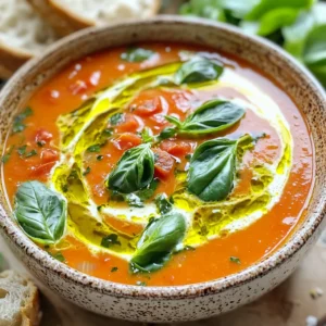 - 2 tablespoons olive oil - 1 medium onion, chopped - 3 garlic cloves, minced - 2 cans (14 oz each) diced tomatoes, undrained - 4 cups vegetable broth - 1 teaspoon dried basil - 1 teaspoon dried oregano - &frac12; teaspoon red pepper flakes (adjust to taste) - Salt and pepper to taste - 1 cup heavy cream (or coconut cream for dairy-free) - 2 cups fresh spinach, chopped - &frac12; cup grated Parmesan cheese (optional) - Fresh basil leaves for garnish When I prepare One Pot Tuscan Tomato Soup, I focus on fresh and simple ingredients. First, the olive oil is the base of flavor. It adds richness to the soup. I usually heat it in a large pot over medium heat. Next, I chop one medium onion. It brings sweetness and depth to the dish. I add the onion and let it cook until it turns soft and translucent. Then, I add minced garlic. It gives a lovely aroma and boosts flavor. For the heart of the soup, I use two cans of diced tomatoes. The juice from the tomatoes adds a nice tang. I don&rsquo;t drain them; the liquid is vital for the soup's base. I mix in four cups of vegetable broth. This makes the soup hearty and filling. I also love using dried herbs. A teaspoon of dried basil and oregano adds warmth and earthiness. I sprinkle in red pepper flakes for a hint of heat. You can adjust this to your taste. To make the soup creamy, I add one cup of heavy cream. If you prefer dairy-free, coconut cream works great too. Fresh spinach is a must! I chop two cups and stir it in at the end. It adds color and nutrients. Finally, I often use grated Parmesan cheese. It gives a nice salty touch. I save some for garnish along with fresh basil leaves. This adds a fresh and vibrant flavor to the finished soup. 1. Saut&eacute;ing the Onion and Garlic Start by heating the olive oil in a large pot over medium heat. Add the chopped onion. Cook it for about five minutes. This will make the onion soft and sweet. Next, toss in the minced garlic. Saut&eacute; for one to two minutes. You want it fragrant but not burnt. 2. Combining Fresh and Canned Ingredients Now, add two cans of diced tomatoes, including their juices. Pour in four cups of vegetable broth next. Add a teaspoon of dried basil and oregano. Toss in half a teaspoon of red pepper flakes, plus salt and pepper to taste. Stir everything well. Bring this mixture to a gentle simmer. 3. Simmering to Blend Flavors Let the soup simmer for 15 to 20 minutes. This process allows all the flavors to blend nicely. The tomatoes will break down a bit, creating a rich base. You can stir occasionally to keep it even. 4. Adding Cream and Fresh Spinach After the soup has simmered, stir in one cup of heavy cream. If you prefer, you can use coconut cream for a dairy-free option. Then, add two cups of fresh, chopped spinach. Cook for another five minutes. This will wilt the spinach and make it bright green. 5. Final Touches with Cheese and Seasoning If you want, mix in half a cup of grated Parmesan cheese. This adds a nice creaminess and depth. Taste the soup and adjust the seasoning if needed. Serve the soup hot. Garnish with fresh basil leaves on top. If you like cheese, add more Parmesan as a final touch. Enjoy your One Pot Tuscan Tomato Soup with crusty bread or a grilled cheese sandwich for a delightful meal! - Adjusting Spice Levels You can change the heat by adding or reducing red pepper flakes. Start with less if you prefer milder soup. Taste as you go. This way, you get the spice just right for you. - Improving Flavor with Fresh Herbs Fresh herbs add a bright taste. Try adding fresh basil or parsley at the end of cooking. You can also sprinkle them on top as garnish for color and flavor. - Cream Alternatives for Dietary Needs If you want a dairy-free option, use coconut cream. It gives a nice richness. Also, almond milk can work if you want a lighter soup. - Ideal Pairings for One Pot Tuscan Tomato Soup This soup goes great with crusty bread or a grilled cheese sandwich. You can even serve it with a side salad for a fuller meal. - Presentation Ideas for Visual Appeal Serve your soup in shallow bowls. Drizzle a bit of olive oil on top for extra taste. Add a sprinkle of Parmesan and fresh basil leaves as a final touch. This makes the dish look as good as it tastes! {{image_2}} One pot Tuscan tomato soup is very flexible. You can change it to fit your taste. Here are a few fun ways to make this soup your own. - Adding Protein Options: Chicken or Beans You can add cooked chicken or beans for extra protein. Shredded rotisserie chicken works well. If you prefer beans, try white beans or chickpeas. They add texture and make the soup heartier. - Vegetarian and Vegan Adjustments To make it vegetarian, skip the chicken and use vegetable broth. For a vegan soup, swap heavy cream with coconut cream or cashew cream. This keeps the soup rich and creamy without dairy. - Incorporating Seasonal Ingredients Use seasonal veggies for added flavor. Fresh zucchini, bell peppers, or carrots can brighten the soup. Just chop them small and add them with the onions. This keeps things fresh and exciting every time you make it. Feel free to experiment! This soup is a canvas, and you are the artist. - Refrigeration Tips: Once your soup cools, pour it into a clean, airtight container. This keeps it fresh for up to five days. Make sure to label the container with the date so you know when it was made. - Freezing for Long-term Storage: To freeze, use freezer-safe bags or containers. Leave some space for the soup to expand. It lasts well for about three months. When ready to eat, thaw it overnight in the fridge. - Best Methods to Retain Flavor and Texture: The microwave is quick but may lose some texture. Heat on medium power in short bursts. Stir often. For the stovetop, pour the soup into a pot. Heat on low to medium heat, stirring until warm. This helps keep the flavors bright and the cream smooth. Can I make this soup gluten-free? Yes, you can make this soup gluten-free. Just ensure your vegetable broth is gluten-free. Most brands offer gluten-free options. How can I store leftovers optimally? Store leftovers in an airtight container. Keep it in the fridge for up to three days. For longer storage, freeze the soup in portions. What are the best herbs to use in this recipe? Dried basil and oregano work great. You can also add thyme or parsley for more flavor. Fresh herbs can add a vibrant touch, too. Can I use fresh tomatoes instead of canned? Yes, you can use fresh tomatoes. You will need about 2 pounds, diced. Cook them down for about 30 minutes before adding broth. How do I make the soup spicier? To add spice, increase the red pepper flakes. You can also add a dash of hot sauce or sliced jalape&ntilde;os for more heat. Adjust to your taste! This blog post covers the key ingredients, steps, and tips for making One Pot Tuscan Tomato Soup. You learned about essential ingredients like fresh veggies, canned tomatoes, and herbs. The step-by-step guide helps you prepare a creamy, delicious soup. I shared tips for flavor and serving suggestions. Lastly, we looked at variations to suit different diets and how to store and reheat your soup. Enjoy making this tasty dish that warms the soul, and get creative with your own twists!