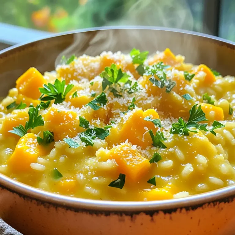 - 1 medium butternut squash, peeled and diced - 1 cup Arborio rice - 4 cups vegetable broth - 1 medium onion, finely chopped - 3 cloves garlic, minced - 1 cup mushrooms, sliced - 1/2 cup grated Parmesan cheese or nutritional yeast - 1 teaspoon dried thyme - 1 teaspoon salt - 1/2 teaspoon black pepper - 2 tablespoons olive oil When making Slow Cooker Butternut Squash Risotto, you start with a medium butternut squash. Its sweet flavor and creamy texture make it perfect for this dish. Dice the squash into small pieces so it cooks evenly. Arborio rice is the star here. It gives that creamy texture that you want in risotto. You’ll also need vegetable broth to cook the rice and squash together. Onion and garlic add great flavor. I prefer finely chopped onion and minced garlic for smooth bites. If you want to add a bit more taste, sliced mushrooms work well. They are optional but can make the dish even richer. For seasoning, dried thyme brings a lovely herbal note. Salt and black pepper enhance the flavors without overpowering them. Olive oil adds a nice depth and helps everything blend together. This combination of ingredients creates a warm and comforting meal. It’s simple yet satisfying. I love how easy it is to prepare, especially in a slow cooker. 1. Prepare the butternut squash: Start by peeling and dicing the medium butternut squash into small cubes. This makes it cook evenly and blend well with the rice. Make sure to remove all the seeds. 2. Chop the onion and mince the garlic: Next, take the medium onion and chop it finely. This adds a great base flavor. Then, take three cloves of garlic and mince them. Fresh garlic gives a nice aroma. 1. Combine ingredients in the slow cooker: In your slow cooker, add the diced butternut squash, Arborio rice, chopped onion, minced garlic, and sliced mushrooms if you choose to use them. 2. Set cooking time and temperature: Pour in the four cups of vegetable broth. Add one teaspoon of dried thyme, one teaspoon of salt, and half a teaspoon of black pepper. Stir everything well. Drizzle two tablespoons of olive oil on top, cover the slow cooker, and set it to cook. You can choose low for 4-5 hours or high for 2-3 hours. The squash should be tender and the rice creamy when done. 1. Stir in cheese or nutritional yeast: When cooking is complete, stir in half a cup of grated Parmesan cheese. If you prefer vegan, use nutritional yeast instead. This adds a rich flavor and creaminess. 2. Adjust seasoning and let sit: Taste the risotto and adjust the seasoning if needed. Let it sit for about five minutes. This helps to thicken the dish. To make your risotto creamy, use Arborio rice. This rice has starch that thickens the dish. Stir the risotto well as it cooks. This helps release more starch, enhancing the creaminess. Cooking time can change based on your slow cooker. If you use high heat, it takes about 2-3 hours. On low heat, it will take 4-5 hours. The key is to check the squash and rice. They should be tender when done. For a great presentation, use shallow bowls. This gives the risotto space to shine. Top with extra Parmesan cheese or nutritional yeast for flavor. A sprinkle of fresh parsley adds color and freshness. Garnishing options include a drizzle of olive oil or a few toasted nuts. These add extra flavor and a nice crunch. You can also serve with a side salad for a complete meal. Cleaning your slow cooker is easy. Let it cool down first. Then wash the pot with warm soapy water. Use a soft sponge to avoid scratches. Never submerge the base in water. For longevity, avoid using metal utensils inside the pot. This can scratch the surface. Always check the cord for damage before use. Proper care helps your slow cooker last longer. {{image_2}} You can make this risotto vegan by using nutritional yeast instead of cheese. Nutritional yeast adds a cheesy flavor without any dairy. It’s a great way to keep the dish creamy and rich. For added nutrition, you can mix in more veggies. Think spinach, kale, or even roasted red peppers. These will not only boost the flavor but also add vibrant colors to your plate. Herbs and spices can transform your risotto. Try adding fresh basil or rosemary for a fragrant twist. A pinch of red pepper flakes can also bring some heat if you like spice. You might want to add proteins too. Cooked chicken or Italian sausage can make this dish more filling. Just stir them in during the last few minutes of cooking for a hearty meal. You can choose how creamy you want your risotto. For a creamier dish, stir it well after cooking. This helps break down the rice and squash together. If you prefer a chunkier risotto, simply leave some pieces of squash intact. This gives you a nice contrast in texture. Different rice types can change the dish as well. While Arborio rice is the traditional choice, you can try Carnaroli or even short-grain brown rice for a unique twist. Each type will give you a different taste and feel. To store your leftover risotto, use airtight containers. This helps keep the flavors fresh. You should let the risotto cool down before sealing it. In the fridge, butternut squash risotto lasts for about 3 to 5 days. Make sure to check for any off smells or changes in texture before eating. You can freeze risotto for longer storage. To do this, place the cooled risotto in freezer-safe bags or containers. Squeeze out excess air to prevent freezer burn. Risotto can stay fresh in the freezer for about 2 to 3 months. When you’re ready to eat, thaw it in the fridge overnight. Reheat in a pot on low heat, adding a splash of broth to restore creaminess. Making risotto in advance is a great time-saver. You can prepare it on a Sunday for easy meals during the week. Portion the risotto into single servings for quick lunches or dinners. This way, you can enjoy a creamy bowl of butternut squash risotto whenever you like. Can I use different types of squash? Yes, you can use other squashes. Acorn or pumpkin work well. Each type adds its own flavor. Butternut squash gives a sweet taste, which many love. What is the best rice for risotto? I recommend Arborio rice. It has a high starch content. This makes the risotto creamy and rich. Other options include Carnaroli or Vialone Nano, but Arborio is the most common. Can I use frozen butternut squash? You can use frozen butternut squash. Just add it to the slow cooker without thawing. It will cook down nicely. This saves prep time and keeps it simple. How to know when risotto is done cooking? Check the texture of the rice. It should be creamy and tender. If you bite it, it should have a slight chew. If needed, cook it a bit longer. Is this dish gluten-free? Yes, this risotto is gluten-free. Use Arborio rice and vegetable broth. Always check labels for hidden gluten in broth. Can I make it nut-free? Absolutely! This dish is nut-free by default. Just avoid adding nuts if you want to serve it with toppings. Use cheese or herbs instead for flavor. This blog post covered all you need to make a tasty risotto. You learned about key ingredients, how to prepare, and the cooking steps involved. I shared tips to perfect your dish and various ways to spice it up. You also found out how to store and reheat your risotto. Remember, risotto is fun and easy to make. Try different ingredients to make it your own. Enjoy creating this warm and comforting meal!