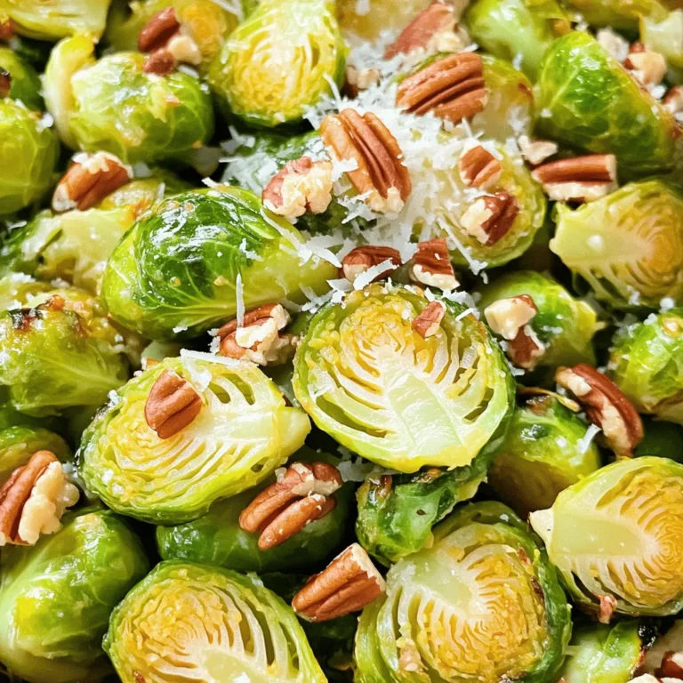 - 1 lb Brussels sprouts, trimmed and halved - 3 tablespoons olive oil - 2 tablespoons honey - 2 tablespoons Dijon mustard - 1 tablespoon apple cider vinegar To make honey mustard Brussels sprouts shine, you need fresh Brussels sprouts. Look for bright green ones without any brown spots. The olive oil adds a nice richness. Honey gives sweetness, while Dijon brings a tangy punch. Apple cider vinegar balances the flavors. - 1/4 cup pecans, roughly chopped - 1/4 cup grated Parmesan cheese You can add pecans for a crunchy texture. They toast nicely in the oven. Parmesan cheese can enhance the savory notes. It melts beautifully over the sprouts, adding a creamy touch. Both are optional but worth considering. - Salt and pepper to taste Don't forget salt and pepper! These simple seasonings can elevate the dish. They help bring out all the flavors of the Brussels sprouts and the honey mustard mix. Adjust to your taste for the best results. 1. Preheat your oven to 400°F (200°C). This helps the Brussels sprouts cook evenly. 2. In a large bowl, combine the halved Brussels sprouts with olive oil, honey, Dijon mustard, and apple cider vinegar. Toss well. Make sure each sprout gets coated in the mix. 3. Season with salt and pepper. Adjust the seasoning to fit your taste. 1. Spread the Brussels sprouts out in a single layer on a baking sheet. This helps them roast well. 2. Roast in the oven for 20-25 minutes. Flip them halfway through. This ensures all sides get golden brown and tender. 1. In the last 5 minutes of roasting, sprinkle the chopped pecans over the Brussels sprouts. This adds a nice crunch. 2. If you like, sprinkle grated Parmesan cheese on top. Let it melt slightly before serving. This gives a tasty finish. How to trim and halve Brussels sprouts Start by rinsing your Brussels sprouts under cold water. This removes dirt. Next, cut off the tough stem ends. Then, simply slice each sprout in half. This helps them cook evenly. You can also remove any yellow leaves. Getting the right roast For the best texture, spread the halved sprouts on a baking sheet. Make sure they are in a single layer. This allows them to roast well. Roast at 400°F for 20-25 minutes. Flip them halfway through. They should turn golden brown and become tender. Variations to honey and mustard ratios You can adjust the honey and mustard to match your taste. Want it sweeter? Add more honey. Prefer a tangy kick? Increase the mustard. Just remember to keep the total amount the same. Additional seasonings to try Add garlic powder or onion powder for more depth. A pinch of smoked paprika can add a nice twist. You could also try crushed red pepper flakes for heat. Experiment with these options to make your dish truly unique. Pairing with main dishes These honey mustard Brussels sprouts go well with many main dishes. Serve them with roasted chicken or grilled salmon. They also pair nicely with steak. The sweet and tangy flavors enhance the meal. Best ways to serve honey mustard Brussels sprouts Serve them warm for the best taste. You can place them on a platter or in a bowl. If you added Parmesan, let it melt slightly before serving. Garnish with extra pecans for added crunch. Enjoy your meal! {{image_2}} You can easily adapt this recipe to fit different diets. If you want a vegan option, replace honey with maple syrup or agave nectar. Both give a sweet touch without animal products. For cheese lovers, skip the Parmesan or use a plant-based cheese. If you need gluten-free options, this recipe is naturally gluten-free. Just make sure the Dijon mustard you choose is gluten-free. Always check the labels to be safe. Let’s get creative! You can add fruits like apples or cranberries. These fruits bring a sweet and tart flavor that pairs well with Brussels sprouts. Simply chop them up and toss them in with the sprouts before roasting. Want to spice things up? Add chili flakes for a kick. Just a pinch can elevate the taste and make your dish exciting. Adjust the amount based on your heat preference. You don’t have to roast Brussels sprouts every time. Air frying is a great alternative. It cooks them quickly and makes them crispy. Set your air fryer to 375°F and cook for about 15-20 minutes, shaking halfway. Sautéing is another quick method. Heat olive oil in a pan, add halved Brussels sprouts, and cook for about 10-12 minutes. Stir them often for even cooking. This method gives a nice golden color and keeps the sprouts tender. To keep your honey mustard Brussels sprouts fresh, use an airtight container. Glass or BPA-free plastic containers work best. Store them in the fridge for up to three days. Make sure they cool down before sealing. This will help prevent moisture build-up. For reheating, the oven is your best choice. Preheat it to 350°F (175°C). Spread the sprouts on a baking sheet. Heat for about 10-15 minutes. This method helps keep them crispy. Avoid microwaving them, as this can make them soggy. Yes, you can freeze Brussels sprouts! First, blanch them in boiling water for three minutes. Then, cool them in ice water. Drain well and pack them tightly in freezer bags. Remove as much air as possible. To thaw, place them in the fridge overnight before cooking. This keeps their flavor and texture intact. How long to roast Brussels sprouts at 400°F? You should roast Brussels sprouts for 20-25 minutes at 400°F. They will get golden brown and tender. Remember to flip them halfway for even cooking. Can I make this recipe ahead of time? Yes, you can prep the Brussels sprouts in advance. Toss them with the honey mustard mix and store in the fridge. Roast them right before serving for the best taste. What are the health benefits of Brussels sprouts? Brussels sprouts are full of vitamins. They have vitamin C, vitamin K, and fiber. Eating them can help with digestion and support your immune system. They also have antioxidants, which are good for your health. Caloric content of honey mustard Brussels sprouts This recipe has about 150-200 calories per serving. It’s a healthy side dish that adds flavor without too many calories. The pecans and cheese can add a bit more, but they also add good fats. What can I use instead of Dijon mustard? If you don’t have Dijon mustard, you can use yellow mustard. It will change the flavor a bit but still taste good. You can also try whole grain mustard for a different texture. Can I replace honey with maple syrup? Yes, you can swap honey for maple syrup. It will give the dish a sweet flavor but with a different taste. Both options work well in this recipe and taste great! This blog post covered how to make delicious honey mustard Brussels sprouts. We explored the main ingredients, preparation, roasting steps, and seasoning. I also shared tips for perfecting your sprouts, plus variations and storage advice. Brussels sprouts are versatile and can fit many diets. You can enjoy them warm or cold, with many options to suit your taste. Now, it’s your turn to try this simple and tasty dish!