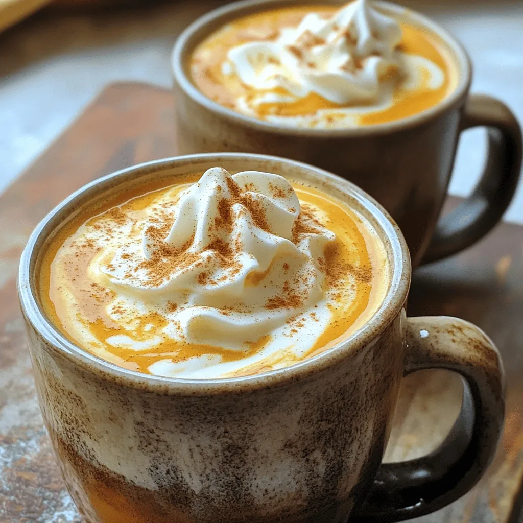 For a cozy pumpkin spice latte, you need these main ingredients: - 4 cups brewed coffee - 1 cup milk (dairy or non-dairy) - 1 cup pumpkin puree - 1/4 cup brown sugar (adjust to taste) - 1 teaspoon vanilla extract - 1 teaspoon pumpkin spice mix (cinnamon, nutmeg, ginger, and cloves) These simple items blend to create a rich and warm drink. The brewed coffee adds a strong base. Pumpkin puree gives it that fall flavor. Brown sugar sweetens everything up. Vanilla extract adds a lovely touch, while the spice mix brings warmth and comfort. You can make your latte your own with a few optional ingredients: - Whipped cream for topping - Ground cinnamon for garnish Adding whipped cream makes it feel special. A sprinkle of ground cinnamon on top adds extra flair and flavor. Feel free to experiment with flavored syrups or extra spices! The type of milk you choose can change your drink's taste and texture. Here are some great options: - Whole milk for a creamy latte - Almond milk for a nutty flavor - Oat milk for a smooth, sweet touch - Coconut milk for a tropical twist Each option brings its own flavor. Choose what you love best to make your drink perfect for you. To start, gather your ingredients. You need: - 4 cups brewed coffee - 1 cup milk (dairy or non-dairy) - 1 cup pumpkin puree - 1/4 cup brown sugar (adjust to taste) - 1 teaspoon vanilla extract - 1 teaspoon pumpkin spice mix (cinnamon, nutmeg, ginger, and cloves) - Whipped cream for topping - Ground cinnamon for garnish In your slow cooker, pour in the brewed coffee. Next, add the pumpkin puree. It gives a creamy texture and rich flavor. Then, sprinkle in the brown sugar and vanilla extract. This adds sweetness and warmth. Finally, toss in the pumpkin spice mix. Stir the mixture well to blend everything together. Now, it’s time to cook. Add the milk to the slow cooker. Mix it again to combine all the ingredients. Cover the slow cooker and set it to low heat. Let it cook for 2 to 3 hours. This slow cooking helps the flavors meld perfectly. You will notice a warm, inviting aroma filling your kitchen. After the cooking time, give your latte a good stir. This helps blend any ingredients that may have settled. Now, you’re ready to serve! Pour the latte into mugs. Top it with whipped cream for a delightful finish. Finally, sprinkle some ground cinnamon on top. This adds an extra touch of spice. Enjoy your cozy pumpkin spice latte! To adjust the sweetness in your pumpkin spice latte, start with less sugar. Use 1/4 cup of brown sugar, then taste the mix. If you want it sweeter, add more sugar. You can also try maple syrup as a natural sweetener. It adds a nice flavor twist. Remember, you can always add more, but you can't take it out! To boost the pumpkin flavor, use quality pumpkin puree. A good brand makes a big difference. You can also add a pinch of salt. Salt brings out the sweet and spicy notes. If you want, add a little extra pumpkin spice mix. Mix in more cinnamon, nutmeg, or ginger to find your perfect blend. Always taste as you go! For the best slow cooker results, keep the lid on. This helps the flavors meld. Cook on low heat for 2-3 hours for the best taste. Stir the mixture halfway through to combine. If you notice any lumps, a quick whisk will help. When serving, let it cool a bit. This latte is best hot but not scalding. Enjoy the warmth! {{image_2}} You can switch the milk to fit your taste. Use almond, oat, or soy milk. Each adds a unique flavor. Almond milk makes it nutty, while oat milk offers creaminess. Coconut milk adds a tropical twist, too. Choose what you like best! To make this drink vegan, use non-dairy milk and skip the whipped cream. You can whip coconut cream for a tasty topping. Use maple syrup instead of brown sugar for a nice sweetness. This keeps all the delicious flavors intact. Want to change things up? Try adding a dash of cocoa powder for chocolate flavor. A splash of peppermint extract makes a festive twist. You can also mix in caramel syrup for extra sweetness. These add-ins make your latte even more fun! After you enjoy your pumpkin spice latte, you might have some left. To store it safely, let the latte cool to room temperature. Then, pour it into an airtight container. Make sure to seal it well. Store it in the fridge for up to three days. If you want to keep it longer, consider freezing. When you are ready to enjoy your leftovers, reheating is easy. Pour the cold latte into a pot. Heat it over medium heat, stirring often. This helps it warm evenly. You can also use a microwave. Just pour it into a microwave-safe cup. Heat in short bursts of 30 seconds. Stir in between until it’s hot. Freezing your latte is a great way to save it. Pour the cooled latte into ice cube trays. This lets you make small portions. Once frozen, transfer the cubes to a freezer bag. This way, you can use them later. When you want a latte, blend a few cubes with milk. This gives you a quick and tasty drink. Yes, you can use fresh pumpkin. Start by cooking and pureeing the pumpkin. Roast it until soft, then blend it until smooth. This gives a fresh taste. However, pumpkin puree saves time. It is already cooked and ready to use. To boost the flavor, increase the brewed coffee amount. You can use dark roast coffee for a richer taste. Another option is to add an extra shot of espresso. This gives a nice kick. Just remember, taste as you go to find your perfect strength. If you don't have a slow cooker, you can use a saucepan. Combine your ingredients in the pan and heat on low. Stir often to avoid burning. You can also use a large pot or a Dutch oven. Just keep an eye on it while it cooks. We covered how to make a Pumpkin Spice Latte at home. You learned about key ingredients, preparation steps, and tasty variations. I shared tips to enhance flavor and customize your drink. Remember, enjoy making this drink your own. You can switch milk types or add flavors. Storing and reheating are easy, too. With this guide, you can create a perfect latte that fits your taste. Happy brewing!