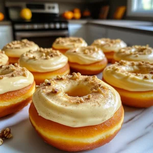 To make pumpkin cream cheese frosted donuts, you will need: - 1 cup all-purpose flour - 1/2 cup pumpkin puree - 1/4 cup granulated sugar - 1/4 cup brown sugar, packed - 1/2 teaspoon baking powder - 1/2 teaspoon baking soda - 1/2 teaspoon ground cinnamon - 1/4 teaspoon ground nutmeg - 1/4 teaspoon ground ginger - 1/4 teaspoon salt - 1/4 cup vegetable oil - 1 large egg - 1/2 teaspoon vanilla extract - 4 oz cream cheese, softened - 1/4 cup powdered sugar - 1 tablespoon milk - 1/2 teaspoon vanilla extract (for frosting) - Pumpkin spice or crushed nuts for garnish (optional) You can swap some ingredients based on your needs: - Use whole wheat flour for more fiber. - Replace granulated sugar with coconut sugar for a healthier option. - Applesauce can stand in for vegetable oil to reduce fat. - Egg substitutes like flaxseed meal work for a vegan version. - Use dairy-free cream cheese for a non-dairy frosting. Using fresh ingredients makes a big difference in taste. Fresh pumpkin puree has a rich flavor that really shines. It makes your donuts moist and delicious. Fresh spices, like cinnamon and nutmeg, have strong flavors. They add warmth and depth to your donuts. Always check your ingredients for quality. Fresh eggs and cream cheese also help make the frosting creamy and smooth. Fresh ingredients mean a better treat for you and your loved ones! First, set your oven to 350&deg;F (175&deg;C). This heat makes the donuts rise well. While the oven warms, grease your donut pan with non-stick spray. This step helps the donuts come out easily. Make sure to coat each cavity well. In a big bowl, mix the dry ingredients. Combine 1 cup of all-purpose flour, 1/4 cup of granulated sugar, 1/4 cup of packed brown sugar, 1/2 teaspoon of baking powder, and 1/2 teaspoon of baking soda. Add 1/2 teaspoon of ground cinnamon, 1/4 teaspoon of ground nutmeg, 1/4 teaspoon of ground ginger, and 1/4 teaspoon of salt. Stir until everything is even. In a separate bowl, mix 1/2 cup of pumpkin puree, 1/4 cup of vegetable oil, 1 large egg, and 1/2 teaspoon of vanilla extract. Blend these wet ingredients until smooth. Pour the wet mix into the dry mix. Stir gently until just combined. Don&rsquo;t overmix, or the donuts will be tough. Use a piping bag or a zip-top bag with a snipped corner. Fill each donut cavity about 2/3 full with the batter. Bake the donuts in the hot oven for 10-12 minutes. Check doneness with a toothpick. If it comes out clean, they are ready. While the donuts cool, make the frosting. In a medium bowl, beat 4 oz of softened cream cheese until smooth. Then, add 1/4 cup of powdered sugar, 1 tablespoon of milk, and 1/2 teaspoon of vanilla extract. Mix these until creamy and well combined. The frosting should be light and fluffy. Once the donuts are cool, it&rsquo;s time to frost them. Spread the cream cheese frosting over the top of each donut. For a fun touch, sprinkle with pumpkin spice or crushed nuts if you like. This adds flavor and texture to your treat! Baking can be tricky. Here are some common mistakes to avoid: - Overmixing the batter: This can make your donuts tough. Mix until just combined. - Skipping the cooling step: Letting the donuts cool helps the frosting stick better. - Not measuring accurately: Use proper measuring tools for best results. Fluffy donuts are a joy. Here&rsquo;s how to make them light and airy: - Use fresh baking powder and soda: They help the donuts rise well. - Don&rsquo;t overbake: Check for doneness with a toothpick. It should come out clean. - Incorporate air: Beat the wet ingredients well to add air. Having the right tools makes a big difference. Here are my top picks: - Donut pan: A non-stick pan ensures easy release. - Piping bags: These help fill the molds neatly. - Cooling rack: This lets donuts cool evenly without getting soggy. {{image_2}} You can add fun flavors to these donuts. Try adding a teaspoon of maple syrup for a rich taste. You can also mix in chopped apples or pears for a fruity twist. If you're feeling adventurous, swap in some chai spice for a warm, cozy vibe. These changes can make each batch unique and delightful. While cream cheese frosting is amazing, there are other choices. You can use a simple glaze made from powdered sugar and milk. This gives the donuts a sweet shine. Another option is a chocolate ganache for a rich, chocolatey layer. For a lighter touch, try yogurt frosting. Each frosting adds its own charm to the donuts. Toppings can elevate your donuts. For a crunch, sprinkle chopped nuts like pecans or walnuts. You can also dust them with powdered sugar for a simple finish. If you want a fall touch, use pumpkin spice or cinnamon sugar. Crushed candy canes can add a festive flair during the holidays. Get creative and mix and match your toppings! To keep your pumpkin cream cheese frosted donuts fresh, store them in an airtight container. Place a piece of parchment paper between layers to avoid sticking. This helps keep them moist and tasty. If you use a cake dome, that works well too. Store them at room temperature for short-term use. If you plan to keep them for longer, refrigeration is best. But know that refrigeration can change the texture. If you want to freeze your donuts, first let them cool completely. Wrap each donut in plastic wrap. Then, place them in a freezer-safe bag or container. Be sure to remove as much air as possible. This will help prevent freezer burn. You can freeze them for up to three months. When you&rsquo;re ready to enjoy, thaw them in the fridge or at room temperature. At room temperature, these donuts last about two days. If you keep them in the fridge, they can last up to a week. However, the best flavor comes in the first few days. If you freeze them properly, they can last for three months. Just remember that the sooner you eat them, the better they taste! Yes, you can make these donuts gluten-free. Use a gluten-free flour blend instead of all-purpose flour. Many blends work well in baking. Check the blend for one-to-one ratios. This will help you keep the same texture. To check if the donuts are done, insert a toothpick into the center. If it comes out clean, the donuts are ready. They should also spring back when touched lightly. Trust your instincts as you bake! Absolutely! Cream cheese frosting is great on many treats. Try it on cakes, brownies, or even cookies. The smooth, tangy flavor pairs well with sweet desserts. Get creative and enjoy! You can use leftover pumpkin puree in many ways. Add it to smoothies for a nutrient boost. Mix it into oatmeal or yogurt for flavor. You can even bake pumpkin bread or muffins. Use it in soups for added creaminess. Yes, these donuts can be a fun breakfast choice. They have pumpkin, which is nutritious. Pair them with fruit or yogurt for a balanced meal. Enjoy them with your morning coffee or tea! In this post, we explored key ingredients for baking donuts, including fresh options and substitutes. I shared step-by-step instructions for mixing and baking, along with tips for achieving fluffy results. We also discussed various topping ideas and storage methods to keep your donuts fresh. Baking donuts can be fun and rewarding. Use these insights to create tasty treats for yourself or your loved ones. Enjoy your baking journey!