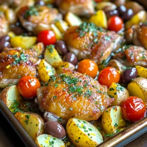- 4 chicken thighs, bone-in and skin-on - 4 medium potatoes, cut into wedges - 1 lemon, juiced and zested - 3 tablespoons olive oil - 3 cloves garlic, minced - 1 cup cherry tomatoes, halved - &frac14; cup Kalamata olives, pitted and halved The main ingredients make this dish special. Chicken thighs bring rich flavor and keep moist. Potatoes add heartiness and soak up the tasty juices. Lemon gives a bright touch that wakes up the dish. Garlic adds depth and warmth, making every bite better. - 1 teaspoon dried oregano - 1 teaspoon dried thyme - 1 teaspoon smoked paprika - 1 teaspoon salt - &frac12; teaspoon black pepper The seasoning components are key to the dish&rsquo;s flavor. Oregano and thyme give a classic Greek taste. Smoked paprika adds a hint of smokiness that makes it unique. Salt and pepper balance the flavors, making everything pop. - Fresh parsley, chopped Garnishes can elevate your meal. Fresh parsley adds a burst of color and freshness. You can sprinkle it on just before serving for a pretty finish. It makes your dish look as good as it tastes! First, gather your ingredients. You need chicken thighs, lemon, garlic, and herbs. In a large bowl, mix lemon juice, lemon zest, olive oil, minced garlic, oregano, thyme, smoked paprika, salt, and pepper. This mix becomes your marinade. Add the chicken thighs to the bowl and coat them well. For best flavor, let them marinate for 20 minutes. If you're in a rush, you can cook right away. Next, wash the potatoes. Cut them into wedges. Place the wedges on a large sheet pan. Drizzle olive oil over the potatoes. Then, add salt and pepper. Toss them until they are covered in the oil and seasoning. This helps them roast nicely and adds flavor. Now, it&rsquo;s time to put it all together. Nestle the marinated chicken thighs among the potato wedges on the sheet pan. Scatter cherry tomatoes and Kalamata olives around the chicken and potatoes. This adds color and flavor, making the dish more appealing. Set your oven to 400&deg;F (200&deg;C). Place the sheet pan in the oven and roast for 35-40 minutes. The chicken should reach an internal temperature of 165&deg;F (75&deg;C). The potatoes will turn golden and tender. Once done, take it out and let it rest for 5 minutes. Before serving, sprinkle fresh parsley on top for a touch of color. Marinating chicken thighs adds great taste. The marinade mixes lemon juice, zest, olive oil, garlic, and spices. I recommend letting the chicken sit in the marinade for at least 20 minutes. This extra time helps the flavors soak in. You can keep it in the fridge if you want to marinate it longer. If time is short, even a quick dip works well. The key is to ensure each piece gets a good coating. This makes your chicken juicy and full of flavor. For great roasted potatoes, cut them into even wedges. This helps them cook at the same rate. Toss the wedges with olive oil, salt, and pepper before roasting. This step ensures they get a nice, golden color. I like to spread them out on the sheet pan. Crowding them can make them steam instead of roast. Keep an eye on them while they cook. You want them soft inside and crisp outside. Chicken thighs need to reach an internal temperature of 165&deg;F (75&deg;C). This ensures they are safe to eat. Use a meat thermometer to check. Insert it into the thickest part of the thigh, away from the bone. When the chicken is done, it will be juicy with a nice golden skin. Letting the chicken rest for 5 minutes after cooking is important. This helps keep the juices inside. Your meal will taste even better! {{image_2}} You can easily swap chicken thighs for chicken breasts. Chicken breasts cook faster. They might dry out, so watch the time closely. For a plant-based option, try tofu. Use firm tofu and press it to remove extra water. Marinate it just like the chicken. This change keeps the dish tasty and fun. Feel free to add more veggies to your sheet pan. Bell peppers bring color and sweetness. Zucchini and carrots also work well. Cut them into similar sizes as the potatoes. This way, everything cooks evenly. You can mix and match based on what you enjoy or have on hand. Herbs and spices can change the flavor a lot. If you like heat, add red pepper flakes. Fresh herbs like dill or mint can make it bright. Try using cumin for a warm twist. The key is to find what you love. Experimenting makes cooking exciting and personal. To keep your Greek Chicken & Potato Sheet Pan fresh, place leftovers in an airtight container. Make sure to cool the dish to room temperature first. Store it in the fridge for up to three days. If you want to keep it longer, freezing is a great option. When you're ready to enjoy leftovers, preheat your oven to 350&deg;F (175&deg;C). Place the chicken and potatoes on a baking sheet. Cover them with foil to prevent drying out. Heat for about 20 minutes or until warmed through. You can also use a microwave for quick reheating. Just make sure to heat in short bursts to avoid overcooking. To freeze, pack the cooled dish in a freezer-safe container. You can also separate the chicken and potatoes into smaller portions. Label with the date and freeze for up to three months. To reheat, simply thaw in the fridge overnight before following the reheating instructions. This way, you will always have a tasty meal ready to go! Yes, you can prepare this dish ahead of time. Marinate the chicken and cut the potatoes. Keep them in the fridge for up to 24 hours before cooking. This helps the chicken soak in the flavors. When you're ready, just lay everything on the sheet pan and roast it. This dish is great on its own, but side dishes can enhance your meal. Here are some ideas: - Greek salad with cucumbers and feta - Tzatziki sauce for dipping - Roasted vegetables like zucchini or bell peppers - Pita bread to soak up the juices To serve more people, simply double the recipe. Use a larger sheet pan or cook in batches. Make sure to keep the same cooking time. Check the chicken's temperature to ensure it reaches 165&deg;F (75&deg;C). If you don&rsquo;t like Kalamata olives, try these options: - Green olives for a milder taste - Black olives for a different flavor - Capers for a briny kick - Leave them out if you prefer no olives at all This blog post covered how to make Greek Chicken and Potato Sheet Pan meals. You learned about the ingredients, step-by-step instructions, and helpful tips. We also explored variations and storage options. With this guide, you can create a tasty dinner that fits your needs. Experiment with different flavors and enjoy each bite! Cooking is fun, so let's make this meal and share it with family or friends. Happy cooking!