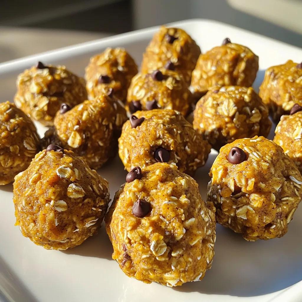 - 1 cup rolled oats - 1/2 cup almond butter (or peanut butter) - 1/2 cup pumpkin puree - 1/4 cup honey or maple syrup - 1 teaspoon pumpkin spice mix - 1/2 teaspoon vanilla extract - 1/4 cup ground flaxseed - 1/3 cup mini chocolate chips (optional) - A pinch of salt Each of these ingredients brings something special. First, rolled oats provide fiber. They help with good digestion and keep you full. Almond butter adds healthy fats and protein. It’s good for your heart. Pumpkin puree is low in calories but high in vitamins. It’s full of vitamin A, which is great for your eyes. Honey or maple syrup sweetens the bites naturally. Both offer some antioxidants. Ground flaxseed adds omega-3 fatty acids. These are good for your brain. Lastly, mini chocolate chips can add some fun. They make your bites taste sweeter and more enjoyable. You can swap almond butter for peanut butter if you wish. Both work well in this recipe. If you want a nut-free option, try sunflower seed butter. It has a similar texture. For sweeteners, use agave syrup instead of honey or maple syrup. It’s a great vegan choice. You can also leave out chocolate chips for fewer sugars. If you don’t have pumpkin spice mix, make your own with cinnamon, nutmeg, and ginger. Each alternative keeps the flavor and fun of the bites. To make these pumpkin spice energy bites, start by gathering all your ingredients. You need rolled oats, almond butter, pumpkin puree, honey or maple syrup, pumpkin spice mix, vanilla extract, ground flaxseed, mini chocolate chips, and a pinch of salt. This recipe takes about 15 minutes to prep and 30 minutes to chill. 1. In a large mixing bowl, combine the rolled oats, almond butter, pumpkin puree, honey (or maple syrup), and vanilla extract. Mix everything well until you have a thick, sticky mixture. 2. Next, add the pumpkin spice mix, ground flaxseed, and a pinch of salt. Stir until all the ingredients blend together nicely. 3. If you want some extra sweetness, fold in the mini chocolate chips. They add a fun touch to your bites. 4. Now, use your hands to form the mixture into bite-sized balls. Press them tightly so they hold their shape. Place the balls on a parchment-lined baking sheet. 5. Once all the mixture is rolled, refrigerate the bites for at least 30 minutes. This helps them set up and makes them easier to eat. 6. After chilling, store the energy bites in an airtight container in the fridge. They stay fresh for up to a week. When mixing, use a sturdy spoon or spatula. If the mixture feels too sticky, dampen your hands slightly before rolling. This makes it easier to shape the bites. If you want to get creative, try adding nuts or dried fruits. Have fun with it! To keep your pumpkin spice energy bites fresh, store them in an airtight container. Place the container in the refrigerator. They will stay good for up to a week. If you want them to last longer, consider freezing them. Just make sure to separate each bite with parchment paper. This way, they won’t stick together. You can easily tailor these bites to your taste. If you love nuts, add chopped walnuts or pecans. Want more sweetness? Toss in dried cranberries or raisins. You can also switch the pumpkin spice mix for cinnamon or ginger. This allows you to play with flavors and find your favorite combo. These energy bites are great for meal prep. You can make a large batch in just 15 minutes. After rolling them into balls, chill them for 30 minutes. Once set, store them in the fridge. This way, you have a tasty snack ready when hunger strikes. Just grab a few and enjoy! {{image_2}} You can change the taste of your pumpkin spice energy bites easily. Adding nuts is a great way to boost crunch. Try walnuts or pecans for a rich flavor. Dried fruits also work well. Raisins or cranberries can add a sweet touch. If you love chocolate, mix in dark chocolate chips. This makes each bite even more fun! These energy bites can fit many diets. For a vegan option, use maple syrup instead of honey. Almond butter is already vegan, which is great! To make them gluten-free, ensure your oats are labeled gluten-free. This way, everyone can enjoy them without worry. You can also swap out nut butter for sun butter if there are nut allergies. Serving these bites can be fun and creative! Try placing them on a festive plate for a party. You can also pack them in small bags for snacks on the go. For a fun twist, serve them with yogurt or a fruit dip. This adds a tasty layer to your snack time. You can even roll them in shredded coconut for a tropical vibe! To keep your pumpkin spice energy bites fresh, store them in an airtight container. A glass jar or plastic tub works well. This helps prevent them from drying out. You can keep them in the fridge or at room temperature, but the fridge is best for longer freshness. In the refrigerator, these bites last up to one week. I always recommend checking for any signs of spoilage before eating. If you see any changes in color or smell, it's best to toss them. Freezing is a great option if you want to store these bites longer. To freeze, place the energy bites in a single layer on a baking sheet. Freeze them for about one hour until solid. Then transfer them to a freezer-safe bag. They can last up to three months in the freezer. Just thaw them overnight in the fridge before enjoying. Pumpkin spice energy bites last about one week in the fridge. Store them in an airtight container. This keeps them fresh and tasty. If you want to enjoy them longer, you can freeze them. They can last up to three months in the freezer. Yes, you can use a different nut butter. Peanut butter works great if you like its flavor. Sunflower seed butter is a good choice for nut-free diets. Just keep the same amount as almond butter. You can use agave nectar or brown rice syrup. These options keep the sweetness. For a sugar-free choice, try stevia or erythritol. Adjust the amount to match your taste. Yes, these energy bites are healthy. They are full of fiber from oats and flaxseed. The pumpkin puree adds vitamins. Almond butter provides healthy fats. Enjoy them as a quick snack or a post-workout treat. This blog covers making tasty pumpkin spice energy bites. We explored key ingredients and their benefits, plus some fun alternatives. I shared step-by-step instructions for preparing and cooking them. You also learned storage tips and how to customize or vary flavors. In the end, these energy bites are easy to make and perfect for snacks. So, try different twists to find your favorite! Enjoy them fresh, or store them for later.
