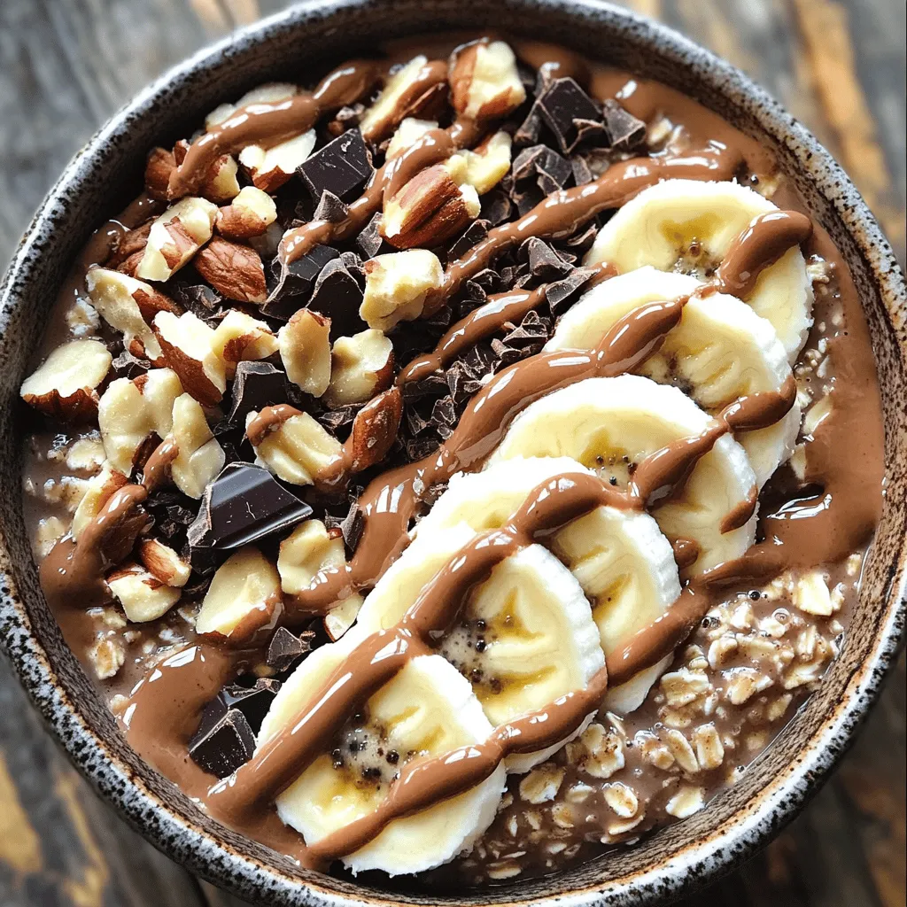 To make a Protein Mocha Oatmeal Latte Bowl, you need: - 1 cup rolled oats - 2 cups unsweetened almond milk (or any milk of choice) - 1 tablespoon cocoa powder - 2 tablespoons protein powder (vanilla or chocolate) - 1 tablespoon maple syrup (or honey) - 1 teaspoon instant coffee or espresso powder - 1/2 teaspoon vanilla extract - Pinch of salt These ingredients blend to create a creamy and rich breakfast. The rolled oats provide fiber and energy. The almond milk keeps it dairy-free and light. Cocoa powder adds a chocolaty flavor, while protein powder boosts your morning. Sweeteners like maple syrup or honey give it just the right touch of sweetness. Instant coffee gives this bowl a mocha flavor. You can also add some fun toppings: - Sliced bananas - Chocolate shavings - Chopped nuts - Almond butter These toppings add texture and flavor to your oatmeal bowl. Bananas bring creaminess and natural sweetness. Chocolate shavings add a little indulgence. Chopped nuts give a nice crunch, and almond butter adds richness. Mix and match these toppings to make your bowl perfect! - In a medium saucepan, combine: - 1 cup rolled oats - 2 cups unsweetened almond milk - 1 tablespoon cocoa powder - 2 tablespoons protein powder - 1 tablespoon maple syrup - 1 teaspoon instant coffee - 1/2 teaspoon vanilla extract - A pinch of salt Mix these ingredients well. Stir until they blend smoothly. This mix will create the base of your bowl. - Bring the mixture to a gentle boil over medium heat. Watch closely as it heats up. Stir often to prevent sticking. Boiling allows the oats to absorb flavors. - Once the mixture boils, reduce the heat to low. Let it simmer quietly. This step cooks the oats without burning them. - Stir the oatmeal to reach your desired thickness. This usually takes about 5-7 minutes. If it looks too thick, add a splash of milk. - After cooking, remove the saucepan from heat. Pour the oatmeal into large bowls or individual servings. - Top your oatmeal with fun extras for added flavor: - Sliced bananas - A sprinkle of chocolate shavings - Chopped nuts - A drizzle of almond butter These toppings make your Protein Mocha Oatmeal Latte Bowl special. Enjoy your warm bowl, packed with energy! To make creamy oatmeal, start with rolled oats. These oats cook well and give a great texture. Use almond milk for a smooth base. If you want it creamier, add more almond milk or any milk you like. Adjust the thickness by adding more liquid as needed. If you prefer thicker oatmeal, reduce the liquid a bit. You can take your flavor up a notch. Try adding a pinch of cinnamon or nutmeg for warmth. Extracts, like almond or hazelnut, can add depth too. For sweetness, you can use maple syrup or honey. Taste as you go and find what works best for you. Want to save some time? Prepare overnight oats. Just mix your ingredients in a jar and leave it in the fridge. In the morning, you’ll have an easy breakfast. Meal prepping is also a smart move. Cook a big batch of oatmeal on Sunday. Then, store it in the fridge for the week. Just reheat when you're ready to eat. {{image_2}} You can change the taste of your Protein Mocha Oatmeal Latte Bowl easily. Try different protein flavors. Vanilla or chocolate protein powder adds fun. You can also use flavored almond milk. Almond milk with vanilla adds sweetness. Chocolate almond milk gives a richer taste. If you want alternatives for oats, try quinoa flakes or chia seeds. Both options cook fast. For a dairy-free or nut-free choice, use coconut milk instead of almond milk. Rice milk is another good option. These swaps keep your bowl tasty and healthy. You can make your bowl shine with seasonal toppings. In fall, add apples and cinnamon. They bring warmth and comfort. In summer, try fresh berries like strawberries and blueberries. They add a juicy pop to your meal. Toppings make your bowl exciting and fresh! To keep your Protein Mocha Oatmeal Latte Bowl fresh, store any leftovers in an airtight container. Place the container in the fridge. This will keep your oatmeal good for up to three days. If you want to keep it longer, consider freezing it. Transfer the cooled oatmeal to freezer-safe bags. Make sure to squeeze out as much air as you can before sealing. This helps prevent freezer burn. You can freeze the oatmeal for up to three months. When it's time to enjoy your oatmeal again, you have two options: the microwave or the stovetop. - Microwave Method: Pour the oatmeal into a microwave-safe bowl. Add a splash of almond milk to help it heat evenly. Microwave on high for about one minute. Stir and heat for an additional 30 seconds if needed. - Stovetop Method: Place the oatmeal in a saucepan over low heat. Add a splash of milk to keep it creamy. Stir while it heats for about 5 minutes or until it’s warm throughout. Both methods work well, but the stovetop gives a creamier texture. Choose what fits your time and mood best! Yes, you can! Feel free to use any milk you like. Here are some options: - Dairy milk - Soy milk - Oat milk These choices work well in this Protein Mocha Oatmeal Latte Bowl. Each type brings its own flavor and texture. If you want creamy oatmeal, dairy or oat milk is great. For a nut-free option, soy milk is perfect too. Making this recipe vegan is easy. You just need to swap a few ingredients. - Use a plant-based protein powder. Look for one made from pea or rice. - For sweeteners, choose maple syrup or agave nectar instead of honey. These changes will keep the dish tasty and plant-based. You won’t miss the dairy or animal products at all! Yes, you can prepare this dish in advance. It works well as overnight oats. Just follow these steps: 1. Combine all ingredients in a bowl. 2. Cover and place in the fridge overnight. In the morning, your oats will be ready to eat. You can warm them up if you like. Add your favorite toppings before serving. This method saves time and gives you a quick breakfast option! This blog post covered how to make delicious oatmeal with rolled oats, almond milk, and cocoa powder. We explored cooking tips to achieve the perfect texture and flavor. You can personalize your oatmeal with tasty toppings and make it ahead for busy days. You also learned to store leftovers nicely. Try these tips and enjoy healthy oatmeal any time. With a few simple changes, you can create a tasty meal that suits you!