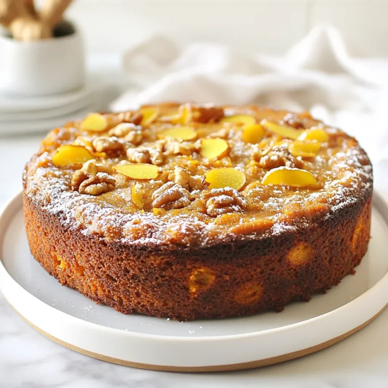 - 2 medium sweet potatoes - 1/2 cup natural almond butter - 1/2 cup honey or maple syrup - 3 large eggs - 1 tablespoon fresh ginger - 1 teaspoon vanilla extract - 1 teaspoon baking soda - 1/2 teaspoon cinnamon - 1/4 teaspoon nutmeg - 1/4 teaspoon salt - 1/4 cup chopped walnuts or pecans (optional) You can swap almond butter for any nut butter you like. Peanut butter works great too. For sweeteners, maple syrup or agave nectar can replace honey. If you want to skip eggs, use flaxseed meal mixed with water. This mix works well as a binding agent. Use 1 tablespoon of flaxseed meal and 2.5 tablespoons of water for each egg. You can also use applesauce or silken tofu as other egg replacements. {{ingredient_image_1}} 1. Preheat your oven to 350°F (175°C). Grease an 8-inch round cake pan. You can use cooking spray or line it with parchment paper. 2. Roast and mash your sweet potatoes. You will need two medium sweet potatoes, about one pound. Bake them until they are soft. Once cool, peel them and mash in a bowl. 3. Combine your wet ingredients in a large bowl. Add the mashed sweet potatoes, almond butter, honey or maple syrup, eggs, grated ginger, and vanilla extract. Mix well until smooth. 4. Mix your dry ingredients in a separate bowl. Whisk together baking soda, cinnamon, nutmeg, and salt. This helps to evenly distribute the baking soda and spices. 5. Pour the batter into the prepared cake pan. Spread it evenly with a spatula. 6. Bake for 30-35 minutes. Check for doneness by inserting a toothpick into the center. If it comes out clean, the cake is ready. Let it cool in the pan for about 10 minutes. Then, transfer it to a wire rack to cool completely. To make the best Flourless Sweet Potato Ginger Cake, use roasted sweet potatoes. Their natural sweetness adds moisture. Be sure to mash them well. This creates a smooth texture in your batter. Room temperature eggs are also key. They mix better and help the cake rise. One big mistake is overmixing the batter. Mix just until combined. This keeps the cake light and fluffy. Another mistake is not measuring ingredients accurately. Use a kitchen scale or measuring cups. This ensures you get the right taste and texture. For a lovely look, dust the cooled cake with powdered sugar. You can also add a dollop of whipped coconut cream. This adds a rich touch. Garnish with thin slices of fresh ginger or a sprinkle of cinnamon. These details make your cake stand out at any gathering. Pro Tips Choose Sweet Potatoes Wisely: Select sweet potatoes that are firm and smooth to ensure the best flavor and texture in your cake. Adjust Sweetness to Taste: Depending on your preference, you can use more or less honey or maple syrup for a sweeter or less sweet cake. Don't Overmix: Mix the batter just until combined to keep the cake light and fluffy; overmixing can lead to a denser texture. Experiment with Spices: Feel free to add other spices like cardamom or cloves for a unique flavor profile that complements the ginger. {{image_2}} You can spice up your cake with new flavors. Adding cardamom or cloves brings warmth and depth. These spices pair well with the sweet potatoes. You can also add chocolate or cocoa powder for a rich twist. Chocolate adds a dessert-like quality that many love. If you want to make this cake vegan, you can swap the eggs. Use flaxseed meal mixed with water instead. This keeps the texture smooth and moist. You can also find gluten-free alternatives for the nut butter. Just check labels to ensure no gluten sneaks in. Adding fruits like grated apples or pears gives the cake a juicy bite. This makes each piece moist and tasty. You can also change up the nuts. Try using pecans or hazelnuts for different flavors. Each nut adds its own unique crunch and taste. To keep your cake fresh, wrap it tightly in plastic wrap. You can also place it in an airtight container. This helps prevent it from drying out. Store it in the fridge for best results. The cake will last up to five days in the fridge. If you want to save some cake for later, freezing is a great option. First, let the cake cool completely. Then, slice it into pieces. Wrap each slice in plastic wrap, and place them in a freezer-safe bag. Make sure to remove as much air as possible. The cake can stay in the freezer for up to three months. To defrost, take the slices out and place them in the fridge overnight. You can also leave them at room temperature for a few hours. This will help the cake keep its taste and texture. When you want to enjoy a slice of cake, reheating is easy. The best method is to use a microwave. Heat a slice on medium power for about 15-20 seconds. Check if it is warm enough, and add more time if needed. If you prefer a crispy edge, use an oven. Preheat the oven to 350°F (175°C). Place the cake on a baking sheet and heat for about 10 minutes. This method keeps the cake soft while giving it a nice texture. Enjoy your delicious cake just like fresh! A flourless cake is a cake made without any flour. Instead of flour, it uses ingredients like sweet potatoes, nut butter, or eggs to provide structure. This type of cake is often moist and rich. It is perfect for those who want to avoid gluten or need a different texture. Flourless cakes can be just as tasty as traditional ones. Yes, you can swap sweet potatoes for other veggies. Carrots or pumpkin can work well too. Both will give a sweet flavor and moist texture. Just make sure to cook and mash them first. This will keep the cake soft and delicious. To lower the sugar, use less honey or maple syrup. You can replace some sweetener with mashed bananas. They add natural sweetness without extra sugar. Another option is to use a sugar substitute like stevia. Just be sure to adjust based on the product's sweetness level. Many toppings go well with this cake. A dusting of powdered sugar adds sweetness. Whipped coconut cream gives a rich touch. Fresh ginger slices or cinnamon make lovely garnishes too. You might also try a drizzle of chocolate sauce for a fun twist. Yes, you can make the cake nut-free. Simply replace almond butter with sun butter or soy nut butter. These options provide similar creaminess without nuts. Check for nut allergies if you serve it to others. This way, everyone can enjoy the cake! This blog post covered how to make a flourless sweet potato ginger cake. I shared the ingredient list and great substitutes. You learned step-by-step instructions for baking, along with tips to get it just right. Plus, I offered ideas for variations, storing leftovers, and answering common questions. Baking this cake can be a fun adventure. It’s healthy and delicious, making it perfect for any occasion. Try it, and enjoy the unique flavors!