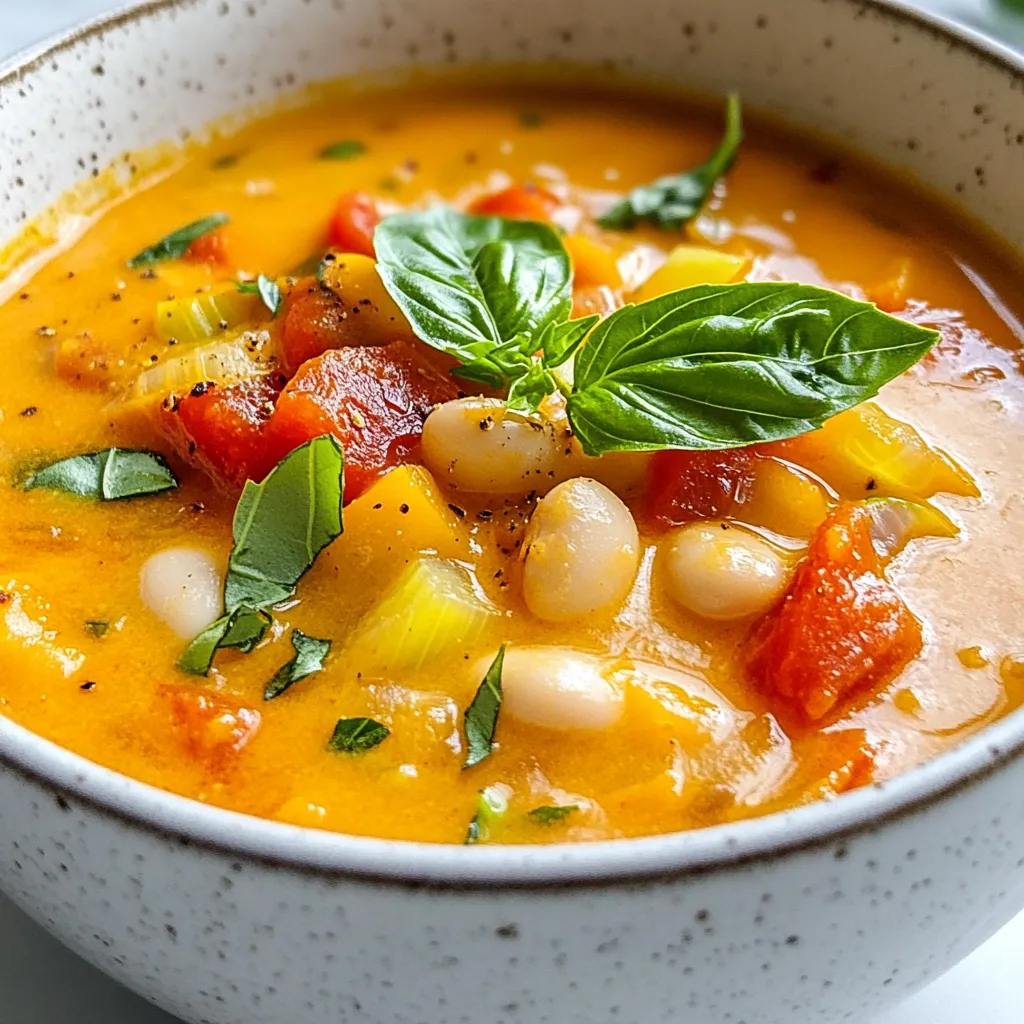 - 1 can (14 oz) diced tomatoes - 1 can (15 oz) white beans (e.g., cannellini or navy beans), drained and rinsed - 1 medium onion, diced - 3 cloves garlic, minced - 1 medium carrot, diced - 1 stalk celery, diced - 4 cups vegetable broth - 1 cup coconut milk (full fat for creaminess) - 2 tablespoons olive oil - 1 teaspoon dried thyme - 1 teaspoon smoked paprika - Salt and pepper to taste - Fresh basil leaves for garnish I love using canned tomatoes for this stew. They bring a rich flavor and save time. When choosing white beans, cannellini or navy beans work best. They are creamy and hold up well. Use a medium onion for the right amount of sweetness. Fresh veggies like carrot and celery add crunch. A full cup of coconut milk gives the stew that creamy texture you crave. You can swap the white beans for chickpeas or kidney beans if you prefer. For a lower-fat option, use light coconut milk. If you don't have fresh basil, try using parsley or even spinach for a different twist. You can also use fresh tomatoes if you have them. Just chop about four medium-sized ones. {{ingredient_image_1}} 1. Start by grabbing a large pot. Heat 2 tablespoons of olive oil over medium heat. This oil adds great flavor. 2. Dice 1 medium onion, 1 medium carrot, and 1 stalk of celery. Toss them into the pot. Cook for 5-7 minutes. Stir them often until they soften. 3. Mince 3 cloves of garlic. Add them to the pot and cook for 1-2 minutes. This will make your kitchen smell amazing. 4. Now, grab 1 can of diced tomatoes and 1 can of white beans. Drain and rinse the beans first. Add both to the pot. 5. Pour in 4 cups of vegetable broth. Sprinkle in 1 teaspoon of dried thyme and 1 teaspoon of smoked paprika. Add salt and pepper to taste. Stir everything well. 6. Bring the mix to a boil. Then, lower the heat and cover the pot. Let it simmer for about 20 minutes. This helps blend the flavors. 7. After 20 minutes, stir in 1 cup of coconut milk. Cook for another 5 minutes. Taste the stew and adjust the seasoning if needed. 8. Serve hot. Garnish with fresh basil leaves for a lovely finish. - Keep an eye on your veggies. Cooking them too long can make them mushy. - Simmering for 20 minutes is key. It allows the flavors to come together. - Always taste your stew before serving. You might want to add more salt or spices. - Serve this stew with crusty bread for a hearty meal. - Pair it with a fresh salad for a light side. - You can also sprinkle some nutritional yeast on top for a cheesy flavor. To boost flavor, use fresh herbs. Fresh basil adds a bright taste. You can also add a splash of lemon juice for a nice kick. If you like heat, sprinkle in some red pepper flakes. They give a nice warmth without overpowering the dish. Smoke can add depth too. Use smoked paprika for a rich, warm flavor. For creaminess, use full-fat coconut milk. It makes the stew thick and rich. If you want it even creamier, try blending a portion of the stew. Just take out some of the beans and tomatoes, blend them, then stir them back in. This gives a smooth texture while keeping the hearty bits. One mistake is not letting the stew simmer long enough. This step melds the flavors. If you skip it, your stew may taste flat. Another mistake is overcooking the garlic. Burnt garlic can make your dish bitter. Lastly, remember to season well. Taste as you go. Adjusting salt and pepper can make a big difference. Pro Tips Use Fresh Herbs: Adding fresh basil or parsley right before serving enhances the flavor profile and adds a burst of freshness. Adjust Consistency: If you prefer a thicker stew, let it simmer longer or mash some of the beans to create a creamier texture. Flavor Boost: Consider adding a splash of balsamic vinegar or lemon juice before serving for an extra layer of flavor. Meal Prep Friendly: This stew stores well in the fridge for up to 3 days, making it perfect for meal prep or leftovers. {{image_2}} You can easily boost the nutrition of your stew. Try adding spinach or kale for a green touch. They add vitamins and minerals. You can toss in some chopped bell peppers for extra crunch and flavor. If you want more protein, add cooked quinoa or lentils. These ingredients make the dish heartier and even more filling. Changing the flavors can make this stew exciting. For a spicy kick, add red pepper flakes or diced jalapeños. If you prefer a sweeter taste, try carrots or even a splash of maple syrup. You can also use fresh herbs like parsley or rosemary for a different aroma. Each change can give you a new, tasty experience in every bite. While white beans are great, you can switch them out. Black beans or kidney beans work well, too. Each type brings its own taste and texture. If you want a creamier stew, try using mashed beans. You can also mix different beans for a fun twist. This way, you can make the stew your own and keep it fresh! After you enjoy your Creamy Vegan Tomato White Bean Stew, save the leftovers! Let the stew cool down to room temperature. Use airtight containers to keep it fresh. You can store it in the fridge for up to 4 days. Make sure to label the containers with the date. When you're ready to enjoy your stew again, reheating is easy. Pour the stew into a pot. Heat it on medium over the stove. Stir it often to prevent sticking. If it looks too thick, add a splash of vegetable broth or water. Heat until it's warm throughout, about 5 to 10 minutes. You can also use a microwave. Place the stew in a microwave-safe bowl, cover it, and heat for 2 to 3 minutes. Stir halfway for even heating. If you want to save your stew for later, freezing works well. Use freezer-safe containers or bags. Leave some space at the top because the stew will expand as it freezes. Label each container with the date. You can freeze it for up to 3 months. When you’re ready to eat, thaw it overnight in the fridge. Reheat it as mentioned above. This way, you’ll always have a tasty meal waiting for you! Yes, you can make this stew in advance. It tastes even better the next day! Just let it cool and store it in the fridge. You can keep it for about three days. When you want to eat it, just reheat it on the stove. You might need to add a splash of broth or water to thin it out. This stew pairs well with many sides. Try serving it with crusty bread or a fresh salad. You could also enjoy it with brown rice or quinoa for a heartier meal. For a fun twist, serve it with avocado slices on top. These options add flavor and texture to your meal. Yes, this recipe is gluten-free. All the ingredients you use are naturally gluten-free. Just make sure to check your vegetable broth for any gluten. Choosing certified gluten-free broth ensures you stay safe if you have gluten sensitivities. Enjoy this stew without worry! This article covered a delicious creamy vegan tomato white bean stew. We explored the key ingredients and their measurements, along with tasty substitutes. You learned step-by-step cooking, plus tips for the best flavor and texture. We also discussed healthy add-ins and variations to keep the stew exciting. Finally, I shared storage tips to keep leftovers fresh. By following these steps, your stew will shine. Enjoy creating this dish, and make it your own!