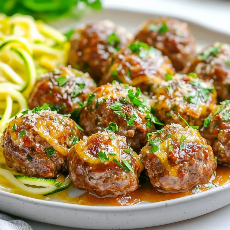 Here are the ingredients you will need to make Keto Garlic Butter Meatballs: - 1 pound ground beef (80/20) - 1/4 cup almond flour - 1/4 cup grated Parmesan cheese - 1 large egg - 3 cloves garlic, minced - 1 teaspoon dried oregano - 1 teaspoon onion powder - 1/2 teaspoon salt - 1/4 teaspoon black pepper - 1/4 cup fresh parsley, chopped (for garnish) - 1/2 cup unsalted butter - 1 tablespoon olive oil - 1 teaspoon lemon juice Each ingredient plays a vital role. The ground beef gives meatballs their juicy texture. Almond flour keeps them keto-friendly while adding a nice crumb. Parmesan cheese adds a rich flavor that pairs well with garlic. The egg helps bind everything together. Garlic is the star here. It brings a strong, savory note. Dried oregano and onion powder add depth. Salt and black pepper enhance the flavors without overpowering them. Fresh parsley is perfect for a pop of color and freshness. Unsalted butter creates a rich sauce that coats the meatballs. Olive oil helps achieve a nice brown crust when cooking. Finally, lemon juice brightens the entire dish. With this list, you’ll create a dish that’s not just tasty but also fits your keto lifestyle. {{ingredient_image_1}} To start, grab a large mixing bowl. Add in 1 pound of ground beef. I suggest using 80/20 beef for the best flavor and juiciness. Next, sprinkle in 1/4 cup of almond flour and 1/4 cup of grated Parmesan cheese. These ingredients help bind the meatballs and add taste. Crack in 1 large egg to hold everything together. Then, add 3 cloves of minced garlic for that rich flavor. For a bit of depth, mix in 1 teaspoon of dried oregano and 1 teaspoon of onion powder. Don’t forget to season with 1/2 teaspoon of salt and 1/4 teaspoon of black pepper. Now, use your hands or a spoon to mix everything until well combined. Now it’s time to shape the meatballs. Take a small amount of the mixture and roll it into a ball about 1 inch wide. Make sure to place them on a lined baking sheet as you go. Preheat your oven to 400°F (200°C) while you work. Once all the meatballs are ready, it’s time to brown them. Heat 1 tablespoon of olive oil in a large skillet over medium heat. Add the meatballs in batches, not crowding the pan. Cook them for about 5-7 minutes, turning to brown all sides. This step gives the meatballs a nice crust. After browning, return them to the baking sheet. In the same skillet, lower the heat and add 1/2 cup of unsalted butter. Let it melt and bubble gently. It’s important to stir in 1 teaspoon of lemon juice at this point. This brightens the sauce and complements the meatballs well. Now, take the browned meatballs and transfer them to the skillet. Cook for another 5 minutes, ensuring they are well-coated in that rich garlic butter sauce. This final step adds a burst of flavor that makes the dish truly special. Remove from heat and get ready to serve them with fresh chopped parsley for a lovely touch. When picking ground beef, choose 80/20. This mix has enough fat to keep meatballs juicy. The fat adds flavor and moisture. Avoid leaner options; they can dry out. Always check the color, too. It should be bright red. Fresh ground beef gives the best taste. To keep meatballs moist, use almond flour and a large egg. These binders hold in moisture. Don't overmix the ground beef; gentle mixing is key. Let the meatballs rest for a few minutes before cooking. This helps them hold together. Cooking them in butter adds more flavor and keeps them tender. For a great look, serve meatballs on a rustic wooden board. Drizzle with garlic butter sauce. This adds shine and flavor. Sprinkle extra parsley on top for color. Pair with zucchini noodles or a fresh salad. This makes your meal complete and eye-catching. Pro Tips Use High-Fat Ground Beef: Opt for an 80/20 blend for juiciness and flavor in your meatballs. Chill the Mixture: After mixing the ingredients, chill the meatball mixture for about 15 minutes to help them hold their shape while cooking. Don’t Overcrowd the Pan: When browning the meatballs, cook them in batches to ensure even cooking and a nice brown crust. Enhance the Butter Sauce: Add a pinch of red pepper flakes or a splash of Worcestershire sauce to the garlic butter for an extra kick of flavor. {{image_2}} You can switch ground beef for turkey or chicken. These meats are leaner. They still taste great. Use ground turkey or chicken in the same amount. You may need to adjust spices. Turkey and chicken have milder flavors. Adding more garlic or herbs can help. If you want a dairy-free dish, try using nutritional yeast. This ingredient gives a cheesy taste without dairy. Replace Parmesan cheese with 1/4 cup of nutritional yeast. It works well in the meatball mix. Plus, it adds extra nutrients. You can change the flavor by adding spices or herbs. Try adding red pepper flakes for heat. Fresh basil or thyme can give a fresh taste. Mix in smoked paprika for a unique twist. Experimenting with flavors keeps the recipe fun. Each option creates a different, tasty dish. To store leftover meatballs, let them cool first. Place them in an airtight container. You can keep them in the fridge for up to four days. Keeping them sealed helps keep them fresh. I like to label my containers with the date. This way, I always know how long they’ve been in there. Reheating meatballs is easy. You can use the microwave or the oven. If you use the microwave, place them on a plate and cover them. Heat for one to two minutes, checking often. If you prefer the oven, preheat it to 350°F (175°C). Place the meatballs on a baking sheet and heat for about 10-15 minutes. This will keep them juicy and warm. Freezing meatballs is a great idea for quick meals later. To freeze, first let them cool completely. Place them in a freezer-safe bag or container. Separate the layers with parchment paper to prevent sticking. They can last up to three months in the freezer. When you're ready to eat, just thaw in the fridge overnight before reheating. Enjoy your tasty meal anytime! The carb count for these meatballs is low. Each serving has about 2 grams of carbs. This comes mainly from the almond flour and Parmesan cheese. These ingredients fit well into a keto diet. Enjoy these meatballs without worry! Yes, you can use a different flour if needed. Some good options are coconut flour or ground flaxseed. Just remember, these flours may change the texture. Almond flour works best for keto because it has fewer carbs. You can keep the meatballs in the fridge for about 3 to 4 days. Store them in a sealed container to keep them fresh. Reheat them gently in a skillet or microwave before serving. Enjoy them anytime you want a tasty meal! You now have a solid recipe for Keto Garlic Butter Meatballs. With simple yet tasty ingredients, you can create a dish that's sure to impress. You learned how to prepare, bake, and serve. The tips will help you avoid dry meatballs and make them look great on the plate. Remember, you can try different proteins and flavor twists to keep things exciting. Whether you store leftovers or freeze extras, these meatballs will be a hit. Enjoy your new favorite meal that fits your keto lifestyle!