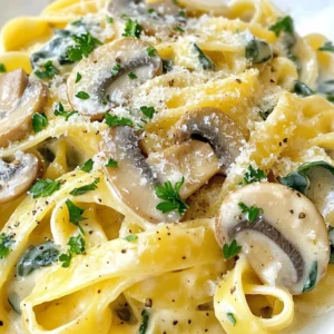To make creamy mushroom spinach pasta, you need: - 8 oz fettuccine pasta - 2 tablespoons olive oil - 1 tablespoon butter - 8 oz mushrooms, sliced (cremini or button) - 3 cloves garlic, minced - 5 oz fresh spinach - 1 cup heavy cream - &frac12; cup grated Parmesan cheese - Salt and pepper to taste - 1 teaspoon Italian seasoning - Fresh parsley, chopped (for garnish) When picking mushrooms, look for ones that are firm and smooth. Avoid mushrooms with dark spots or slimy skins. Fresh spinach should be bright green with no yellow leaves. Choose spinach that feels crisp and not wilted. If you can, buy organic for better flavor. Always check the sell-by date if buying packaged spinach. You can swap fettuccine with gluten-free pasta for a gluten-free option. If you want a lighter dish, use half-and-half instead of heavy cream. For a vegan twist, try coconut cream and nutritional yeast instead of cheese. You can also use olive oil instead of butter for vegan needs. Always check labels for allergens! {{ingredient_image_1}} Start by boiling water in a big pot. Add a pinch of salt for flavor. Cook the fettuccine pasta for about 8-10 minutes. You want it to be al dente, which means firm but not hard. Drain the pasta and save 1 cup of the cooking water. Set the pasta aside for later. In a large skillet, heat 2 tablespoons of olive oil and 1 tablespoon of butter over medium heat. Once the butter melts, add 8 ounces of sliced mushrooms. You can use cremini or button mushrooms. Cook them for about 5 minutes until they turn golden and soft. Next, add 3 cloves of minced garlic and stir for 1 minute. You want to smell that garlic! Now, add 5 ounces of fresh spinach to the skillet. Cook it for about 2-3 minutes until it wilts down. Pour in 1 cup of heavy cream. Stir it well and bring the mixture to a gentle simmer. Then, add &frac12; cup of grated Parmesan cheese and 1 teaspoon of Italian seasoning. Mix until the cheese melts and the sauce thickens. Don&rsquo;t forget to season with salt and pepper to taste! Finally, add the cooked fettuccine to the creamy mushroom-spinach sauce. Use tongs to toss it until the pasta is well coated. If the sauce seems too thick, add a bit of the reserved pasta water. Serve right away and sprinkle with fresh parsley and more Parmesan if you like. Enjoy your meal! To get the best creamy texture, use heavy cream. This cream makes the sauce rich and smooth. If you want a lighter sauce, try half-and-half. For a vegan option, use coconut cream or cashew cream. Always stir the sauce well after adding the cream. This helps it blend nicely with the other ingredients. If the sauce is too thick, add some reserved pasta water. This water helps loosen it without losing flavor. You can make this dish vegan easily. Instead of butter, use olive oil. For the cheese, try nutritional yeast for a cheesy taste. You can also use vegan Parmesan cheese. If you want a lighter dish, replace heavy cream with a mix of almond milk and cornstarch. This keeps it creamy and light. Fresh spinach can be swapped with kale for extra nutrients. To store leftover pasta, place it in an airtight container. Let it cool before sealing the lid. This helps keep the sauce creamy. You can keep it in the fridge for up to three days. To reheat, add a splash of water or cream in a pan. Heat over low heat and stir gently. This keeps the pasta from drying out. Avoid microwaving, as it can make the sauce lumpy. Pro Tips Use Fresh Ingredients: Fresh spinach and mushrooms provide the best flavor and texture for this dish. Avoid pre-packaged or frozen versions for optimal results. Perfect Pasta Texture: Cook the fettuccine until al dente to ensure it holds up well in the creamy sauce without becoming mushy. Adjust Sauce Consistency: If the sauce is too thick, add more reserved pasta water gradually until you reach your desired consistency. Cheese Melting Tip: Remove the skillet from heat before adding Parmesan to prevent it from clumping and ensure a smooth sauce. {{image_2}} You can easily add protein to your creamy mushroom spinach pasta. Chicken is a great choice. Simply cook diced chicken in the skillet before adding mushrooms. Shrimp also works well. Saut&eacute; shrimp until they turn pink. Both options will make the dish hearty and filling. You can even use tofu for a vegetarian twist. Just make sure to cook the protein first for best flavor. If you like heat, adding red pepper flakes is a smart move. Start with just a pinch for a mild kick. You can always add more if you want it spicier. Stir the flakes in when you add the garlic. This way, they can bloom and release their flavor. Spicy and creamy flavors blend beautifully, making every bite exciting. While fettuccine is classic, you can try other pasta types. Penne or rigatoni works well. Their shapes hold the sauce nicely. Spaghetti is another option for a twist. You could even use whole wheat or gluten-free pasta. Each type brings a unique taste and texture to the dish. The choice is yours! To keep your creamy mushroom spinach pasta fresh, store it in an airtight container. Let it cool down before sealing. This step helps prevent sogginess. Place the container in the fridge. It will last for about three to four days. When you&rsquo;re ready to eat, check for any strange smells. If it smells off, it&rsquo;s best to toss it. Reheating creamy mushroom spinach pasta is simple. You can use a microwave or a stovetop. If using a microwave, place the pasta in a bowl. Add a splash of water or cream to keep it moist. Heat for one minute, then stir. You may need to heat it longer, depending on your microwave. If reheating on the stovetop, use low heat. Add a bit of water or cream. Stir gently until it&rsquo;s warm. You can freeze creamy mushroom spinach pasta for later. However, the cream may change texture when thawed. To freeze, place portions in airtight containers. Make sure to leave space for expansion. Label the containers with the date. It&rsquo;s best to eat frozen pasta within two months. When you&rsquo;re ready to eat, thaw it in the fridge overnight. Reheat using the methods above, adding a little cream for a better texture. Yes, you can use other types of pasta. I like to use fettuccine, but penne, spaghetti, or even gluten-free pasta work well. Just adjust the cooking time based on the pasta you choose. Each type brings its own fun texture. You can even try whole wheat pasta for a healthy twist. If you need a substitute for heavy cream, try using half-and-half or whole milk. You can also use a mix of milk and butter for a similar feel. For a lighter option, coconut cream adds a nice flavor. Just remember, it may change the taste a bit. To make this dish gluten-free, swap the fettuccine for gluten-free pasta. Many brands offer great options that taste just as good. Be sure to check the package for cooking times. You can also check labels on other ingredients to ensure they are gluten-free. Absolutely! You can add more veggies like bell peppers, zucchini, or broccoli. Saut&eacute; them along with the mushrooms for great flavor. Just make sure to adjust the cooking times. This dish is all about making it your own! This blog post covered how to make creamy mushroom spinach pasta. We discussed the best ingredients to use and how to pick fresh ones. I shared tips for cooking the pasta and making the sauce. You learned ways to store leftovers and even how to change up the dish. My final thought is that this recipe is simple, tasty, and flexible. You can make it your own and enjoy it every time!