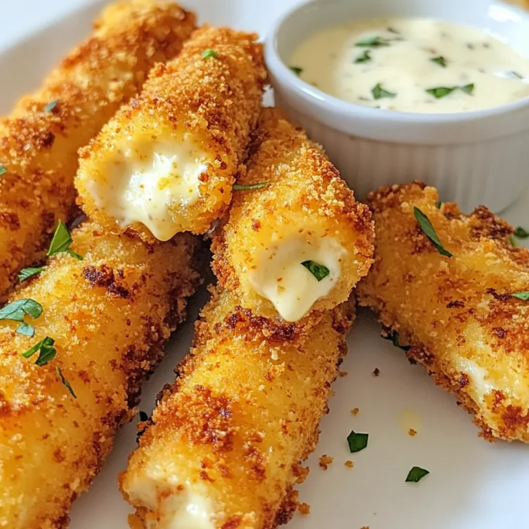 - 12 mozzarella sticks - 1 cup all-purpose flour - 2 large eggs, beaten - 1 cup breadcrumbs (preferably panko for extra crunch) - 2 tablespoons salt - 1 teaspoon black pepper - 1 teaspoon garlic powder - 1 teaspoon paprika - 1 cup buttermilk - 2 tablespoons cayenne pepper (adjust for heat preference) - 1 tablespoon brown sugar - Cooking oil, for frying Gathering the right ingredients is key to making Nashville Hot Mozzarella Sticks. You start with fresh mozzarella sticks. They bring that gooey, cheesy center. Next, you'll need all-purpose flour. This helps create a nice base for the sticks. Be sure to have eggs on hand. Beaten eggs help the coating stick well. Panko breadcrumbs are a must for that extra crunch. Regular breadcrumbs work too, but panko gives a crispy texture that elevates the dish. Spices are what make these sticks special. Salt, black pepper, garlic powder, and paprika add amazing flavor. Adjust the cayenne pepper to your taste. It gives the heat, while brown sugar balances it out. Lastly, you need cooking oil for frying. Choose a neutral oil with a high smoke point. This ensures a perfect fry without any burnt flavors. Each ingredient plays a role, so choose wisely for the best results. {{ingredient_image_1}} To make the spicy buttermilk sauce, start with one cup of buttermilk. Then, add two tablespoons of cayenne pepper. If you want more heat, feel free to add more. Next, sprinkle in one tablespoon of brown sugar. This sugar adds a nice sweetness. Mix all the ingredients well until the sugar dissolves. Set the sauce aside for later. It should be thick and spicy. For the coating, take three shallow dishes. In the first dish, mix one cup of all-purpose flour with two tablespoons of salt, one teaspoon of black pepper, one teaspoon of garlic powder, and one teaspoon of paprika. In the second dish, place two beaten eggs. The third dish should have one cup of breadcrumbs, preferably panko. Panko gives a great crunch. Now, take each mozzarella stick and dip it in the flour mixture. Make sure it is coated well. Next, dip it in the beaten eggs, and then in the breadcrumbs. Press the breadcrumbs onto the stick to coat it fully. Repeat this process for all twelve mozzarella sticks. Once coated, place them in the freezer for at least thirty minutes. Freezing helps them keep their shape while frying. Heat cooking oil in a deep pan over medium heat. You want enough oil to fully submerge the sticks. When the oil is hot, carefully add a few sticks at a time. Fry them for about two to three minutes on each side, or until they are golden brown and crispy. Use a slotted spoon to remove the sticks. Place them on paper towels to drain excess oil. Once they are all fried, dip each hot mozzarella stick into the prepared spicy buttermilk sauce. Serve them right away while they are hot and crispy, with extra sauce on the side. Using panko breadcrumbs makes a big difference. Panko is lighter and flakier than regular breadcrumbs. It creates a crispier outer layer. This texture adds a delightful crunch to your mozzarella sticks. When you bite in, you get that satisfying snap. Freezing your mozzarella sticks is key. After coating them, place the sticks in the freezer for at least 30 minutes. This helps them hold their shape while frying. If you skip this step, they may melt too much. A firm stick gives you more cheese and less mess. You can easily make these sticks as spicy as you like. Start with the two tablespoons of cayenne pepper. If you want less heat, use one tablespoon instead. For more kick, add a bit more cayenne. Taste the sauce before dipping. This way, you can find your perfect level of spice. Pro Tips Freeze for Better Frying: Freezing the coated mozzarella sticks for at least 30 minutes helps them maintain their shape during frying, preventing excessive melting. Adjust the Heat: The amount of cayenne pepper can be adjusted based on your heat preference. Start with less if you're unsure, and gradually increase for more spice! Use Panko for Extra Crunch: Opting for panko breadcrumbs instead of regular breadcrumbs will give your mozzarella sticks a delightful crunch. Don't skip this step! Serve Immediately: For the best experience, serve the mozzarella sticks right after frying while they're hot and crispy, paired with extra dipping sauce for a flavorful kick. {{image_2}} You can have fun with cheeses! Try adding sharp cheddar or pepper jack for extra flavor. These cheeses melt well and give a nice kick. Mix it into the mozzarella for a cheesy blend. You can also use gouda for a smoky twist. Each cheese adds a unique taste, making your sticks even more special. For a gluten-free version, swap regular flour with rice flour or almond flour. Both work great for coating. Use gluten-free breadcrumbs instead of panko. They still give a crunchy texture. Look for brands that are certified gluten-free to ensure safety. Pair your hot mozzarella sticks with tasty sides. Try serving them with cool ranch dip or spicy marinara sauce. A side of celery sticks can balance the heat. You can also serve them with pickles for a tangy addition. These sides make each bite even more enjoyable! To store leftover mozzarella sticks, place them in an airtight container. Make sure they cool to room temperature first. This helps keep them fresh. You can also wrap them in plastic wrap for extra protection. Store the container in the fridge for up to three days. For the best texture, reheat mozzarella sticks in an oven. Preheat the oven to 375°F (190°C). Place the sticks on a baking sheet. Heat for about 10-15 minutes until they are hot and crispy. You can also use an air fryer for a quicker option. Set it to 350°F (175°C) and cook for about 5-7 minutes. You can freeze mozzarella sticks before or after frying. If freezing before frying, coat them and place them on a baking sheet. Freeze until solid, then transfer to a freezer bag. They will last for about three months. If freezing after frying, let them cool first. Wrap them tightly and store in a freezer bag for the same amount of time. Yes, you can bake them. Baking is a healthier option. It will give you a crisp texture but may lack the deep flavor of frying. Frying gives that golden crunch and rich taste. If you bake, preheat your oven to 400°F. Place the sticks on a baking sheet and spray them with oil. Bake for about 15-20 minutes, flipping halfway through for even cooking. This method works well, but expect some differences in taste and texture. If you don’t have buttermilk, you can use milk with lemon juice or vinegar. Mix 1 cup of milk with 1 tablespoon of lemon juice or vinegar. Let it sit for about 5 minutes until it thickens. You can also use plain yogurt or sour cream mixed with water. These substitutes keep the sauce creamy and tangy, just like buttermilk does. Nashville hot sauce is known for its heat. The cayenne pepper in the recipe adds a good kick. You can adjust the spice level by changing the cayenne amount. For less heat, use 1 tablespoon instead of 2. If you love spice, add more cayenne! The heat should make your taste buds dance, but not overwhelm you. Enjoy finding your perfect balance! Nashville hot mozzarella sticks are a fun dish to make. We covered the key ingredients, from mozzarella to spices. You learned the steps for making them crispy and flavorful. Tips helped with crunch and spice levels. You can also explore variations and storage methods. Enjoy these cheesy treats at your next gathering. They pair perfectly with your favorite dips. Make them your own by adjusting spice to fit your taste. Follow these steps, and you'll impress your friends and family.