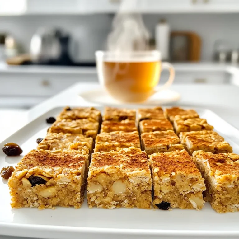 To make chai spice oatmeal bars, gather these simple and wholesome ingredients: - 2 cups rolled oats - 1 cup almond flour - 1/2 cup honey or maple syrup - 1/2 cup unsweetened applesauce - 1/4 cup coconut oil, melted - 1 teaspoon vanilla extract - 1 tablespoon chai spice mix (a blend of cinnamon, cardamom, ginger, and nutmeg) - 1/2 teaspoon baking soda - 1/4 teaspoon salt - 1/2 cup raisins or chopped nuts (optional) These ingredients work together to create a healthy snack that is both tasty and nutritious. The rolled oats provide fiber and energy, while almond flour adds protein and healthy fats. Honey or maple syrup acts as a natural sweetener, and applesauce keeps the bars moist. The chai spice mix gives the bars a warm and aromatic flavor. It combines spices that not only taste good but also have health benefits. Baking soda helps the bars rise, and a touch of salt balances the sweetness. You can customize your bars with the optional raisins or nuts for added texture. As you prepare, think about how each ingredient plays a role in the final taste and texture. Enjoy the process of mixing these ingredients into something delicious and healthy! - Preheat your oven to 350°F (175°C). - Line an 8x8 inch baking dish with parchment paper. Leave some paper hanging over the edge. This helps you lift the bars out later. - In a large bowl, combine 2 cups of rolled oats and 1 cup of almond flour. - Add 1 tablespoon of chai spice mix, 1/2 teaspoon of baking soda, and 1/4 teaspoon of salt. - Stir the dry mix well until all ingredients blend together. - In another bowl, whisk together 1/2 cup of honey (or maple syrup), 1/2 cup of unsweetened applesauce, and 1/4 cup of melted coconut oil. - Add 1 teaspoon of vanilla extract to this mixture. Make sure it's all mixed well. - Pour the wet mix into the dry ingredients. Stir gently until just combined. - If you like, fold in 1/2 cup of raisins or chopped nuts for extra flavor. - Transfer the mixture to the lined baking dish. Press it down firmly to make it even. - Bake in the oven for 25-30 minutes. The edges should look golden brown. - Once baked, let it cool in the pan for about 15 minutes. - Use the parchment paper to lift the bars out. Let them cool completely on a wire rack. To get the best texture in your bars, you must press the mixture firmly into the pan. This step helps the bars hold together nicely after baking. If you skip this, your bars may crumble when you cut them. After baking, check doneness with a toothpick. Insert it into the center; if it comes out clean, your bars are ready! Pair these delicious chai spice oatmeal bars with toppings like yogurt or fresh fruit. They also go well with a cup of chai tea. For a lovely presentation, arrange the bars on a nice platter. Add a sprinkle of extra chai spice on top for a special touch. Chai spices, like cinnamon and ginger, are great for digestion and can boost your mood. Oats are high in fiber, which helps keep you full and supports heart health. Almond flour adds protein and healthy fats, making these bars a smart snack choice. {{image_2}} You can switch up the sweetener in this recipe. Honey and maple syrup work well. If you want a less sweet option, try using coconut sugar or agave syrup. Each sweetener brings its own taste. Experimenting helps you find your favorite. You can add fun ingredients to change the flavor. Try mixing in chopped nuts like walnuts or pecans for crunch. Dried fruits like cranberries or apricots add sweetness and chewiness. If you love chocolate, chocolate chips make a great addition. Just fold them in gently before baking. If you need gluten-free bars, you can change the almond flour. Use oat flour instead for a similar taste and texture. You can also try coconut flour, but use less, as it absorbs more moisture. These swaps keep the bars tasty and safe for those with gluten sensitivities. To keep your Chai Spice Oatmeal Bars fresh, store them in an airtight container. Layer them with parchment paper to prevent sticking. This method helps maintain their soft texture. Place the container in a cool, dry spot. Avoid direct sunlight and humidity. For long-term storage, you can freeze the bars. First, let them cool completely. Then, wrap each bar tightly in plastic wrap. After that, place the wrapped bars in a freezer bag. This will keep them fresh for up to three months. When you're ready to eat, thaw them in the fridge or at room temperature. These bars stay fresh for about one week at room temperature. If stored in the fridge, they can last up to two weeks. Freezing extends their shelf life to three months, keeping them tasty and ready for a quick snack. Enjoy these bars anytime you need a healthy treat! No, steel-cut oats do not work well in this recipe. They are too coarse and take longer to cook. Rolled oats absorb moisture better and provide the right texture. Stick with rolled oats for the best results. When the edges turn golden brown, your bars are done! You can also test doneness with a toothpick. Insert it into the center; if it comes out clean, your bars are ready to cool. Yes, you can easily make these bars vegan. Replace honey with maple syrup. Ensure the almond flour is certified vegan, and use a plant-based oil if needed. This keeps your bars both tasty and vegan-friendly. If you don’t have almond flour, try oat flour or coconut flour. Both are good options. Oat flour will keep the flavor similar, while coconut flour adds a light sweetness. Just remember, coconut flour absorbs more liquid, so you may need to adjust the wet ingredients. This recipe makes 12 bars. It's perfect for snacking throughout the week. You can cut them smaller for bite-sized treats or larger for a satisfying snack. This blog post shared a simple recipe for healthy oatmeal bars. You learned about each ingredient's role and how to mix them. I discussed tips for perfect texture and the best ways to store your bars. These oatmeal bars are easy to make and adjustable for various diets. They support a healthy lifestyle while offering great taste. Enjoy making these bars and sharing them with others!