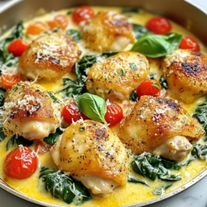 - 1 lb (450g) boneless, skinless chicken thighs, cut into bite-sized pieces - 2 cups fresh spinach, washed and trimmed - 1 cup cherry tomatoes, halved - 2 tablespoons olive oil - 3 cloves garlic, minced - 1 teaspoon dried oregano - 1 teaspoon smoked paprika - Salt and pepper to taste - &frac14; cup heavy cream - &frac12; cup grated Parmesan cheese - Fresh basil leaves for garnish (optional) When choosing your chicken, look for thighs that are pink and firm. The skin should be smooth and free of blemishes. For spinach, choose bright green leaves with no yellow or brown spots. Cherry tomatoes should be plump and shiny. A good olive oil should smell fresh and fruity. Always check the expiration date on your cream and cheese to ensure freshness. If you want a leaner option, swap chicken thighs for chicken breasts. For a dairy-free version, replace heavy cream with coconut cream and use nutritional yeast instead of cheese. If you need a low-sodium meal, use salt-free seasoning blends and fresh herbs. You can also add more veggies like zucchini or bell peppers for extra nutrients. {{ingredient_image_1}} 1. Heat 2 tablespoons of olive oil in a large skillet over medium heat. 2. Add 1 pound of bite-sized chicken thighs. Season with salt, pepper, 1 teaspoon of oregano, and 1 teaspoon of smoked paprika. 3. Saut&eacute; the chicken until it is golden brown and cooked through. This should take about 7-10 minutes. 4. Next, add 3 minced garlic cloves to the skillet. Saut&eacute; for another 1-2 minutes until you smell the garlic. 5. Then, stir in 1 cup of halved cherry tomatoes. Cook for 3-4 minutes until they start to soften. 6. Lower the heat and add &frac14; cup of heavy cream. Stir well and let it simmer for 2-3 minutes until it thickens slightly. 7. Fold in 2 cups of fresh spinach and cook for 1-2 minutes until it wilts. 8. Remove the skillet from the heat and mix in &frac12; cup of grated Parmesan cheese until it melts into a creamy sauce. 9. Taste your dish and adjust the seasoning if needed. - Prep Time: 10 minutes - Cook Time: 20 minutes - Total Time: 30 minutes - Servings: 4 - Large skillet - Wooden spoon or spatula - Knife and cutting board - Measuring cups and spoons - Serving dish or plates This quick dinner recipe is simple and full of flavor. Enjoy making it tonight! Each serving of this Keto Chicken Spinach Tomato Skillet has about: - Calories: 400 - Protein: 30g - Fat: 30g - Carbohydrates: 8g - Fiber: 2g - Net Carbs: 6g - Chicken Thighs: High in protein, they help build muscle and keep you full. - Spinach: Packed with vitamins A and K, it supports eye health and bone strength. - Cherry Tomatoes: Rich in antioxidants, they may lower the risk of heart disease. - Olive Oil: A healthy fat, it helps reduce inflammation and improve heart health. - Heavy Cream: Adds creaminess and provides healthy fats for energy. This dish fits perfectly into a keto diet. It has low carbs and high fat. The net carbs are only 6g per serving. This allows you to enjoy a rich meal while staying within your carb limit. The protein keeps you full longer, reducing cravings. Plus, the tasty flavors make it a satisfying choice for any dinner. Pro Tips Use Thighs for Flavor: Chicken thighs are more flavorful and juicier than chicken breasts, making them perfect for this dish. Fresh Herbs Matter: Using fresh basil as a garnish not only enhances the flavor but also adds a beautiful touch to the presentation. Adjust Creaminess: For a richer sauce, you can increase the amount of heavy cream or add a splash of chicken broth for extra depth. Perfectly Seasoned: Always taste your dish before serving; adjust the seasoning with salt and pepper to ensure the best flavor. {{image_2}} When making Keto Chicken Spinach Tomato Skillet, avoid these common errors: - Overcrowding the skillet: This can steam the chicken instead of browning it. Cook in batches if needed. - Not seasoning enough: Season the chicken well to enhance the flavor. Don't skip the salt and pepper! - Adding spinach too early: Add spinach at the end to keep it bright and fresh. To cook chicken perfectly, follow these steps: 1. Choose the right cut: Boneless, skinless thighs work well. They stay juicy and tender. 2. Preheat the skillet: Heat the olive oil until it's hot before adding chicken. 3. Don&rsquo;t rush it: Let the chicken cook without stirring for a few minutes. This helps achieve a nice brown color. 4. Use a meat thermometer: Cook to an internal temperature of 165&deg;F (75&deg;C). This ensures it&rsquo;s safe to eat. For a great meal, try these serving ideas: - Serve it straight from the skillet for a rustic look. - Pair with cauliflower rice for extra fiber without the carbs. - Top with fresh basil for a pop of color and flavor. - Add a side salad for crunch and freshness. You can switch up the chicken in this dish. Try using shrimp or tofu for a new taste. Both options cook quickly and add a unique flavor to the skillet. You can also change the spices. Instead of smoked paprika, try curry powder or chili flakes for extra heat. For a twist, add sun-dried tomatoes or olives to deepen the flavor. For a vegetarian version, skip the chicken. Use mushrooms instead; they add a nice texture. You can replace the heavy cream with coconut milk. It gives a rich taste without dairy. Also, try nutritional yeast instead of Parmesan cheese for a cheesy flavor without dairy. Add some chopped bell peppers or zucchini for more veggies. They cook well and add color. You could also toss in some cooked quinoa or lentils for added fiber and protein. A handful of nuts, like walnuts or pine nuts, can add crunch and healthy fats. These add-ins make your meal more filling and nutritious. To store leftovers, let the dish cool first. Then place it in an airtight container. Store it in the fridge for up to three days. You can also freeze it for up to one month. Just make sure to reheat it well before serving. Yes, you can make this dish in advance. Cook it fully, then cool it down. Store it in the fridge for up to three days. When ready to eat, just reheat it on the stove until hot. This method keeps the flavors fresh. Absolutely! This recipe is great for meal prep. You can portion it into containers after cooking. It reheats well, making it perfect for busy days. Plus, it&rsquo;s low-carb and fits into a keto diet nicely. Enjoy a healthy meal whenever you want! This post explained how to create a tasty Keto Chicken Spinach Tomato Skillet. We covered the ingredients you'll need, tips for picking fresh ones, and how to substitute ingredients for dietary needs. I gave you step-by-step cooking instructions, tools, and time needed. We explored the dish&rsquo;s health benefits and nutritional value. Plus, I shared tips to help you avoid common mistakes. You can try variations for more flavors and answers to your common questions. With these steps, you'll cook delicious meals confidently every time.
