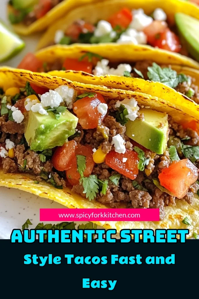 Craving a simple yet delicious Mexican taco recipe? Try these authentic street style tacos made with ground beef! This easy taco recipe is perfect for quick dinners or gatherings. Packed with flavor, fresh ingredients, and topped with cilantro, tomatoes, and avocado, these street style tacos will impress everyone at your table. Click to learn how to make these mouthwatering tacos today! #MexicanTacos #StreetStyleTacos #EasyTacoRecipe #AuthenticTacos