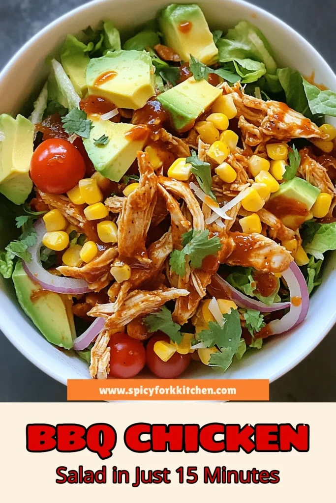 Looking for a delicious BBQ chicken salad recipe? Try this Chopped Salad with BBQ Chicken that’s both healthy and satisfying! In just 15 minutes, you can whip up this easy BBQ chicken salad featuring fresh veggies, shredded chicken, and a zesty dressing. Perfect for lunch or dinner, it’s an ideal quick BBQ chicken recipe you’ll want to make again and again. Save this recipe for a tasty meal! #BBQChickenSalad #HealthySalad #QuickRecipes #EasyDinner