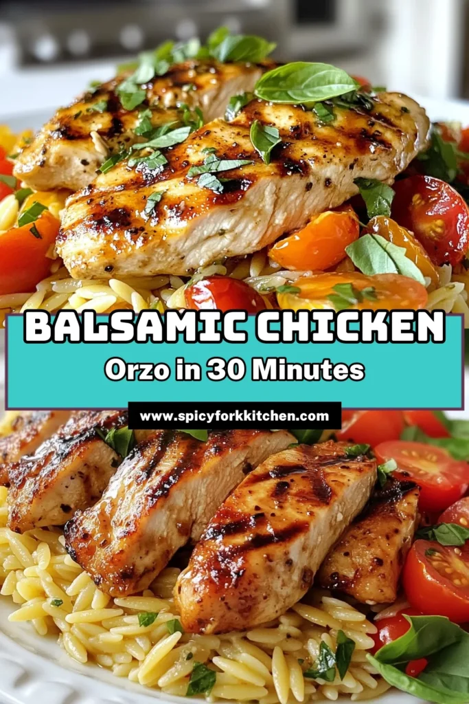 Discover this delicious balsamic chicken recipe that brings together tender chicken breasts and flavorful orzo pasta dishes in one easy pan. Perfect for a quick chicken dinner, this Italian chicken orzo is not only tasty but also a healthy one-pan meal. With just 30 minutes of prep and cook time, your family will love this delightful dish. Click to save and try it out! #BalsamicChicken #OnePanMeal #ItalianRecipes #QuickDinner