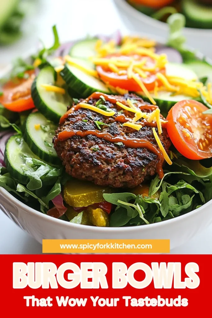 Discover the ultimate burger bowls recipe that’s perfect for everyone! This healthy burger bowl combines the best of both worlds with delicious options like a ground beef burger bowl or a plant-based burger bowl. It's an easy burger salad recipe that’s fresh, flavorful, and customizable. Enjoy over mixed greens topped with avocado, tomatoes, and your favorite sauce. Try it today and make mealtime exciting! #BurgerBowls #HealthyEating #PlantBased #EasyRecipes