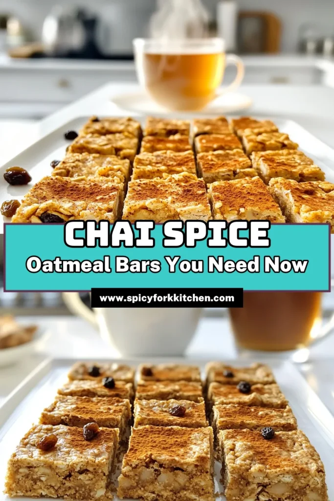 Indulge in the warm, comforting flavors of Chai Spice Oatmeal Bars with this easy recipe! These delicious bars are packed with rolled oats, almond flour, and a blend of chai spices, making them perfect for breakfast or a snack. Follow our simple instructions to create a treat that's both wholesome and satisfying. Click through for your new favorite recipe! #ChaiSpiceOatmealBars #HealthySnacks #BakingRecipes #OatmealCookies